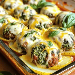 - 1 pound ground beef or turkey - 1 cup fresh spinach, finely chopped - 1 cup shredded mozzarella cheese - 1/2 cup grated Parmesan cheese - 4 medium potatoes, thinly sliced into rounds - 2 cups marinara sauce The heart of this dish lies in its key ingredients. First, you choose ground beef or turkey. Both options work well. Fresh spinach adds a nice touch of color and health. Cheese is a must; mozzarella gives that gooey texture, while Parmesan adds a salty kick. The potatoes bring a hearty base, soaking up all the lovely flavors from the sauce. - 1 teaspoon garlic powder - 1 teaspoon onion powder - Salt and pepper to taste - 1 teaspoon Italian seasoning - 1/4 cup plain breadcrumbs - 1 large egg, beaten Seasoning is crucial for taste. Garlic powder and onion powder give a warm flavor. Salt and pepper enhance all other tastes. Italian seasoning brings that classic herb mix that pairs well with meat. Breadcrumbs help bind the meatballs, while the egg adds moisture and richness. - Additional cheese types, like cheddar or feta - Other vegetables, such as bell peppers or zucchini You can switch things up with optional ingredients. Different cheese types can change the flavor. Cheddar gives a sharp taste, while feta adds creaminess. Feel free to toss in more vegetables. Bell peppers or zucchini can boost nutrition and add texture. For the full recipe, you can refer to the detailed instructions above. Start by preheating your oven to 375°F (190°C). This step is vital for even cooking. While the oven warms, gather all your ingredients. Having everything close at hand makes cooking easier. I also suggest you line your baking dish with parchment paper. This helps with cleanup later. In a large bowl, combine ground meat, chopped spinach, mozzarella, Parmesan cheese, breadcrumbs, and the beaten egg. Then, add garlic powder, onion powder, salt, and pepper. Use your hands to mix everything well. You want a smooth, sticky mixture. If it feels too dry, add a splash of water. If too wet, add breadcrumbs. In a baking dish, layer half of the potatoes on the bottom. Drizzle a little olive oil and sprinkle salt and Italian seasoning over them. Next, place the meatballs evenly on top. Pour marinara sauce over the meatballs. Make sure they are well covered. Add the remaining potato slices on top. Drizzle more olive oil, and season again with salt and Italian seasoning. Cover the dish tightly with aluminum foil. This keeps moisture in and helps cook the potatoes. Bake for 30 minutes. After that, take off the foil and sprinkle any leftover mozzarella on top. Return the dish to the oven uncovered for another 15-20 minutes. This time allows the cheese to melt and the potatoes to get tender. You want a golden brown color on top. To make great meatballs, keep them moist and flavorful. Start with good meat. Ground beef or turkey works well. Add chopped spinach and cheese for extra taste. Use a beaten egg and breadcrumbs to bind everything together. This mix helps keep moisture in. Common pitfalls include overmixing or underseasoning. Overmixing can make meatballs tough. Always taste your mixture before shaping them. Adjust salt and pepper if needed. Use foil to keep moisture in during baking. Cover your dish tightly at first. This helps the meatballs and potatoes cook evenly. After a while, remove the foil. This step allows the cheese to brown nicely. Choose the right baking dish. A glass or ceramic dish works best. It helps cook the potatoes evenly. Avoid metal pans for this recipe. They can affect the bake's texture. Serve the Cheesy Spinach Meatball and Potato Bake hot from the oven. For sides, a crisp green salad pairs well. Garlic bread also makes a great addition. For presentation, sprinkle fresh basil or parsley on top. This adds color and freshness. Use a large spoon to serve, ensuring everyone gets a meatball and potato. Enjoy your delicious dish! {{image_4}} You can change the protein in this dish easily. If you want a vegan option, try using lentils or chickpeas instead of meat. These provide great texture and flavor. You can also use ground turkey for a lighter choice. If you prefer chicken, use shredded rotisserie chicken for a quick fix. Pork is another tasty option. Ground pork adds a rich flavor that pairs well with the other ingredients. Cheese can change the whole dish. Mozzarella is great, but feel free to mix it up. Try using a blend of cheddar and Swiss for a sharp taste. Creamy cheeses like ricotta can add a smooth texture. Just combine it with the meatballs for a delightful surprise. You can even layer cream cheese between the potatoes for a rich flavor. Looking to add some zing? Spices and herbs can make a big difference. Try adding red pepper flakes for heat or fresh basil for a burst of freshness. You can also switch up the sauce. Instead of marinara, use pesto for a fresh twist. Alfredo sauce can bring a creamy richness that makes this dish even more comforting. Don't be afraid to get creative! For the full recipe, check out the detailed instructions. After enjoying your Cheesy Spinach Meatball and Potato Bake, store leftovers in airtight containers. This keeps the dish fresh and safe. Make sure the dish cools down before sealing it. Properly stored, it lasts up to four days in the fridge. This means you can enjoy tasty meals throughout the week without cooking again! You can freeze this bake before or after baking. If freezing before baking, assemble the dish and cover it tightly. This helps keep it fresh. You can freeze it for up to three months. If you freeze it after baking, let it cool completely first. Store it in a freezer-safe container. For best results, defrost it overnight in the fridge before reheating. To reheat your bake, use your oven for the best texture. Preheat your oven to 350°F (175°C). Place the dish in the oven, covered with foil. This keeps it moist. Heat for about 20-25 minutes. For quicker reheating, use a microwave, but be careful. Microwaving can make the bake soggy. To avoid this, heat it in short bursts, stirring between each. Enjoy your meal without losing its yummy texture! You can use several options instead of breadcrumbs. If you want a gluten-free choice, try ground oats or crushed rice cereal. Both work well as binders. You can also use crushed cornflakes or almond flour for a unique twist. Each option adds a different flavor and texture to the meatballs. Yes, you can prepare this dish ahead of time. Make the meatballs and layer the potatoes and sauce in the dish. Cover it well and refrigerate for up to 24 hours. When you’re ready to bake, just add a few extra minutes to the cooking time. This makes meal prep easy and helps blend the flavors. To add some heat, use spicy Italian sausage instead of ground beef or turkey. You can also mix in red pepper flakes or diced jalapeños into the meatball mixture. For extra flavor, consider using a spicy marinara sauce. Adjust the spice level to suit your taste. Serve this dish straight from the baking dish for a cozy feel. Garnish with fresh herbs like basil or parsley for color. Pair it with a crisp side salad or some garlic bread. This makes for a comforting and satisfying meal. For a fun twist, you can serve it with a dollop of sour cream or a drizzle of hot sauce. In this blog post, we explored how to make a Cheesy Spinach Meatball and Potato Bake. I shared key ingredients like ground meat, fresh spinach, and potatoes. We discussed step-by-step instructions, tips for perfect meatballs, and storage info. By trying out different cheeses and spices, you can make this dish your own. Remember, cooking should be fun and tasty. Enjoy making this comforting bake and impress your family or friends.