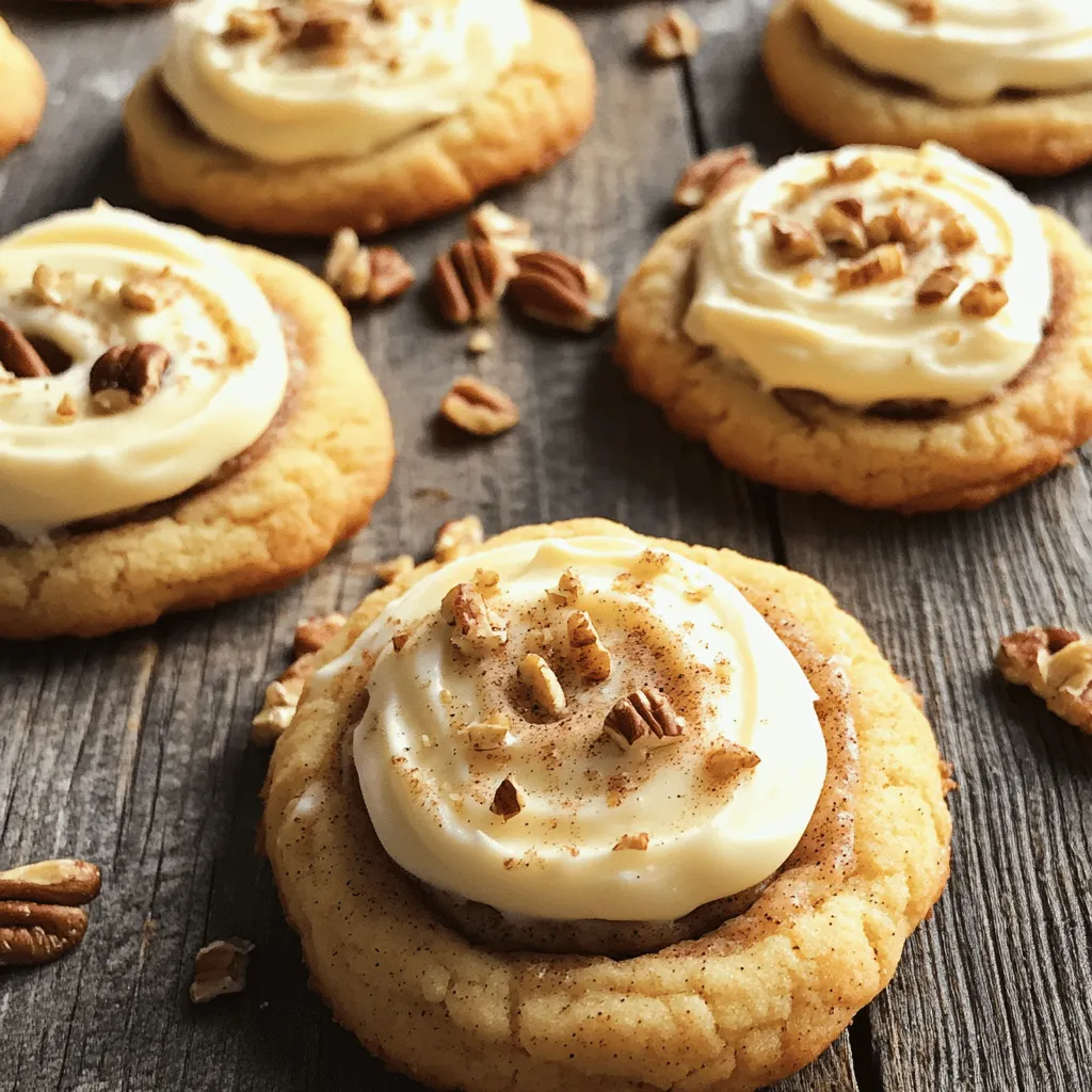To make these easy cinnamon roll cookies, gather the following ingredients: - 1 cup unsalted butter, softened to room temperature - 1 cup granulated sugar - 1 cup light brown sugar, packed tightly - 2 large eggs, at room temperature - 2 teaspoons pure vanilla extract - 3 cups all-purpose flour, sifted - 1 teaspoon baking powder - 1 teaspoon baking soda - 1 teaspoon ground cinnamon - ½ teaspoon fine salt - ½ cup chopped pecans or walnuts (optional, for added crunch) - For the Frosting: - ½ cup cream cheese, softened - 1 cup powdered sugar - 1-2 tablespoons milk (adjust for desired consistency) - Pinch of ground cinnamon When measuring ingredients, precision is key. Here are some tips: - Use dry measuring cups for flour and sugar. - Level off the top with a flat edge for accuracy. - For sticky ingredients like brown sugar, pack it tightly into the cup. - Always use room temperature butter and eggs for better mixing. Don't have all the ingredients? No worries! Here are some substitutions you can try: - Swap unsalted butter with coconut oil for a dairy-free option. - Use brown sugar instead of white sugar for a richer flavor. - Replace eggs with flaxseed meal mixed with water for a vegan option. - Use gluten-free flour to make these cookies gluten-free. With these tips, you can make easy cinnamon roll cookies that taste great and fit your needs! For the full recipe, check the previous section. Start by preheating your oven to 350°F (175°C). This step is key for even baking. Next, grab a baking sheet and line it with parchment paper or a silicone mat. This will help the cookies come off easily and keep them from sticking. In a large bowl, add the softened butter, granulated sugar, and brown sugar. Beat this mixture with an electric mixer on medium speed. You want it to be light and fluffy. This should take about 2-3 minutes. Next, add the eggs one at a time. Mix well after each addition. Then, pour in the pure vanilla extract and blend it in thoroughly. In another bowl, whisk together the sifted flour, baking powder, baking soda, ground cinnamon, and fine salt. This helps to mix the dry ingredients well and avoids lumps. Gradually add the dry mix to the wet mix. Stir gently until just combined. If you want, fold in chopped pecans or walnuts for some crunch. Use a cookie scoop or a tablespoon to drop rounded scoops of dough onto your prepared baking sheet. Make sure to leave about 2 inches between each scoop. The cookies will spread a bit while baking. Place the baking sheet in the oven and bake for 10-12 minutes. Look for golden edges and slightly soft centers. This is normal as they will firm up while cooling. While the cookies cool, it's time to make the frosting. In a mixing bowl, combine softened cream cheese, powdered sugar, milk, and a pinch of ground cinnamon. Beat this mixture with an electric mixer until smooth and creamy. Adjust the consistency by adding more milk or sugar if needed. Once the cookies are cool, spread the cream cheese frosting generously on top of each one. Enjoy these sweet treats! You can find the Full Recipe for more details. When baking Easy Cinnamon Roll Cookies, a few mistakes can ruin your efforts. Here are some to watch out for: - Using cold butter: Always soften your butter to room temperature. Cold butter does not mix well with sugars. - Overmixing the dough: Mix just until the ingredients combine. Overmixing can make the cookies tough. - Skipping the parchment paper: This helps cookies bake evenly and prevents sticking. Don’t skip this step! You want your cookies to be soft and chewy. Here are tips to get that texture: - Measure flour correctly: Spoon it into your measuring cup and level it off. Too much flour can make cookies dry. - Chill the dough: If your dough feels too soft, chill it for 30 minutes. This helps keep the cookies from spreading too much. - Bake until edges are golden: Remove cookies when edges are golden brown. The centers will firm up as they cool. To keep your cookies fresh and tasty, follow these tips: - Store in an airtight container: This keeps them soft for up to three days. Use wax paper between layers to prevent sticking. - Reheat gently: For warm cookies, place them in a microwave for 5-10 seconds. This makes them taste fresh again. - Freezing for later: Freeze cookies in an airtight bag. They last up to three months. Thaw them at room temperature when ready to eat. For the Full Recipe, check the previous section! Enjoy baking your Easy Cinnamon Roll Cookies! {{image_4}} You can change up the nuts in the Easy Cinnamon Roll Cookies. I love using chopped pecans or walnuts. They add a nice crunch. If you prefer, try almonds or hazelnuts. Just chop them finely. You can even skip the nuts if you want. Add fun flavors to your cookies! Chocolate chips are a sweet choice. You can mix in dark, milk, or white chocolate chips. Dried fruits like raisins or cranberries also work well. They bring a chewy texture. For a twist, consider adding a splash of maple syrup or almond extract. These flavors make the cookies even more special. Want to make these cookies gluten-free? It’s easy! Use a gluten-free flour blend instead of regular flour. Look for one that works well for baking. Check the blend has xanthan gum. This helps give the cookies a good texture. You can enjoy these tasty treats without worry! For the Full Recipe, refer to the complete guide provided. To keep your Easy Cinnamon Roll Cookies fresh, store them in an airtight container. Use a container with a tight seal to prevent air from making the cookies dry. Layer parchment paper between each cookie to avoid sticking. If you have extra frosting, keep it in a separate container and frost the cookies just before serving. When stored properly, these cookies last about three days at room temperature. If you want to keep them longer, consider freezing them. Just make sure to wrap them well to prevent freezer burn. The frosting can also be kept in the fridge for up to a week. Freezing cookies is easy! Once your cookies cool completely, place them in a single layer on a baking sheet. Freeze them for about an hour, then transfer them to a freezer bag or container. They can stay frozen for up to three months. To enjoy, just thaw them at room temperature or warm them in the oven for a few minutes. This way, you can have fresh-tasting cookies any time! For the full recipe, check out the details above. Easy Cinnamon Roll Cookies are soft, sweet treats that taste like cinnamon rolls. They have a rich, buttery flavor and a warm cinnamon spice. You get all the joy of cinnamon rolls in a cookie form. The cookie dough is easy to make, and they bake quickly. These cookies are topped with a creamy frosting that makes them even better. Yes, you can make these cookies ahead of time! You have a couple of options. You can prepare the dough and chill it in the fridge for up to 24 hours before baking. Just remember to let it sit at room temp for a few minutes before scooping. You can also bake the cookies and store them in an airtight container for up to three days. To tell if the cookies are done, watch the edges closely. They should turn light golden brown. The centers may look soft, which is normal. The cookies will firm up as they cool. You can also use a toothpick to check. If it comes out clean or with just a few crumbs, they are ready! You can skip the frosting if you want! The cookies are still tasty without it. They have a sweet, cinnamon flavor on their own. If you prefer a lighter treat, enjoy them plain. However, the frosting adds a creamy touch that many people love. If you want a quick version, just dust the cookies with powdered sugar instead. This guide covered all steps to make easy cinnamon roll cookies. We explored ingredients, measurements, and substitutions. I walked you through mixing, baking, and frosting. You learned tips to avoid common mistakes and achieve great texture. Variations let you customize cookies to your taste. Remember to store them right for best freshness. Enjoy making these treats! They blend fun and flavor in every bite. Don't hesitate to try different twists and share your results. Happy baking!