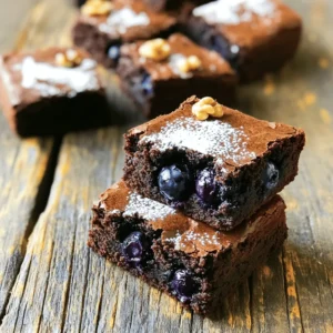 Fresh blueberries are the star of this recipe. They give the brownies a burst of flavor. You need 1 cup of fresh blueberries. Make sure to rinse them gently and pat them dry. This keeps them plump and juicy in your brownies. The dry mix creates the brownie base. Here’s what you need: - 1/2 cup unsweetened cocoa powder - 1/2 cup all-purpose flour - 1/2 cup granulated sugar - 1/4 cup packed brown sugar - 1/2 teaspoon baking powder - 1/4 teaspoon salt Mix these dry ingredients well. This helps the flavors blend perfectly in your brownies. The wet ingredients add moisture and richness. For this recipe, gather: - 2 large eggs, at room temperature - 1/3 cup unsalted butter, melted and slightly cooled - 1 teaspoon pure vanilla extract Whisk these together until smooth. This step is key for creamy brownies. Add-ins can take your brownies to the next level. Consider these: - 1/4 cup chopped walnuts (for added crunch) - Powdered sugar for dusting (for a sweet touch) Feel free to get creative! These options can add texture and flavor to your brownies. For the full recipe, check the earlier section. Start by preheating your oven to 350°F (175°C). This step is key for even baking. Next, take an 8x8-inch baking pan. Grease it lightly or line it with parchment paper. This makes it easy to remove the brownies later. In a medium bowl, whisk together the dry ingredients. Combine 1/2 cup of cocoa powder, 1/2 cup of flour, 1/2 teaspoon of baking powder, and 1/4 teaspoon of salt. Whisk until everything is well mixed. This step ensures that the leavening agent is evenly distributed. Next, grab a larger bowl. Whisk together 1/2 cup of granulated sugar, 1/4 cup of brown sugar, and 1/3 cup of melted butter. Add 2 large eggs and 1 teaspoon of vanilla extract. Mix until smooth and creamy. This shows that the sugars and eggs are well blended. Now, it's time to fold in the fresh blueberries. Add 1 cup of gently rinsed blueberries and 1/4 cup of chopped walnuts if you like. Be gentle when mixing to keep the blueberries whole. They will burst with flavor while baking. Pour the batter into your prepared baking pan, spreading it evenly. Bake for 25-30 minutes. To check if they are done, insert a toothpick into the center. It should come out mostly clean with a few moist crumbs. This means your brownies are fudgy and perfect. When the brownies are done, take them out of the oven. Let them cool in the pan for about 10 minutes. Then, transfer them to a wire rack to cool completely. Once cool, cut them into squares. For a special touch, dust the top with powdered sugar. Enjoy these treats with fresh blueberries or a scoop of ice cream for extra delight! For the full recipe, check out the detailed steps above. Choose fresh blueberries that are firm, plump, and dark blue. Avoid any with wrinkles or soft spots. You want sweet and juicy berries for perfect brownies. Look for berries with a silvery bloom; this shows freshness. If possible, buy organic to avoid pesticides. Rinse them gently before use to keep their shape. To get that perfect brownie texture, mix the wet and dry ingredients carefully. Overmixing can lead to tough brownies. You want a fudgy center, so bake until a toothpick shows a few moist crumbs. Always check around the 25-minute mark. Letting the brownies cool in the pan helps set their texture, making them easier to cut later. Store leftover brownies in an airtight container at room temperature. They stay fresh for up to three days. For longer storage, wrap them tightly and freeze. When ready to eat, thaw them overnight in the fridge. You can also reheat them in the microwave for a few seconds for that fresh-baked taste. Enjoy your brownies with a sprinkle of powdered sugar on top! {{image_4}} You can switch fresh blueberries for other berries. Raspberries, strawberries, or blackberries all work well. Each berry brings its own flavor. Raspberries add a tart kick, while strawberries give a sweet touch. Mixing berries can create a fun, colorful treat. Just make sure to adjust the amount to match the recipe for best results. If you want a gluten-free version, swap all-purpose flour for almond flour or coconut flour. These options give a nutty flavor and keep the brownies moist. You can also reduce sugar by using ripe bananas or unsweetened applesauce. Both choices keep the brownies sweet while adding nutrients. You can adjust the recipe for allergies. For egg-free brownies, use flaxseed meal or applesauce as a substitute. If you have nut allergies, skip walnuts or use seeds like sunflower seeds instead. These swaps keep the brownies safe for everyone without losing taste. Try these variations to make the recipe your own and keep it fun. For the full recipe, check the detailed instructions above. To keep your fresh blueberry brownies tasty, store them in an airtight container. This helps keep them moist and soft. Place parchment paper between layers if you stack them. Store them at room temperature for up to three days. If you want to keep them longer, refrigeration works, but it may change their texture slightly. If you want to freeze your brownies, let them cool completely first. Wrap each brownie tightly in plastic wrap, then place them in a freezer bag. Label the bag with the date. These brownies can last up to three months in the freezer. When you're ready to eat them, thaw them in the fridge overnight or let them sit at room temperature for a few hours. To reheat brownies, use a microwave. Place a brownie on a microwave-safe plate. Heat it for about 10-15 seconds. Check to see if it’s warm enough. If you prefer, you can also reheat them in an oven. Preheat the oven to 350°F (175°C) and heat for about 5-10 minutes. This method keeps the brownies nice and moist. For a warm treat, serve them with a scoop of vanilla ice cream. Enjoy your delicious treats! Yes, you can use frozen blueberries. Just make sure to thaw and drain them first. This keeps your brownies from becoming too soggy. Using frozen blueberries may change the texture slightly. They might burst more than fresh ones, which can create a fun swirl effect. Check your brownies after 25 minutes of baking. Insert a toothpick into the center. If it comes out with a few moist crumbs, they are done. If the toothpick is wet with batter, bake for a few more minutes. Remember, the brownies will continue to cook a bit after you take them out. Blueberry brownies pair well with many things. Try serving them with a scoop of vanilla ice cream or whipped cream. Fresh blueberries on top add color and taste. A light dusting of powdered sugar makes them look fancy, too. You could even serve them with coffee or tea for a cozy treat. To boost the chocolate flavor, add more cocoa powder. You can also mix in chocolate chips. Dark chocolate chips give a rich taste. Another option is to use a dark cocoa powder. This adds depth without changing the recipe much. Just remember to keep the balance. You learned how to bake delicious blueberry brownies today. We covered fresh blueberries, dry and wet ingredients, and some optional add-ins. I shared step-by-step instructions to ensure success. You now have tips for choosing the best blueberries and variations for different diets. Remember the right storage methods to keep your brownies fresh. Enjoy experimenting with flavors and textures. Trust your skills, and make these brownies your own. Happy baking!