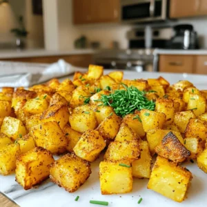 - 4 medium russet potatoes - 2 tablespoons extra virgin olive oil - 1 teaspoon garlic powder - 1 teaspoon onion powder - 1 teaspoon smoked paprika - ½ teaspoon dried rosemary - ½ teaspoon kosher salt - ¼ teaspoon freshly ground black pepper - Fresh chives for garnish - Additional spices like cumin or chili powder - Alternative oils such as avocado or canola You can swap russet potatoes for Yukon Gold or red potatoes. Both work well. For seasoning, try vegan blends that are salt-free. This way, you can still enjoy great flavor without the added salt. First, wash your russet potatoes under running water. This removes dirt and any grit. Next, peel the potatoes using a vegetable peeler. You want them clean and smooth. After peeling, cut the potatoes into uniform 1-inch cubes. This size helps them cook evenly and become crispy. In a large mixing bowl, add your diced potatoes. Pour in 2 tablespoons of olive oil. Then, sprinkle in the spices: 1 teaspoon of garlic powder, 1 teaspoon of onion powder, 1 teaspoon of smoked paprika, ½ teaspoon of dried rosemary, ½ teaspoon of kosher salt, and ¼ teaspoon of black pepper. Use a spatula or your hands to mix everything well. Make sure each potato cube gets a good coating of flavor. Now, it’s time to preheat your air fryer to 400°F (200°C). This step is key for crispiness. It should take about 5 minutes. While it heats, arrange your seasoned potato cubes in the air fryer basket. Lay them in a single layer for the best air flow. If your air fryer is small, you may need to cook in batches. Cook the potatoes for 15 minutes. Halfway through, around 7 to 8 minutes, pause the fryer. Shake the basket gently or stir with a spatula. This helps the potatoes cook evenly and get nice and crispy. After 15 minutes, check their crispiness. If they aren't golden yet, cook for another 3 to 5 minutes. Keep an eye on them to avoid burning. To make your breakfast potatoes crispy, the right temperature matters. I recommend setting your air fryer to 400°F (200°C). This high heat helps create that golden crust. Cooking in a single layer is key too. When the potatoes sit close together, they steam instead of crisping. Spread them out for the best results. If your potatoes turn out soggy, don’t worry. You can fix this. First, check if you used enough oil and the right temperature. If they are soggy, return them to the fryer for a few more minutes. This will help them dry out and crisp up. If they are overcooked and burnt, cut them into smaller pieces and try frying again. This can save your meal. Not all air fryers are the same. Some work better than others for this recipe. I suggest looking for air fryers with good airflow. Models with a basket style often yield the best results. Use accessories like a silicone mat or parchment paper. These help keep the potatoes from sticking and allow for even cooking. {{image_4}} You can change the taste of your crispy air fryer breakfast potatoes in many ways. Here are some fun ideas: - Spice Blends: Try adding different spices like cumin, chili powder, or Italian herbs. Each blend gives a unique flavor. - Vegetables and Proteins: Add diced bell peppers, onions, or even cooked bacon for extra flavor and texture. Mixing in veggies can make the dish colorful and nutritious. Air frying is a great choice, but you can also bake these potatoes. Here’s a quick comparison: - Air Frying: It cooks faster and gives a nice crunch. The hot air circulates around the food, making it crispy with less oil. - Oven Roasting: It takes longer but can cook a larger batch at once. Just spread the potatoes on a baking sheet and roast at 425°F (220°C). They will still taste great, but might need more oil to get crispy. How you serve your potatoes can make a big difference. Here are some nice ideas: - Main Dishes: Pair these potatoes with eggs, sausage, or toast. They make a hearty breakfast! - Creative Plating: Use a small bowl to stack the potatoes high. Top with a sprinkle of fresh chives and a dash of hot sauce for a pop of color. You can also serve them in a muffin tin for fun portions. For the full recipe, check out the details above! After enjoying your crispy air fryer breakfast potatoes, store any leftovers right away. Let them cool down to room temperature first. Then, place the potatoes in an airtight container. This helps keep them fresh. Store the container in the fridge for up to three days. If you want to keep them longer, consider freezing. To enjoy your leftovers, reheating is key. The best method is to use the air fryer. Preheat the air fryer to 350°F (175°C). Place the potatoes in the basket in a single layer. Heat them for about 5-7 minutes. This method helps regain their crispiness. You can also use an oven if you prefer, but the air fryer works best. If you want to freeze cooked breakfast potatoes, follow these steps. Allow the potatoes to cool completely. Use a freezer-safe container or a resealable bag. Lay the potatoes flat in the bag to save space. They can last up to three months in the freezer. When ready to eat, thaw them in the fridge overnight. Then, reheat using the air fryer for the best texture. Crispy Air Fryer Breakfast Potatoes cook in about 15 to 20 minutes. Preheating your air fryer to 400°F (200°C) takes around 5 minutes. Cooking time can vary based on your air fryer model and the size of your potato cubes. Always check for a golden-brown color to ensure they are crispy. If they need more time, add 3 to 5 minutes to the cooking. Yes, you can use different types of potatoes! Russet potatoes are great for their starch content. Yukon Golds give a creamier texture. Red potatoes hold their shape well, making them perfect for salads. Each type brings a unique taste and texture. Experiment with what you have on hand for different flavors. These potatoes pair well with many dishes. Serve them with scrambled eggs or an omelet for a hearty breakfast. You can add them to a breakfast burrito or serve alongside crispy bacon. For brunch, try them with avocado toast or a fresh salad. The options are endless! Absolutely! You can prepare a large batch of these potatoes. Cook them, then let them cool before storing. Place leftovers in an airtight container in the fridge for up to 4 days. Reheat in the air fryer to keep them crispy. This makes for a quick and tasty breakfast option throughout the week. Making crispy air fryer breakfast potatoes is simple and fun. We covered the key ingredients, like russet potatoes and spices. I shared tips on preparing, cooking, and storing your potatoes for the best results. You also learned how to switch ingredients and try variations. Enjoy these versatile potatoes for any meal. Explore flavors and serve them in unique ways. Now, you have all the tools to make delicious breakfast potatoes at home!