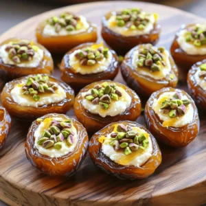 - 12 large medjool dates, pitted - 1 cup mascarpone cheese - 2 tablespoons honey - 1 teaspoon pure vanilla extract - 1/4 teaspoon fine sea salt - 1/4 cup chopped pistachios (for garnish) - Zest of 1 orange (optional) You can swap out mascarpone with cream cheese or ricotta. If you seek a sugar-free option, use agave or a sugar substitute instead of honey. For garnish, any chopped nuts work well, like almonds or walnuts. When selecting dates, look for ones that feel soft and plump. They should not have any hard spots. You can find mascarpone cheese at most grocery stores or specialty shops. Always choose pure vanilla extract for the best flavor. Avoid imitation vanilla for a richer taste. To make the filling, start by mixing the mascarpone, honey, vanilla, and salt. Use a bowl and a spatula to blend the ingredients well. You want it to be smooth and creamy. If you want to add a twist, you can incorporate orange zest. Just fold it in gently. The zest adds a nice touch of brightness to the filling. Next, let’s stuff the dates. First, take each date and slice it lengthwise. Be careful not to cut all the way through. You want to create a pocket for the filling. Once you have the pocket, use a small spoon or a piping bag to fill each date. Fill them generously, letting the mascarpone mixture overflow a bit. This makes them look extra special. Preheating the oven is very important. Set it to 350°F (175°C) before baking. Place the stuffed dates on a baking sheet lined with parchment paper. Bake them for about 10 minutes. You want them warm, and the mascarpone should just start to melt. When they are done, take them out and let them cool for about a minute. They will be hot. Enjoy the warm, creamy delight! To make your mascarpone stuffed dates shine, mixing is key. Start with a bowl. Add the mascarpone cheese, honey, vanilla, and salt. Use a spatula to mix gently until smooth. Do not rush this step! A well-mixed filling makes a big difference. Be careful not to overfill your dates. When you slice them, create a pocket but leave some space. This way, the filling won’t spill out too much while baking. A little overflow looks nice, but too much can make a mess. Pair these treats with a sweet dessert wine or a light coffee. The rich flavors of the mascarpone blend well with these drinks. For sides, consider fresh fruit or a light salad. They bring a nice contrast to the sweet dates. For plating, arrange the stuffed dates on a pretty platter. Drizzle some honey over them for a shiny touch. Sprinkle extra chopped pistachios on top for color and crunch. This makes your dish look as good as it tastes! Want to give your dates a twist? Try adding a pinch of cinnamon or nutmeg to the mascarpone mix. These spices add warmth and depth. You can also use almond or coconut extract for a different flavor. For a savory version, swap out honey for balsamic glaze. Add a sprinkle of sea salt for balance. This makes a unique appetizer that will impress your guests. Enjoy experimenting with flavors! {{image_4}} You can get creative with your mascarpone stuffed dates. Try adding dried fruits like apricots or cranberries for a fruity punch. You can also use chocolate chips for a sweet surprise. For a creamy twist, swap out mascarpone for ricotta or cream cheese. Each option brings a unique flavor and texture to this treat. Seasonal flavors can make this dish stand out. For autumn, add cinnamon or nutmeg for a warm spice. In summer, consider using fresh herbs like mint or basil for a refreshing touch. You can also explore different cultures. For example, add cardamom for a Middle Eastern flair or a hint of matcha for an Asian twist. These variations keep your stuffed dates exciting and new. If you're looking for low-carb options, use almond butter instead of mascarpone. This swap keeps the treat creamy while reducing carbs. For a vegan option, try coconut cream mixed with a bit of maple syrup. This gives a similar rich taste without dairy. You can also reduce the honey or use a sugar substitute to maintain flavor while cutting back on sugar. To keep your mascarpone stuffed dates fresh, store them in an airtight container. Place them in the fridge right after they cool. This helps them stay tasty for a longer time. If you want to freeze them, wrap each date in plastic wrap. Then, put them in a freezer bag. They will last up to three months in the freezer. Just remember to label the bag with the date. When you want to enjoy your stuffed dates again, you can gently warm them. The best way is to use an oven set to 300°F (150°C). Place them on a baking sheet and warm for about five minutes. This keeps the texture nice and creamy. Avoid using the microwave, as it can make them too hot and change their texture. In the fridge, your stuffed dates will last about five days. Always check for signs of spoilage. If you see any mold or if they smell off, it’s best to toss them. Fresh dates should feel soft and slightly sticky. If they become hard or dry, they have gone bad. Yes, you can prepare these dates a day before. Just fill them and store in the fridge. They will stay fresh for about 24 hours. Cover them well to keep moisture in. When ready to serve, you can warm them slightly in the oven for a few minutes. This will help bring out the flavors. These stuffed dates pair well with many drinks and appetizers. Here are a few ideas: - Sparkling wine or champagne - A light, fruity cocktail - Cheese platter with soft cheeses - Fresh fruit like figs or berries - Roasted nuts for a nice crunch Making mascarpone at home is easy. You only need two ingredients: heavy cream and lemon juice. Here’s how: 1. Heat 2 cups of heavy cream in a saucepan until it reaches 190°F (88°C). 2. Stir in 1 tablespoon of lemon juice. 3. Cook for another 5 minutes, stirring gently. 4. Remove from heat and let cool. 5. Pour the mixture into a cheesecloth-lined sieve. 6. Let it drain in the fridge for 8 hours or overnight. You’ll have a creamy, homemade mascarpone to use in your recipes. For the full recipe of heavenly mascarpone stuffed dates, check out the blog. Making mascarpone stuffed dates is simple and rewarding. We covered the best ingredients, including fresh dates and mascarpone cheese. You learned how to prepare the filling and stuff the dates for a perfect treat. We shared tips on serving, storage, and ways to customize your creation. Remember, these stuffed dates can impress anyone. By choosing quality ingredients and following the steps, you can make a delightful snack. Enjoy exploring different flavors and sharing your tasty results!