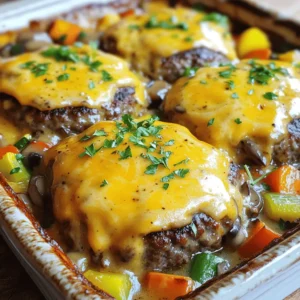 - 1 lb ground beef - 1 small onion, finely diced - 1 cup breadcrumbs - 1 large egg - 1 cup shredded sharp cheddar cheese - 2 teaspoons garlic powder - 1 tablespoon Worcestershire sauce - 1 can (10.5 oz) cream of mushroom soup - 1 cup beef broth - 1 cup frozen mixed vegetables (carrots, peas, corn) - Fresh parsley, finely chopped Amish Hamburger Steak Bake is a simple and hearty dish. It uses ground beef, which is tender and flavorful. The onions add sweetness, while breadcrumbs give it a nice texture. Mixing in an egg helps bind everything together, making it easy to shape. For seasoning, garlic powder brings out the beef's taste, while Worcestershire sauce adds depth. Cream of mushroom soup gives the dish a creamy base. Beef broth enhances the flavor and keeps it moist. The mixed vegetables add color and nutrition. To finish, you can top it with shredded cheddar cheese. It melts beautifully, creating a rich topping. Finally, a sprinkle of fresh parsley brightens the dish. This recipe makes a comforting meal that is perfect for family dinners. Check out the Full Recipe for all the steps to create this delicious meal. 1. First, preheat your oven to 350°F (175°C). This step is key for even cooking. 2. In a large mixing bowl, combine the ground beef, finely diced onion, breadcrumbs, egg, garlic powder, salt, and black pepper. Mix with your hands or a fork until everything is well blended. 1. Next, shape the mixture into four equal hamburger patties. This helps them cook evenly. 2. Heat a large skillet over medium-high heat. Once hot, add the patties. Brown each side for about 3-4 minutes. They should be golden brown. 3. After browning, set the patties aside on a plate. This keeps them ready for the next step. 1. In the same skillet, pour in the beef broth and cream of mushroom soup. Stir the mixture well, scraping the tasty bits from the bottom of the skillet. 2. Grease a 9x13 inch baking dish. Pour half of the beef broth mixture into the dish to create a base layer. 3. Place the browned hamburger patties in the dish, spaced apart. 4. Evenly sprinkle the frozen mixed vegetables over the patties. This adds color and nutrition. 5. Drizzle the rest of the beef broth mixture over the top. Make sure everything is well moistened. 6. Finally, sprinkle the shredded sharp cheddar cheese over the entire dish. This will melt into a gooey, delicious topping. Now you are ready to bake this comforting meal! For complete cooking instructions, refer to the Full Recipe. - Choosing the right beef: Use 80/20 ground beef. This mix has enough fat for great flavor. Leaner beef may dry out your dish. Look for fresh meat at your local market for the best taste. - Importance of browning: Browning the patties adds depth and flavor. This step creates a nice crust that seals in juices. Heat your skillet well before adding the patties. Don't crowd the pan; this helps them brown evenly. - Using pre-chopped vegetables: Save time by using pre-chopped onions and mixed vegetables. Many stores offer these options. This way, you can get dinner on the table faster. - Meal prepping ideas: Make a double batch of the hamburger steak bake. Store half in the freezer for a busy night. Just reheat it when you're short on time. - Experimenting with spices: Add your favorite spices for a twist. Smoked paprika or onion powder can bring new life to the dish. Just a pinch can make a big difference. - Adding herbs for freshness: Fresh herbs like thyme or rosemary can brighten the flavors. Stir them in before baking for a fresh taste. You can also sprinkle them on top right before serving for a pop of color. For the full recipe, check the link to help you get started on this comforting meal. {{image_4}} You can easily change the recipe to suit your taste. If you want a leaner option, try using ground turkey or chicken instead of beef. These meats work well with the same seasonings. They keep the dish light but still very tasty. If you have a dairy allergy or prefer non-dairy options, there are many choices for cheese. Look for non-dairy cheese that melts well. This lets you enjoy the cheesy goodness without the dairy. Not everyone has the time to bake in the oven. You can adapt this dish for a slow cooker. Just brown the patties first and then layer everything in the slow cooker. Cook on low for six to eight hours. This method helps the flavors blend nicely. If you need a quicker option, try the Instant Pot. Brown the patties, then add the broth and soup. Seal the lid and cook on high for about ten minutes. Let the pressure release naturally for about ten minutes, then serve. For side dishes, try a simple green salad. The crunch of fresh veggies will balance the richness of the bake. You can also serve it with mashed potatoes or rice to soak up the sauce. Consider pairing the dish with sauces or dips. A tangy barbecue sauce or a creamy ranch dressing can add an extra layer of flavor. This makes each bite even more enjoyable. For the complete cooking steps, refer to the Full Recipe. To keep your Amish Hamburger Steak Bake fresh, store leftovers in the fridge. Use an airtight container. This will help keep the dish moist and tasty. You can store it for up to three days. If you want to keep it longer, freeze it. Wrap it tightly in plastic wrap or foil. Then place it in a freezer-safe bag. This way, you can save it for up to three months. When you're ready to enjoy it again, reheating is easy. The best method is to use the oven. Preheat your oven to 350°F (175°C). Place the dish in an oven-safe container and cover it with foil. This helps keep the moisture in. Heat for about 20-25 minutes. You can also use a microwave. If you use the microwave, heat in short bursts. Stir in between to keep the texture nice. Amish Hamburger Steak Bake can last a while if stored right. In the fridge, it stays good for three days. If it’s frozen, it can last for up to three months. Always check for signs of spoilage. Look for a strange smell or changes in color. If it doesn't look or smell right, it’s best to throw it away. Staying aware of these signs helps keep your meal safe and tasty. Amish Hamburger Steak Bake is a warm and hearty dish. It brings together simple ingredients like ground beef, onions, and cheese. The dish has roots in Amish cooking, known for its focus on comfort and family meals. Traditionally, it reflects farm-style meals that are filling and satisfying. This bake offers a rich flavor, thanks to the blend of beef broth and cream of mushroom soup. It's a great choice for gatherings or cozy dinners. Yes, you can prep Amish Hamburger Steak Bake in advance. To do this, follow the recipe up to baking. Once you prepare the dish, cover it tightly and store it in the fridge. You can assemble it in the morning and bake it later. Just remember to adjust the baking time if it's cold from the fridge. This makes it easier to serve on busy days. For a balanced meal, pair this dish with simple sides. Here are some ideas: - Steamed green beans - Mashed potatoes - A fresh garden salad - Roasted carrots These sides add color and nutrients to your plate. They complement the rich flavors of the bake well. Absolutely! You can customize the vegetables to suit your taste. Some good options include: - Broccoli - Bell peppers - Zucchini - Green peas Mixing in different veggies not only adds color but boosts nutrition as well. Feel free to use fresh or frozen vegetables based on what you have on hand. To sum up, making Amish Hamburger Steak Bake is easy and fun. You learned about the ingredients, like ground beef, cheese, and mixed vegetables. The steps covered preparation, cooking, and assembling the dish. Tips helped you enhance flavor and save time. I shared ways to store and reheat leftovers for later enjoyment. This dish is not just tasty; it’s also flexible. Use different meats or veggies to fit your taste. Enjoy your cooking adventure, and share the joy of this meal with family and friends!