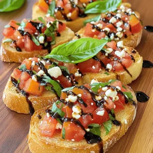 To make a great bruschetta, you need fresh and quality ingredients. Here’s what you’ll need: - 1 French baguette, sliced into ½-inch thick pieces - 4 ripe tomatoes, diced into small cubes - 1/4 cup fresh basil leaves, finely chopped - 2 cloves garlic, minced - 2 tablespoons balsamic glaze - 3 tablespoons extra virgin olive oil, divided - Salt and freshly cracked pepper to taste - Optional: 1/2 cup crumbled feta cheese for a tangy finish - Tomatoes: Choose ripe, firm tomatoes. Look for deep color and a slight give. - Basil: Fresh basil enhances flavor. Pick bright green leaves and avoid browning. - Bread: A fresh baguette gives the best texture. Avoid stale or soft bread. - Olive Oil: Use high-quality extra virgin olive oil for a rich taste. You can mix things up with these optional ingredients: - Feta Cheese: Adds a creamy, tangy taste. - Olives: Chopped olives add a salty bite. - Roasted Peppers: For a sweet, smoky flavor. - Avocado: Adds creaminess and healthy fats. These options let you create your own twist on classic bruschetta! For the full recipe, check the detailed steps above. To start, preheat your oven to 400°F (200°C). This heat will help your baguette slices get that perfect crunch. While the oven warms up, grab a baking sheet and lay your baguette slices in one flat row. Now, drizzle 2 tablespoons of extra virgin olive oil over the slices. This oil helps them toast evenly. When the oven is ready, slide the baking sheet inside. Toast the bread for about 5-7 minutes. Keep an eye on them; you want a nice golden brown, not burnt. While the bread toasts, let’s make the topping. In a medium bowl, combine 4 diced tomatoes, 2 minced garlic cloves, and 1/4 cup of finely chopped basil. Next, add 2 tablespoons of balsamic glaze and the last tablespoon of olive oil. This mixture brings great taste. Make sure to season with salt and freshly cracked pepper. Gently mix everything. Don’t mash the tomatoes; we want them whole and fresh. Once your bread is toasted, take each slice and add a good amount of the tomato mix on top. If you want extra flavor, sprinkle some crumbled feta cheese on each piece. For serving, arrange the bruschetta on a wooden board. Add some extra basil leaves for color. You can also put a small dish of balsamic glaze on the side. This way, everyone can add a little more glaze if they like. Enjoy your bruschetta while it’s warm. The fresh flavors will make your taste buds dance! - Over-Toasting Bread: Toast your baguette slices until golden, not burnt. Too much heat makes them hard. Aim for a nice crunch, but keep the center soft. - Incorrect Tomato Preparation: Always use ripe tomatoes. Dice them well for even topping. If they are too watery, remove seeds to prevent soggy bread. - Adding Other Seasonings: You can spice up your topping. Try adding a pinch of red pepper flakes for heat. A sprinkle of oregano or thyme boosts flavor too. - Perfect Olive Oil and Balsamic Combinations: Use high-quality olive oil. It should taste fruity and fresh. Pair it with a thick balsamic glaze for sweetness. This combo elevates your bruschetta. - Best Pairings with Wine: Serve bruschetta with a light white wine. A crisp Sauvignon Blanc complements the flavors well. It refreshes your palate between bites. - Ideal Occasions for Serving Bruschetta: Bruschetta is perfect for parties and casual gatherings. Serve it as an appetizer or snack. It’s quick to make and always a crowd-pleaser. {{image_4}} For the classic tomato basil bruschetta, you can swap some ingredients. Use heirloom tomatoes for a sweeter taste. Try adding a dash of red pepper flakes for heat. You can also change the basil for fresh parsley or arugula. Each swap gives a new twist to your dish. - Mushroom and Garlic Bruschetta: Sauté mushrooms and garlic in olive oil. Add thyme for flavor. Top the toasted bread with this mix for an earthy taste. - Avocado and Feta Bruschetta: Smash ripe avocado with lemon juice and salt. Spread it on the toasted bread. Sprinkle crumbled feta on top for a creamy, tangy finish. Using seasonal produce adds freshness. In summer, use juicy peaches or strawberries. In fall, try roasted butternut squash or apples. Always choose local ingredients to boost flavor. This practice supports local farms and enhances taste. After enjoying your bruschetta, you may have some leftovers. To store them, follow these simple steps: - Refrigeration Guidelines: Place the bruschetta in an airtight container. It will keep well in the fridge for up to two days. The tomato mix can also be stored separately in another container. - Best Practices for Storing Bread and Toppings Separately: Always keep the bread and toppings apart. This keeps the bread crispy. If you mix them, the bread will become soggy quickly. Reheating bruschetta needs care to keep its great taste and texture. Here’s how to do it right: - How to Reheat for Best Texture: Preheat your oven to 350°F (175°C). Place the bruschetta on a baking sheet and heat for about 5-7 minutes. This method brings back the crunch. - Avoiding Sogginess When Reheating: Avoid using the microwave. It can make the bread soft and chewy. The oven is the best choice to keep it crispy and tasty. Bruschetta comes from Italy. It started in the central region of Lazio. The name "bruschetta" comes from the word "bruscare," meaning to toast. People made it to enjoy fresh bread with toppings. This dish has deep roots in Italian culture and is often seen at gatherings. Families serve bruschetta to share good times and delicious food. Yes, you can prep some parts ahead. You can make the tomato topping a few hours early. Just store it in the fridge. Toast the bread just before serving. This keeps the bread crispy. If you toast it too early, it may get soggy. French baguette is a great choice. It has a nice crunch when toasted. You can also use ciabatta for a softer texture. Choose a bread that you enjoy. This affects the taste and feel of your bruschetta. You can use many other toppings. Try roasted peppers, olives, or artichokes. For a fresh twist, use avocado. Mix in herbs like basil or parsley. These options keep the dish exciting and tasty. For a delicious and easy dish, try the Sun-Kissed Tomato Basil Bruschetta! Here’s a quick reference for ingredients and steps: Ingredients: - 1 French baguette, sliced into ½-inch thick pieces - 4 ripe tomatoes, diced into small cubes - 1/4 cup fresh basil leaves, finely chopped - 2 cloves garlic, minced - 2 tablespoons balsamic glaze - 3 tablespoons extra virgin olive oil, divided - Salt and freshly cracked pepper to taste - Optional: 1/2 cup crumbled feta cheese for a tangy finish Check the Full Recipe for detailed steps. Enjoy creating this vibrant dish! Bruschetta shines with fresh ingredients and simple steps. We covered the best toppings, preparation, and tips to boost flavors. Avoid common mistakes like over-toasting. Feel free to get creative with seasonal produce or alternative ingredients. Proper storage and reheating keep your bruschetta tasty. Enjoy this dish at any gathering or simply as a snack. Embrace this classic while making it your own. Now, grab your ingredients and start making bruschetta that impresses!