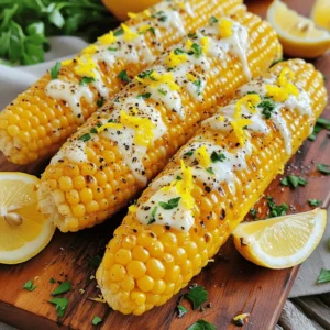 - 4 ears of fresh corn, husked - 3 tablespoons unsalted butter, melted - Zest and juice of 1 lemon - 1 teaspoon freshly ground black pepper - 1 teaspoon garlic powder - Salt, to taste - Fresh parsley, finely chopped When making lemon pepper corn on the cob, gather fresh ingredients. Start with four ears of corn. Make sure they are husked well. The sweet taste of fresh corn shines through in this dish. Next, use three tablespoons of unsalted butter. Melt it slowly to keep the flavor rich and creamy. The star of this recipe is the zest and juice of one lemon. The zest adds a nice punch, while the juice brings a bright, tangy flavor. Together, they create a perfect pairing with the corn. For seasoning, I use one teaspoon of freshly ground black pepper. It adds warmth without overpowering the dish. One teaspoon of garlic powder complements the butter and lemon well. Lastly, add salt to enhance all the flavors. To finish, I recommend fresh parsley. Chop it finely and sprinkle it on top. This adds a lovely color and fresh taste to the corn. Gather all these ingredients, and you're ready to create a flavorful dish! For the Full Recipe, check out the cooking instructions that follow. - Preheat the grill to medium heat (350°F or 175°C). - Husk and rinse the corn, patting it dry. Start by getting your grill nice and hot. This helps cook the corn evenly. Husk the corn, removing all the silk. Rinse each ear under cool water to clean it. Then, pat the corn dry with a clean towel. - Combine melted butter with lemon zest, lemon juice, black pepper, garlic powder, and salt. In a bowl, mix melted butter with lemon zest and juice. Add black pepper, garlic powder, and salt. Whisk it all together until smooth. This lemon butter will give your corn a bright flavor. - Coat the corn with the lemon butter mixture and wrap in aluminum foil. - Grill for 15 to 20 minutes, turning occasionally. Use a brush or spoon to coat each ear of corn in the lemon butter. Make sure to cover all sides. Then, wrap each ear in aluminum foil. This keeps the corn moist while it cooks. Place the foil-wrapped corn on the grill. Grill for about 15 to 20 minutes. Turn the corn every few minutes to ensure even cooking. When it’s tender, it’s ready! After grilling, unwrap the corn carefully. Watch out for the steam! Brush any leftover lemon butter on the corn for extra flavor. Enjoy your bold and zesty Lemon Pepper Corn on the Cob! - Ensure the corn is evenly coated for maximum flavor. - Use fresh ingredients for the best taste. When you coat the corn, use a brush. This way, every side gets that tasty lemon butter. Fresh corn tastes sweeter, so pick the best ears you can find. - Be cautious of steam when unwrapping the foil. After grilling, let the corn cool for a minute. When you unwrap it, watch out for the hot steam! It can surprise you. - Serve with additional lemon wedges for an extra zing. For a colorful plate, add lemon wedges on the side. This gives each bite a fresh twist. You can also sprinkle extra parsley for a pop of green. Enjoy your bold flavors! {{image_4}} You can make your lemon pepper corn even better. Here are some ideas: - Add cheese: A sprinkle of Parmesan or feta gives a nice twist. It adds creaminess and a salty kick. - Use herbs: Incorporate fresh thyme or cilantro for extra flavor. These herbs bring a fresh taste that pairs well with lemon. You can change how you cook corn for new flavors. - Roasting in the oven: This method gives the corn a sweet, caramelized taste. Just wrap it in foil with the lemon butter and roast at 400°F (200°C) for about 30 minutes. - Stovetop grill pan: If you can’t grill outside, a grill pan works great indoors. Heat it over medium-high heat and cook the corn for about 10 minutes, turning often. These variations let you enjoy lemon pepper corn in many fun ways! Store any leftovers in an airtight container for up to 3 days. This keeps the corn fresh and tasty. When you are ready to eat it again, the corn will still have good flavor. Just remember, the sooner you eat it, the better it will taste. Reheat on the grill or in the oven for best flavor retention. This method brings back that grilled taste. If you use a microwave, the corn may lose its nice texture. Grilling or baking will keep it juicy and warm. Consider freezing ungrilled corn wrapped in the lemon butter mixture for later use. This method helps preserve the flavor. When you are ready to cook it, just thaw and grill as per the Full Recipe. You can enjoy that vibrant lemon taste anytime! Yes, you can use frozen corn; just adjust the cooking time accordingly. Frozen corn cooks faster than fresh corn. Keep an eye on it while grilling. You want it tender but not mushy. Experiment with cayenne pepper, paprika, or smoked salt for different flavor profiles. Each spice adds its own twist. Cayenne gives heat, while paprika offers a sweet smokiness. Smoked salt adds a rich depth. It’s best eaten fresh, but can be stored for up to 3 days in the refrigerator. Make sure to keep it in an airtight container. This keeps it from drying out and losing flavor. Yes, you can find the Full Recipe for Lemon Pepper Corn on the Cob in various cooking blogs and recipe apps. This makes it easy to follow along and create this tasty dish at home. Lemon pepper corn on the cob is fresh, flavorful, and easy to make. This recipe uses simple ingredients like butter, lemon, and spices. You can grill, roast, or even adapt it to your taste. With these tips and variations, you can enjoy this dish any way you like. Remember to store leftovers properly, and they’ll stay tasty for a few days. Try adding your favorite herbs or cheese for extra flavor. Enjoy this fun dish and make mealtime special!