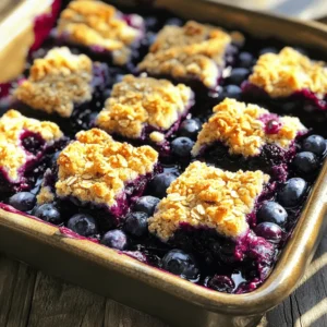 - 2 cups fresh or frozen blueberries - 1 cup granulated sugar, divided into two 1/2 cup portions - 2 tablespoons cornstarch - 1 tablespoon freshly squeezed lemon juice - 1 teaspoon pure vanilla extract - 1 cup all-purpose flour - 1/2 cup rolled oats - 1/4 cup packed brown sugar - 1/2 teaspoon baking powder - 1/4 teaspoon sea salt - 1/2 cup unsalted butter, melted and slightly cooled - 1/4 teaspoon ground cinnamon (optional for extra warmth) Each ingredient has a specific role in your blueberry pie bars. The blueberries give flavor and color. The sugar balances the tartness of the fruit. Cornstarch helps thicken the filling. Lemon juice adds brightness. Vanilla enhances the overall taste. Flour and oats form the crust and topping. Brown sugar adds richness. Baking powder gives the bars a light texture. Sea salt brings out flavors. Butter binds the crust together. Cinnamon, while optional, adds warmth. You can add a few things for extra fun. A pinch of nutmeg adds a different spice note. You could also mix in some chopped nuts for crunch. If you love chocolate, try adding chocolate chips. Whipped cream or ice cream can make serving even more special. These options let you personalize your dessert. First, gather your ingredients. You need blueberries, sugar, cornstarch, lemon juice, and vanilla. Also, grab flour, oats, brown sugar, baking powder, salt, and butter. Don't forget the optional cinnamon for extra taste! 1. Preheat the oven to 350°F (175°C). 2. Lightly grease an 8x8-inch baking dish or use parchment paper. This will help later when you take the bars out. 3. In a medium bowl, mix blueberries with 1/2 cup sugar, cornstarch, lemon juice, and vanilla. Toss gently and let it sit for 10 minutes. This helps the blueberries thicken. 4. In a large bowl, whisk flour, oats, brown sugar, baking powder, salt, and cinnamon together. This step blends dry ingredients well. 5. Pour in melted butter and mix. The mix should be crumbly but stick together when pressed. Set aside 1/2 cup of this mix for the topping. 1. Press the remaining mix into the bottom of the prepared dish. This forms your crust. 2. Spread the blueberry mix over the crust evenly. Use a spatula to cover every inch. 3. Crumble the reserved mix over the blueberries. This creates a nice topping. 4. Bake for 30-35 minutes. Look for a light golden brown on top and bubbling blueberries around the edges. 1. Let the bars cool in the dish for 10 minutes. 2. Use the parchment overhang to lift the bars out, or cut them while still in the dish. 3. Cool completely on a wire rack. Cut into 9 squares for serving. 4. Enjoy your easy blueberry pie bars warm or at room temperature. A sprinkle of powdered sugar or a scoop of ice cream makes it even better. To make a great crust, use cold butter. Cut it into small pieces. Mix it in with your dry ingredients. You want it crumbly but not too dry. Press it firmly into the pan. This helps it hold together. Bake it until it is a light golden color. This step gives your bars a nice base. One common mistake is overmixing the dough. This can make the crust tough. Mix just until combined. Another mistake is not letting the blueberry mix sit. Give it time to thicken. Lastly, check your oven temperature. An oven that is too hot can burn the topping. Add a pinch of salt to the blueberry mix. It helps to bring out the sweetness. You can also sprinkle a bit of cinnamon on top. This adds warmth and depth. For more texture, try adding nuts to the crust. Chopped almonds or walnuts work well. These tips make your blueberry pie bars even better. For the full recipe, check out the detailed instructions above. {{image_4}} You can change the blueberries for other fruits. Try chopped strawberries, raspberries, or peaches. Each fruit gives a new taste. Mix and match for fun flavors. You can even use mixed berries for a colorful twist. Just remember to adjust sugar based on the fruit’s sweetness. To make this recipe gluten-free, swap out the all-purpose flour. Use a gluten-free flour blend instead. You can also use almond flour or coconut flour for a unique taste. Check that all ingredients are certified gluten-free to avoid cross-contamination. Add some extra spices for warmth and depth. A pinch of nutmeg or allspice can enhance the flavor. You can also add a splash of almond extract for a nutty twist. If you love citrus, try adding orange zest for a bright note. Play with these flavors to make your pie bars unique. For the full recipe, you can refer back to the delicious blueberry pie bars section. To keep your blueberry pie bars fresh, store them in an airtight container. Place a piece of parchment paper between layers to avoid sticking. Keep them at room temperature for up to three days. If you want to save them longer, consider freezing. This method locks in freshness and flavor. You can freeze blueberry pie bars for up to three months. First, let them cool completely. Then, slice them into squares. Wrap each square in plastic wrap. After wrapping, place them in a freezer-safe bag. This way, you can grab a square whenever you crave a sweet treat. To reheat, take a square from the freezer and let it thaw in the fridge overnight. If you want it warm, place it in the oven at 350°F (175°C) for about 10 minutes. You can also microwave it for 20-30 seconds. This will make the crust soft and the blueberries warm. Enjoy your dessert just like fresh! For the full recipe, check out the entire guide. Yes, you can use frozen blueberries. They work well and save time. When using frozen blueberries, do not thaw them. This way, they keep their shape better during baking. Just mix them straight into your filling. You may need to bake a few minutes longer, so check for doneness. You can tell they are done when the topping turns a light golden brown. The blueberries will also bubble around the edges. You can insert a toothpick in the center. If it comes out clean or with just a few crumbs, it's ready! Blueberry pie bars taste great on their own. However, you can serve them with a dollop of whipped cream. A scoop of vanilla ice cream also pairs nicely. For a special touch, dust with powdered sugar before serving. This adds a nice look and flavor! You now have a full guide to making delicious blueberry pie bars. We covered the key ingredients, how to prepare and bake them, plus tips for a perfect crust. I shared ways to enhance flavor and texture, offered variations, and explained storage methods. Keep these pointers close as you bake. Enjoy your blueberry pie bars, and feel free to get creative with ingredients. Trust me, your friends will love them. Happy baking!