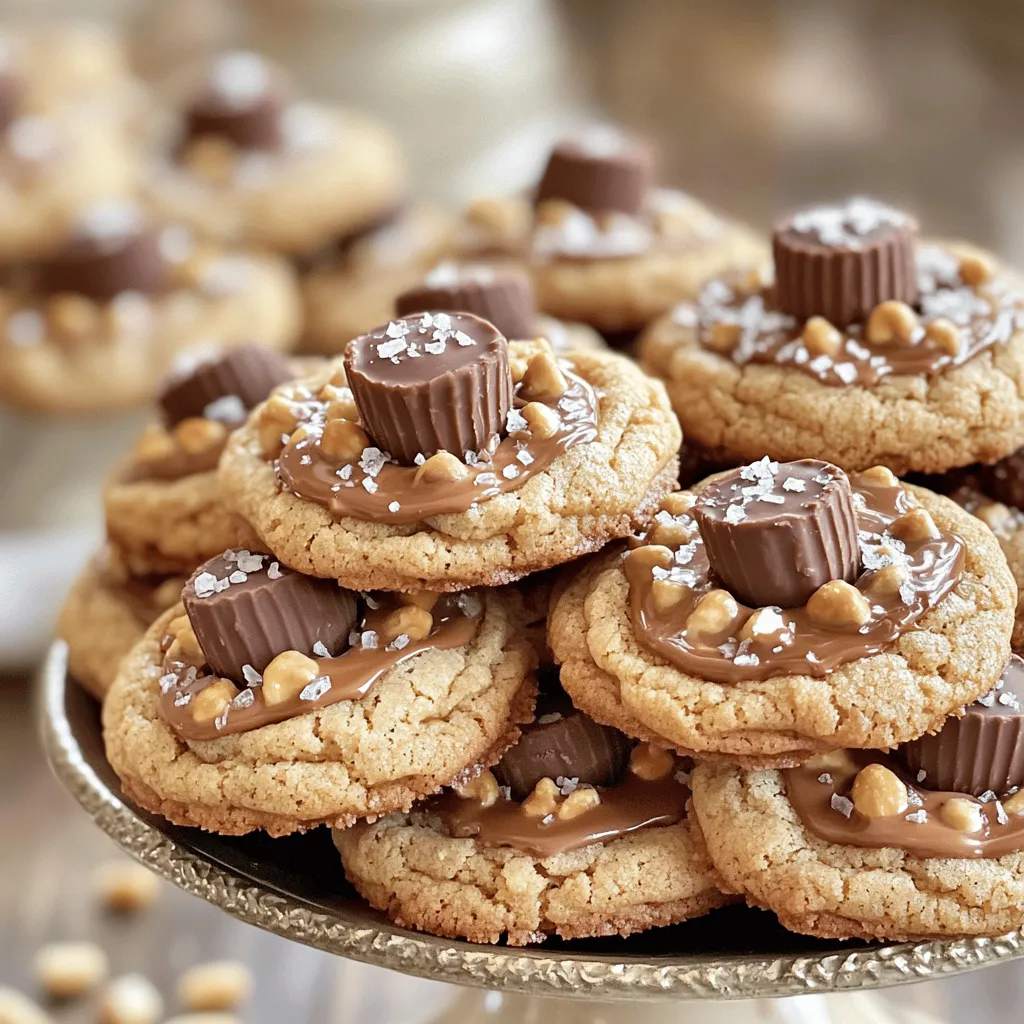 To make these cookies, you need a few key items: - 1 cup creamy peanut butter - 1/2 cup unsalted butter, softened - 1/2 cup granulated sugar - 1/2 cup brown sugar, tightly packed - 1 large egg - 1 teaspoon pure vanilla extract - 1 1/2 cups all-purpose flour - 1/2 teaspoon baking soda - 1/4 teaspoon fine sea salt - 1 cup mini chocolate peanut butter cups, unwrapped These ingredients work together to create a rich and sweet cookie. The peanut butter adds creaminess, while the chocolate cups surprise you with a delicious burst of flavor. For even more deliciousness, consider adding: - Additional sea salt for a sprinkle on top - Chopped nuts for crunch - A drizzle of melted chocolate for extra sweetness Adding these optional ingredients can enhance the taste and texture, making your cookies even more tempting. If you need to change something, here are some easy swaps: - Use almond butter instead of peanut butter for a nut-free option. - Replace unsalted butter with coconut oil for a dairy-free choice. - Use brown sugar only if you prefer a richer flavor. These substitutes still keep the cookies tasty while catering to different dietary needs or preferences. Enjoy crafting your perfect peanut butter cup stuffed cookies! Start by preheating your oven to 350°F (175°C). This heat makes our cookies soft and chewy. Line a baking sheet with parchment paper. The paper stops cookies from sticking and helps with easy cleanup. In a large bowl, mix 1 cup of creamy peanut butter and 1/2 cup of softened unsalted butter. Add 1/2 cup of granulated sugar and 1/2 cup of packed brown sugar. Use an electric mixer on medium speed. Beat for about 2 minutes until the mix is smooth and creamy. In another bowl, whisk together 1 1/2 cups of all-purpose flour, 1/2 teaspoon of baking soda, and 1/4 teaspoon of fine sea salt. Slowly add this dry mix to the wet mix. Stir gently until just combined. Be careful not to overmix; we want soft cookies. Cover the bowl with plastic wrap. Place it in the fridge for 30 minutes. Chilling the dough makes it easier to handle. It also helps the cookies stay thick when baking. After chilling, scoop a tablespoon of dough. Flatten it slightly in your hand. Place one unwrapped mini chocolate peanut butter cup at the center. Wrap the dough around it, rolling it back into a ball. Repeat this for all the dough and cups. Put the cookie balls on the baking sheet, leaving 2 inches of space between each. For extra flavor, sprinkle a bit of sea salt on top. Bake for 10 to 12 minutes. The edges should be golden while the centers stay soft. Let the cookies cool on the baking sheet for about 5 minutes. This step helps set them. Then, move the cookies to a wire rack to cool completely. This cooling time is key for the best texture. Enjoy your Peanut Butter Cup Stuffed Cookies! For the full recipe, check out the earlier section. To keep your cookies soft, mix just until combined. Overmixing can make cookies tough. When you add the dry ingredients, blend gently. Use a spatula to fold the mixture instead of a mixer. This helps to keep the dough light and fluffy. For chewy cookies, bake for about 10 to 12 minutes. The edges should be golden, while the centers stay soft. If you want crunchier cookies, add a minute or two. Watch them closely, as every oven is a bit different. You want to catch them just before they harden. A sprinkle of sea salt on top adds a nice touch. It balances the sweetness of the cookies. For extra flair, drizzle melted chocolate over the cooled cookies. This not only looks great but also adds rich chocolate flavor. Both options make this treat even more enjoyable. For the full recipe, check out the detailed steps above! {{image_4}} If you want to make nut-free cookies, use sun butter instead of peanut butter. Sun butter gives a similar taste without nuts. You can also use soy nut butter for a different flavor. Both options keep the cookies soft and delicious. You can get creative by adding other fillings inside your cookies. Try adding caramel for a gooey surprise. Just place a small piece in the center before wrapping the dough. If you like nuts, chop some and mix them into the dough. This adds crunch and flavor. You can change up the flavors of these cookies. Use chocolate hazelnut spread instead of peanut butter for a rich twist. Or, mix cocoa powder into the dough for a chocolatey cookie. This makes for a fun surprise in every bite. Don't forget to check the Full Recipe for more ideas! To keep your cookies fresh, store them in an airtight container. This helps maintain their softness. You can layer parchment paper between cookies to prevent sticking. If you want to keep them longer, consider placing a slice of bread in the container. This will help keep the cookies moist. You can freeze the cookies to enjoy later. First, let them cool completely. Then, place them in a single layer in a freezer-safe bag. Seal the bag tightly, removing as much air as possible. To reheat, take out the needed cookies and let them thaw at room temperature for a few hours. If you want them warm, pop them in the oven at 350°F (175°C) for about 5 minutes. These cookies can last about one week at room temperature. If stored properly in the fridge, they can stay fresh for up to two weeks. Freezing extends their life to about three months. Just remember, the fresher the cookie, the better the taste! For the full recipe, check out the detailed steps above. To prevent cookies from spreading too much, chill the dough before baking. This helps the butter firm up. You can also use baking sheets lined with parchment paper. This creates a non-stick surface. Lastly, use a cookie scoop to keep the size uniform. Yes, you can make the dough ahead of time. After mixing, cover it and place it in the fridge. It will stay fresh for up to three days. You can also freeze it for up to three months. Just thaw it in the fridge before baking. If you want a nut-free option, use sun butter. This gives a similar taste without nuts. You can also try almond butter or cashew butter. Just keep in mind the flavor will change a bit. These cookies are not safe for people with nut allergies. They contain peanut butter and peanut butter cups. For kids, if they don’t have allergies, these cookies are a fun treat! This recipe makes about 12 cookies. Depending on how big you scoop the dough, you might get a few more or less. Each cookie is packed with flavor and a hidden surprise. You can add melted chocolate drizzle on top for a rich flavor. Sprinkling crushed peanuts adds a nice crunch. Sea salt enhances the sweet taste and gives a gourmet touch. For a fun twist, try mini marshmallows or caramel drizzle. You now have a clear guide to making delicious cookies. From choosing essential ingredients to mastering the mixing and baking process, these steps will help you create tasty treats. Don't forget the tips on texture and flavor that can make a big difference. With options for variations and storage, you can enjoy these cookies anytime. Remember, practice makes perfect, so have fun experimenting. Happy baking!