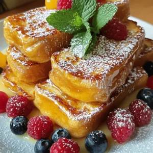 - 1 loaf of brioche bread, sliced thick - 4 large eggs - 2 cups whole milk - 1 cup heavy cream - 1 cup granulated sugar - 1 tablespoon vanilla extract - 1 teaspoon ground cinnamon - Pinch of salt The main ingredients in this recipe create a rich and creamy base. Brioche bread adds a soft texture, while the eggs, milk, and cream form the custard. Granulated sugar sweetens the mix, and vanilla provides a lovely aroma. Ground cinnamon adds warmth and flavor, while salt brings balance. - 1/4 cup additional granulated sugar (for brûlée topping) - Fresh berries and mint leaves for garnish (optional) The additional ingredients complete this dish. The extra granulated sugar is crucial for the caramelized top. Fresh berries and mint leaves not only make the dish look pretty, but they also add fresh flavors. These garnishes are optional but highly recommended for a beautiful presentation. You can find the full recipe at the end of the article. First, gather your ingredients. In a large mixing bowl, add the eggs, milk, heavy cream, granulated sugar, vanilla extract, ground cinnamon, and a pinch of salt. Whisk them together well. You want a smooth mixture, with no lumps. This custard is the heart of your crème brûlée French toast. Next, take a 9x13 inch baking dish. Grease it with butter or non-stick spray to prevent sticking. Now, layer the thick slices of brioche in the dish. Overlap the slices slightly to fit them all in. Once arranged, pour the custard mixture evenly over the brioche. Use a spatula to press down gently. This helps the bread soak up all that creamy goodness. Cover the baking dish with plastic wrap. Place it in the fridge and let it chill overnight. This allows the bread to fully absorb the custard. When you’re ready to bake, preheat your oven to 350°F (175°C). Take the dish out of the fridge and let it sit for 15 minutes at room temperature. Then, bake it uncovered for 40-45 minutes. Your French toast should be golden and set. This ensures you get that perfect texture. To make the best crème brûlée French toast, use day-old bread. Fresh bread can get too soggy. Day-old bread absorbs the custard better and holds its shape. Adjust the sweetness to your liking. If you want it sweeter, add more sugar to the custard. If you prefer it less sweet, reduce sugar accordingly. Taste as you go for the best results. Make your dish look as good as it tastes. Garnish each serving with fresh berries and mint leaves. This adds color and a fresh touch. A light dusting of powdered sugar on top brings elegance. Use a fine sieve to sprinkle the sugar evenly. Serve the French toast warm for the best flavor and texture. You can cut it into squares or serve it in individual portions for a nice touch. {{image_4}} You can easily change the flavor of your crème brûlée. Try adding chocolate, fruit, or spices. For chocolate, melt some dark chocolate and mix it into the custard. This adds a rich taste. For fruit, mash ripe bananas or blend berries into the mix. This gives your French toast a fruity twist. If you love spices, add nutmeg or cardamom to the custard. These ingredients create unique flavors that make your dish stand out. If you need gluten-free options, use gluten-free bread instead of brioche. It works well and tastes great. For vegan adaptations, swap eggs for flax eggs and use almond milk and coconut cream. This way, everyone can enjoy this dish, no matter their diet. Making these changes allows you to enjoy the same creamy, delicious taste. You can serve your overnight crème brûlée French toast with different syrups or toppings. Maple syrup is a classic choice. But you might also try chocolate syrup or a fruit compote. Fresh berries add a burst of color and flavor. You can also sprinkle nuts for a crunchy texture. Get creative with your toppings to make each serving special! To keep your Overnight Crème Brûlée French Toast fresh, store it properly. Place any leftover portions in an airtight container. This helps maintain its taste and texture. Make sure to refrigerate it right away. It will stay good for about 3 to 4 days. If you want, you can also freeze it. Wrap each piece tightly in plastic wrap, then place them in a freezer bag. It can last up to 2 months in the freezer. Remember to label the bag with the date for easy reference. When you're ready to enjoy your French toast again, you want to reheat it carefully. The best way to do this is in the oven. Preheat your oven to 350°F (175°C). Place the slices on a baking sheet lined with parchment paper. Cover them with foil to keep them moist. Heat for about 10 to 15 minutes. If you prefer the microwave, reheat on low power. Heat in 30-second intervals, checking after each round. This method helps keep the texture nice and soft. Avoid high heat, as it can make the toast tough. Always enjoy your French toast warm for the best flavor! To make the custard less eggy, you can reduce the number of eggs. Try using only three large eggs instead of four. This change helps create a lighter texture. You can also add more milk or cream to balance the flavor. A good ratio is to keep the total liquid around three cups. This way, the taste of eggs will be less strong. Yes, you can prepare this dish in advance. I recommend soaking the brioche overnight. This allows the bread to absorb all the custard flavors. You can also bake it the next day and enjoy it fresh. If you want to prepare it even earlier, you can assemble it up to two days ahead. Just cover it well and store it in the fridge. If you do not have a kitchen torch, do not worry! You can caramelize the sugar using your oven. Simply sprinkle the sugar on top of the baked French toast. Then, place it under the broiler for 2-3 minutes. Keep a close eye on it to avoid burning. The sugar should melt and turn a beautiful golden brown. This method gives you that crispy top without needing a torch. This post covered how to make delicious crème brûlée French toast. We discussed key ingredients like brioche, eggs, and cream, along with helpful tips for perfecting your dish. I shared easy steps for preparing the custard, soaking the bread, and baking. You learned various ways to adjust flavors and offered storage and reheating tips. Finally, I encourage you to get creative and impress your friends with this recipe. Enjoy your cooking journey!