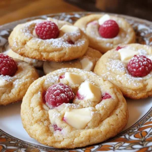 - 1 cup unsalted butter, softened - 1 cup cream cheese, softened - 1 cup granulated sugar - 1 cup packed brown sugar - 2 large eggs - 1 teaspoon pure vanilla extract - 3 cups all-purpose flour - 1 teaspoon baking soda - 1/2 teaspoon salt - 1 cup white chocolate chips - 1 cup fresh raspberries, gently halved - 1/2 cup powdered sugar (for dusting) These ingredients form the base of the White Chocolate Raspberry Cheesecake Cookies. The butter and cream cheese create a rich, creamy dough. The sugars add sweetness and a lovely texture. Eggs bind everything together and help the cookies rise. The vanilla extract brings a warm flavor. All-purpose flour gives structure, while baking soda helps the cookies puff up. Salt enhances the flavors throughout. White chocolate chips add sweetness and creaminess. Fresh raspberries brighten the cookies with a burst of tartness. Finally, the powdered sugar dusting makes them look fancy. When you gather these ingredients, you set yourself up for cookie success. You can find the full recipe to learn how to bring these delicious cookies to life. - Preheat oven to 350°F (175°C) - Prepare baking sheets with parchment paper First, I start by preheating the oven to 350°F (175°C). This step makes sure the cookies bake evenly. While the oven heats, I line two baking sheets with parchment paper. This helps prevent the cookies from sticking and makes cleanup easy. - Combine butter and cream cheese until fluffy - Gradually add sugars and mix well Next, I grab a large mixing bowl. I combine the softened butter and cream cheese. Using an electric mixer, I blend the mixture on medium speed for about three to four minutes. It should turn light and fluffy. After that, I slowly add the granulated and brown sugars. I mix until everything is well combined. This step adds sweetness and richness to the cookies. - Bake for 12-15 minutes until edges are golden - Cool on wire racks and dust with powdered sugar Now comes the fun part: baking! I scoop rounded balls of dough onto the prepared sheets, spacing them about two inches apart. I bake the cookies for 12 to 15 minutes. I look for the edges to turn golden, while the centers should still be soft. After baking, I let the cookies cool on the sheets for about five minutes. Then, I transfer them to wire racks to cool completely. Finally, I dust the tops with powdered sugar for a sweet finish. For the full recipe, check out the details above! To make the best White Chocolate Raspberry Cheesecake Cookies, follow these key tips: - Avoid overmixing the dough: When mixing your dough, stop as soon as all ingredients are combined. Overmixing can make your cookies tough. You want a soft, tender cookie that melts in your mouth. - Maintain raspberry integrity while folding: When adding raspberries, be gentle. Use a spatula to fold them in carefully. This will help keep them whole, adding bursts of flavor in every bite. Elevate your cookie experience with these fun serving ideas: - Drizzle with melted white chocolate: Melt some white chocolate and drizzle it over the cookies. This adds extra sweetness and a beautiful finish. - Showcase on decorative plates or jars: Arrange your cookies on a pretty plate or stack them in a clear jar. This makes for a lovely gift or an eye-catching treat for your guests. By following these tips, you can ensure your cookies impress everyone who tries them! For more detailed steps, check out the Full Recipe. {{image_4}} You can change up this recipe for fun. Try using dark chocolate or semi-sweet chocolate chips instead of white chocolate. Each choice gives a new flavor twist. You can also experiment with different berries. Blueberries, strawberries, or blackberries can work well. Each berry brings a unique taste and color. If you need gluten-free cookies, switch the all-purpose flour for a gluten-free flour mix. This keeps the cookies soft and tasty. For vegan options, use a plant-based cream cheese and a vegan butter. These swaps keep the cookies delicious while fitting different diets. Each change can help you enjoy these treats while meeting your needs. For the full recipe, check out the complete guide on making these cookies. To keep your White Chocolate Raspberry Cheesecake Cookies fresh, store them in an airtight container at room temperature. This will help maintain their soft texture and delicious taste. If you want to extend their life, refrigerate them. Just make sure to put them in a sealed container to avoid drying out. You can freeze the cookie dough for future baking. Simply scoop the dough into balls, place them on a baking sheet, and freeze until solid. After that, transfer the dough balls to a freezer bag. When you want to bake them, thaw the dough in the fridge overnight before baking. For thawing frozen cookies, take them out and let them sit at room temperature for about 30 minutes. This will help them regain their soft texture. Enjoy your cookies fresh from the oven with that lovely white chocolate and raspberry flavor! Check out the Full Recipe for more guidance on making these delightful treats. Can I make these cookies without cream cheese? Yes, you can skip the cream cheese. Use more butter instead. This change will make your cookies softer but less rich. If you want that cheesecake taste, try a cream cheese substitute like Greek yogurt. How do I know when cookies are done baking? Look for golden edges and soft centers. The cookies should not be too dark on top. Trust your nose, too! If they smell great, they are likely done. Let them cool a bit; they will firm up. Where can I buy pre-made White Chocolate Raspberry Cheesecake Cookies? You can find them at local bakeries or grocery stores. Check the bakery section for fresh options. Some online shops sell cookie boxes, too. Just search for "White Chocolate Raspberry Cheesecake Cookies" to explore your options. This blog showed you how to make White Chocolate Raspberry Cheesecake Cookies. You learned the key ingredients, from butter to raspberries. I provided step-by-step instructions for mixing and baking. Useful tips helped you perfect your batch. You can explore fun variations and smart storage methods too. These cookies are more than a treat; they're a chance to impress others. Enjoy baking and sharing them with friends and family!