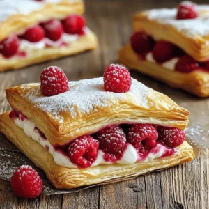 - 1 package (14 oz) frozen puff pastry - 1 cup fresh raspberries - 4 oz cream cheese - Additional flavorings: vanilla extract, lemon juice - Sweeteners: granulated sugar, powdered sugar To make a great Raspberry Danish, you need a few main ingredients. The puff pastry is the star. It gives that flaky, buttery texture. You can find this in any grocery store, usually in the frozen aisle. Fresh raspberries bring bright flavor and color. They are juicy and sweet, perfect for this treat. If fresh ones are not available, frozen ones work too. Just thaw and drain them before using. Cream cheese adds a rich, creamy base. It balances the tartness of the raspberries. To enhance the flavor, you can add vanilla extract and lemon juice. These extra touches make the filling even better. For sweetness, use granulated sugar for the filling. Dust the finished pastries with powdered sugar for a lovely touch. - Baking sheet - Parchment paper - Rolling pin - Mixing bowls - Baking brush You will need some simple kitchen tools. A baking sheet is essential for holding the pastries while they bake. Lining it with parchment paper helps prevent sticking. A rolling pin is key to flattening the puff pastry. It helps to create even squares. Mixing bowls are necessary for preparing the filling. You might also want a baking brush. This is perfect for applying the egg wash, giving your Danish a nice golden color. For the full recipe, check out the Raspberry Bliss Danish. Enjoy making this easy and flavorful treat! 1. First, take your package of frozen puff pastry. Let it thaw for about 40 minutes. This step is key for easy rolling. 2. Next, sprinkle a little flour on your countertop. Roll out the pastry into a rectangle. Aim for about 1/8 inch thick. 3. With a sharp knife, cut the rolled pastry into 6 equal squares. These will hold your tasty filling. 1. In a medium bowl, combine 1 cup of fresh raspberries, 1/4 cup of granulated sugar, and 1 tablespoon of cornstarch. Add 1 teaspoon of pure vanilla extract for flavor. 2. Gently stir the mixture. Be careful not to mash the berries. Let it sit for a bit to release some juices. 3. In another bowl, mix 4 oz of room temperature cream cheese with 1/4 cup of powdered sugar. Add 1 tablespoon of fresh lemon juice. Whisk until smooth. 1. Take each pastry square and score a border about 1/2 inch from the edge. Don’t cut all the way through; this will create a nice frame. 2. Spread a dollop of the cream cheese mixture in the center of each square. Then, spoon the raspberry mix over the cream cheese. 3. Brush the edges with a beaten egg. This will help them turn golden brown while baking. 1. Preheat your oven to 400°F (200°C). This is the perfect temperature for puff pastry. 2. Place your assembled pastries on a lined baking sheet. Bake them for about 20-25 minutes. Look for a golden brown color. 3. Once baked, let them cool slightly on a wire rack. You can sprinkle powdered sugar on top for a sweet touch. Follow these steps, and you will create a delicious Raspberry Danish Delight. For the full list of ingredients, check out the Full Recipe. To make sure your pastry bakes perfectly, check these tips. First, always preheat your oven. This helps the pastry puff up well. Use a baking sheet lined with parchment paper. It keeps the bottom from getting too brown. For golden and flaky layers, roll your pastry thin but not too thin. Aim for about 1/8 inch thick. When you score the edges, do not cut all the way through. This creates a nice border that looks beautiful. You can add more flavor to your Raspberry Danish. Try mixing in a pinch of cinnamon or nutmeg with the raspberry filling. These spices add great warmth. For a fun twist, use almond extract instead of vanilla. When it comes to toppings, think about a light glaze. A simple mix of powdered sugar and lemon juice works well. You can also sprinkle some slivered almonds on top before baking for crunch. Avoid overfilling your pastries. Too much filling can cause them to spill over. This messes up your beautiful shapes. Stick to a spoonful of filling in the center. Oven temperature is key. If your oven is too hot, the pastry may burn. Too cool, and it will not puff up right. Use an oven thermometer to check the heat. It helps ensure your Danish turns out perfect every time. For the Full Recipe, check out my detailed guide to making Raspberry Bliss Danish! {{image_4}} You can change the fruit in your Danish to mix things up. Try using blueberries for a sweet twist. Blackberries add a tart flavor, while strawberries bring a fresh taste. Each fruit option offers a new experience. Seasonal fruits are also great. In summer, use peaches or cherries. In fall, consider apples or pears. You can even combine fruits for a fun mix. Adding citrus zest to your cream cheese gives it a bright flavor. Lemon or orange zest works well here. You can also infuse the cream cheese with herbs. A hint of fresh thyme or rosemary adds an interesting layer. These small changes can make your Raspberry Danish even more special. If you want a vegan version, look for puff pastry made without butter. You can find these in stores or make your own. For cream cheese, use vegan options like cashew cream or almond cream. These alternatives taste great and still give that creamy texture. For a gluten-free option, try a gluten-free puff pastry. Just check the packaging for the correct baking times. Enjoy your tasty Raspberry Danish, no matter your diet! To keep your Raspberry Danish fresh, store them in the fridge. Place them in an airtight container. This helps to prevent them from drying out. You can keep them in the fridge for about 2-3 days. After that, the texture may change, and they might not taste as good. If you want to save some for later, you can freeze them. First, allow the Danishes to cool completely. Then, wrap each one tightly in plastic wrap. Place them in a freezer-safe bag or container. They can last up to 2 months in the freezer. When you're ready to eat, reheat them in the oven. Preheat your oven to 350°F (175°C). Place the frozen Danishes on a baking sheet. Heat them for about 15-20 minutes until warm. This keeps them flaky and delicious. Enjoy your Raspberry Danish again with all its charm! Raspberry Danishes stay fresh for about two days at room temperature. They are best in a cool, dry place. If you store them in the fridge, they can last up to five days. Just make sure to keep them in an airtight container to avoid them drying out. Yes, you can make puff pastry from scratch! It takes time and effort. You will need butter, flour, water, and a bit of salt. Roll and fold the dough several times to create layers. This method gives you a very flaky pastry. However, using store-bought puff pastry saves time and still tastes great. You can find Raspberry Danishes at local bakeries or cafés. Many grocery stores also carry them in their bakery sections. If you want convenience, check online. Many bakeries offer delivery options for their pastries. Raspberry Danishes pair well with coffee or tea. Fresh fruit, like strawberries or blueberries, adds a nice touch. You could also serve them with a scoop of vanilla ice cream. This adds a creamy contrast to the sweet tartness of the raspberries. Enjoy them warm for the best flavor! You now know how to make a delicious Raspberry Danish from start to finish. We covered the main ingredients, kitchen tools, and step-by-step instructions to guide you. You learned tips for perfect pastry and explored tasty variations. Remember to store leftovers well and consider these FAQs for extra insights. Enjoy your baking adventure and share your creations! Simple treats like this can bring joy to your day.
