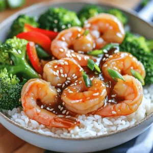 - 1 lb shrimp, peeled and deveined - 3 tablespoons honey - 3 tablespoons soy sauce - 3 cloves garlic, minced - 1 teaspoon fresh ginger, grated - 1 tablespoon sesame oil - 2 cups cooked jasmine rice - 1 cup broccoli florets - 1/2 red bell pepper, thinly sliced - 1 green onion, thinly sliced - Sesame seeds for garnish - Salt and pepper to taste You can swap shrimp for chicken or tofu if you prefer. Both options work well with the honey garlic sauce. For gluten-free needs, use tamari instead of soy sauce. This keeps the flavor while meeting dietary restrictions. Feel free to get creative with your veggies! You can add seasonal choices like snap peas or zucchini. This makes the dish colorful and nutritious. If you want extra crunch, include water chestnuts or bell peppers. They add great texture and flavor. For a fun twist, try mixing in some cooked quinoa instead of rice. It boosts protein and adds a nutty flavor. You can also experiment with different rice types, such as brown rice or cauliflower rice, for a lighter option. For more details and cooking tips, check out the Full Recipe. Enjoy your cooking! To make the sauce, start with a small mixing bowl. You need: - 3 tablespoons honey - 3 tablespoons soy sauce - 3 cloves garlic, minced - 1 teaspoon fresh ginger, grated Combine these ingredients. Whisk them together until mixed well. This honey-garlic sauce adds sweetness and flavor to the shrimp. Set it aside for later use. Next, you’ll cook the shrimp. Heat a large skillet over medium-high heat. Add 1 tablespoon of sesame oil. Once hot, add the shrimp. Season them with salt and pepper. Sauté the shrimp for about 2-3 minutes on each side. They should turn pink and be fully cooked. They cook fast, so keep an eye on them. When done, transfer them to a plate and set aside. Now, stir-fry the vegetables. In the same skillet, add: - 1 cup broccoli florets - 1/2 red bell pepper, thinly sliced Cook these for about 3-4 minutes. Stir frequently to keep them crisp. You want them tender but not mushy. This timing keeps the flavors fresh and bright. Time to combine everything! Return the cooked shrimp to the skillet with the vegetables. Pour the prepared honey-garlic sauce over the shrimp and veggies. Gently stir to coat everything evenly. Cook for an additional 2 minutes until heated through. This step ensures that every bite is packed with flavor. Serve the dish over warm jasmine rice. For a nice presentation, spoon the shrimp mixture generously on top. Garnish with: - Sliced green onions - A sprinkle of sesame seeds This not only adds color but also enhances the dish's flavor. Enjoy your meal! Check the Full Recipe for more details. To avoid overcooking shrimp, focus on timing. Cook them for just 2-3 minutes on each side. They should turn pink and opaque. If they curl tightly, you have cooked them too long. For seasoning, keep it simple. Use salt and pepper to enhance the shrimp's natural flavor. Add the honey-garlic sauce at the end for a sweet finish. This method keeps the shrimp tender and juicy. To prepare jasmine rice perfectly, rinse it first. Rinsing removes excess starch, which helps keep the rice fluffy. Use a 1:1.5 rice-to-water ratio. Bring water to a boil, then cover the pot and lower the heat. Let it simmer for about 15 minutes. If you want alternatives to jasmine rice, try basmati or brown rice. Both have unique flavors and textures. Quinoa is also a great option for a protein boost. For quicker cook time, consider meal prep. You can chop vegetables and marinate shrimp ahead of time. This way, dinner comes together fast on busy nights. Use kitchen tools like a rice cooker for perfect rice every time. A large skillet helps cook shrimp and veggies evenly. These tools will make your cooking process smooth and efficient. {{image_4}} You can make this dish ahead for busy weeks. Start by cooking the rice and shrimp. Store them in separate containers. Keep the sauce in a small jar. When you’re ready to eat, just reheat the rice and shrimp. Pour the sauce over and toss in the veggies. It’s that easy! To switch up the taste, try new sauces or spices. Add sriracha for heat or hoisin for sweetness. You can also swap out the veggies. Use snap peas, carrots, or bell peppers. Fresh herbs like cilantro or basil can add a nice touch too! You can make this dish vegan by using tofu instead of shrimp. Swap honey with maple syrup for a vegan option. For a low-carb version, use cauliflower rice instead of jasmine rice. This way, you keep the great flavor while fitting your diet. For the full recipe, check out the [Full Recipe]. To keep your honey garlic shrimp fresh, use airtight containers. Glass or plastic containers work well. Make sure they seal tight to trap moisture. Store leftovers in the fridge. They stay good for about three days. After that, they may lose their flavor and texture. When you reheat the shrimp, aim to keep them juicy. Use a skillet over low heat. Add a splash of water or broth to help steam them. This helps keep the shrimp tender. Stir gently to avoid breaking them apart. Another option is to use the microwave. Heat in short bursts, stirring in between. This way, you won’t overcook them. If you want to save some for later, freezing works great. First, let the dish cool completely. Then, portion it into freezer-safe bags or containers. Squeeze out as much air as you can. Label them with the date. They can stay in the freezer for up to three months. When ready to eat, thaw in the fridge overnight. Reheat gently for the best taste. This dish takes just 20 minutes. You need about 10 minutes to prep. The cooking time is around 10 minutes. In no time, you’ll have a tasty meal ready to enjoy. Yes, you can use frozen shrimp. Just make sure to thaw them first. Rinse the shrimp under cold water until they are soft. If you use frozen shrimp, they may need a little more time to cook. If you want a honey substitute, maple syrup works well. Agave syrup is another good choice. These options offer a sweet flavor similar to honey. Yes, you can make this dish gluten-free. Use tamari instead of soy sauce. Ensure your rice and other ingredients are gluten-free. You can easily add spice to this dish. Try adding red pepper flakes or sliced jalapeños. You can also add a splash of hot sauce to the honey-garlic mix for extra heat. Enjoy the kick! This blog post covered a tasty shrimp dish, from ingredients to cooking tips. You learned about shrimp preparation, flavorful sauce making, and ways to stir-fry veggies. We explored meal variations, storage, and reheating methods for leftovers. Cooking doesn’t have to be hard. With these easy steps, you can enjoy a delicious meal, even on busy days. Let your kitchen creativity shine with this versatile recipe. Enjoy crafting your dish and make it your own!