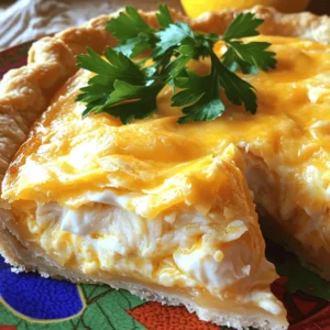- 1 ½ cups fresh lump crab meat, carefully picked for any shells - 1 cup creamy mayonnaise - 1 cup tangy sour cream - 4 large eggs, beaten - 2 tablespoons Dijon mustard - 1 tablespoon Worcestershire sauce - 1 teaspoon Old Bay seasoning, for that iconic flavor - ½ teaspoon smoked paprika, to add depth - Salt and freshly cracked pepper to taste - 1 pre-made pie crust (9-inch), thawed if frozen To create the perfect Southern crab pie, start with fresh lump crab meat. This is the star of the dish. Look for crab that is sweet and tender. Next, mix in creamy mayonnaise and tangy sour cream. These add richness to the filling. Be sure to beat four large eggs as they bind all the ingredients together. Seasonings are also key. Use Dijon mustard and Worcestershire sauce for a flavor boost. Old Bay seasoning is a must. It gives that classic taste. Smoked paprika adds a hint of warmth. Finally, adjust salt and pepper to your liking. - 1 cup shredded sharp cheddar cheese - ½ cup green onions, finely chopped - 2 tablespoons fresh parsley, finely chopped for garnish You can add cheese to make the pie even richer. Sharp cheddar works great, but feel free to experiment. You can also mix in finely chopped green onions. They provide a nice crunch and fresh flavor. For a pop of color, sprinkle fresh parsley on top before serving. For the complete guide on making this dish, check the Full Recipe. Start by gathering your ingredients. In a large bowl, whisk together the creamy ingredients. Combine the mayonnaise, sour cream, beaten eggs, Dijon mustard, Worcestershire sauce, Old Bay seasoning, smoked paprika, salt, and pepper. Mix until smooth. This step is key for a creamy filling. Next, gently fold in the crab meat. Use a spatula to keep the lumps intact. Add the chopped green onions and half of the shredded cheddar cheese. Make sure everything blends well without breaking the crab apart. This keeps the pie rich in flavor and texture. Now, pour the crab mixture into the pie crust. Use a spatula to spread it evenly. This ensures every slice has the same great taste. Once the filling is in the crust, sprinkle the remaining cheddar cheese on top. This adds a delicious, cheesy layer that melts nicely during baking. You can also add some extra green onions for an added flavor boost. Preheat your oven to 350°F (175°C). This step is crucial for even baking. Make sure your oven is fully warmed before putting the pie in. Bake the pie for 35-40 minutes. You will know it is done when the top is golden brown. Insert a toothpick in the center; it should come out clean. This means the filling has set well. After baking, let the pie cool for about 10 minutes. This allows the filling to firm up. Just before serving, garnish with freshly chopped parsley. It gives a nice pop of color and freshness. For the full experience, check out the Full Recipe for detailed steps and tips! Old Bay seasoning is key to this dish. It adds a unique taste. This blend has celery salt, paprika, and other spices. It brings out the crab’s natural sweetness. You will want to use this seasoning generously. Choosing fresh crab meat is crucial. Fresh crab offers sweet and tender bites. Look for lump crab meat, as it holds together well. If you can, buy it from a trusted fish market. Always check for any shells before you use it. To keep the crab intact, mix gently. After adding the crab meat to the filling, fold it in carefully. This way, you maintain those lovely lumps. They provide that desired texture in every bite. Baking is another important part. You want the pie to be golden and set. Watch the clock, but also check for doneness. A toothpick should come out clean when it's ready. This means the filling has firmed up nicely. {{image_4}} You can switch out the crab for other seafood. Shrimp or lobster make great choices. They add a sweet and rich flavor. You can even mix different seafood for a fun twist. If you're looking for vegan or vegetarian options, try using jackfruit or mushrooms. Both can mimic the texture of crab. Use a creamy vegan mayonnaise for richness. This keeps the pie tasty while being plant-based. To enhance the dish, add different spices or herbs. A pinch of cayenne pepper gives a nice kick. Fresh dill or thyme can also brighten the flavor. Experiment to find what you like best. Incorporating other cheeses can change the taste. Creamy goat cheese or zesty feta work well. You can also add vegetables like spinach or bell peppers. They add color and extra nutrients. To keep your Southern Crab Pie fresh, store it properly. After the pie cools, cover it tightly with plastic wrap or foil. Place it in the fridge if you plan to eat it within three days. For longer storage, freeze it. Wrap the pie well in plastic wrap and then in aluminum foil. This helps prevent freezer burn and keeps the flavors intact. When freezing, make sure to label the pie with the date. It can last up to three months in the freezer. When you're ready to eat it, thaw the pie in the fridge overnight. To reheat your Southern Crab Pie, preheat your oven to 350°F (175°C). Remove the plastic wrap and cover it with foil. This keeps the top from browning too much. Bake it for about 20-25 minutes until it is heated through. For optimal texture, avoid microwaving the pie. Microwaving can make the crust soggy. Serve leftovers on a plate with a sprinkle of parsley for a fresh look. You can also serve it with a slice of lemon to brighten the flavors. Can I use canned crab meat instead of fresh? Yes, you can use canned crab meat. It is a good option when fresh crab is not available. Just make sure to drain it well and check for shells. The flavor may not be as bright, but it still works. How can I make this dish gluten-free? To make this dish gluten-free, use a gluten-free pie crust. Many brands offer good options. You can also make your own using almond flour or another gluten-free flour. Just keep an eye on the ingredients in your crust. What to serve with Southern Crab Pie? Southern Crab Pie pairs well with a fresh salad. A simple green salad with lemon vinaigrette complements the dish nicely. You could also serve it with roasted veggies or corn on the cob for a complete meal. How to pair drinks with this dish? For drinks, consider serving a crisp white wine. A chilled Sauvignon Blanc works well with the pie. If you prefer cocktails, try a light gin and tonic with lime. It balances the rich flavors of the crab pie perfectly. In this post, we explored the key ingredients for a delicious crab pie. We covered how to prepare the filling, assemble the dish, and bake it to perfection. I also shared tips for flavor and texture, plus variations and storage info. Now, you can enjoy a tasty crab pie tailored to your taste. Try different cheeses or vegetables to make it your own. Whether serving it at a gathering or as a cozy dinner, this dish is sure to impress!