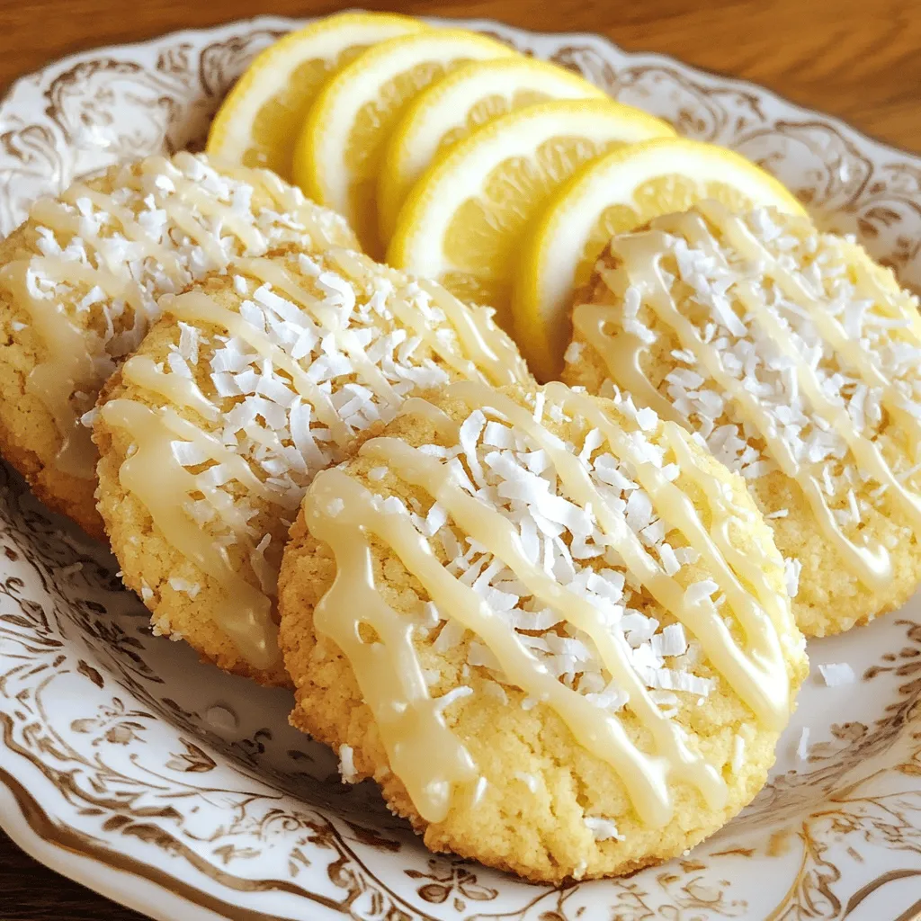 - 1 cup unsweetened shredded coconut - 1/2 cup all-purpose flour - 1/4 teaspoon baking powder - 1/4 teaspoon salt - 1/2 cup unsalted butter, softened - 1/2 cup granulated sugar - 1 large egg - Zest of 1 lemon - 2 tablespoons freshly squeezed lemon juice - 1 teaspoon pure vanilla extract - 1 cup powdered sugar (for icing) - 1-2 tablespoons freshly squeezed lemon juice (for icing) The ingredients for Lemon Coconut Heaven Cookies are simple. You need coconut, flour, baking powder, and salt for the base. This mix forms a chewy, sweet cookie. Next, you will add butter and sugar. Creaming these two together makes the cookies fluffy. The egg, lemon zest, and juice bring tangy flavor. Vanilla adds warmth and depth to the taste. For the icing, mix powdered sugar with lemon juice. This bright icing makes your cookies shine and adds more lemony goodness. Using fresh ingredients makes a big difference. Fresh lemons give a bright taste. The unsweetened coconut adds a nice chew and texture. Gather all these components to create delicious Lemon Coconut Heaven Cookies. You can find the complete recipe in the Full Recipe section. - Preheat your oven to 350°F (175°C). - Line a baking sheet with parchment paper. This helps the cookies not to stick. - In a small bowl, mix together the shredded coconut, flour, baking powder, and salt. Set this aside for later. - In a large bowl, cream the softened butter and granulated sugar. Use an electric mixer on medium speed. Mix for about 3 to 4 minutes. Your mixture should look light and fluffy. - Now, add in the egg, lemon zest, lemon juice, and vanilla extract. Mix until everything is smooth and well combined. - Gradually add the dry coconut mixture to the wet ingredients. Mix gently until just combined. The dough should feel sticky but hold together. - To shape the cookies, dampen your hands with a little water. Scoop tablespoon-sized dough portions and roll them into balls. Place them on your baking sheet, leaving about 2 inches between each ball. - Flatten each ball slightly with your palm to form a thick disc. Bake in the preheated oven for 10 to 12 minutes. Keep an eye on them; the edges should turn a light golden brown. - While the cookies bake, prepare the icing. In a small bowl, mix powdered sugar with 1 to 2 tablespoons of lemon juice. Stir until smooth. Adjust with more sugar or juice if needed. - When the cookies are done, take them out and let them cool on the baking sheet for about 5 minutes. Then, transfer them to a wire rack to cool completely. - Drizzle the lemon icing generously over each cooled cookie. Enjoy the bright flavors! For the complete recipe, check the [Full Recipe]. To make the best Lemon Coconut Heaven Cookies, you need the right dough. First, your dough should be slightly sticky but hold its shape. If it feels too dry, add a splash of lemon juice. If it's too wet, sprinkle in a bit more flour. When forming the cookie balls, keep your hands damp. This helps the dough not to stick. Scoop tablespoon-sized portions and roll them gently. Next, space them about two inches apart on the baking sheet. This allows them to spread as they bake. Now, let’s talk about flattening. Use the palm of your hand to press each dough ball into a thick disc. This helps them bake evenly. Don’t flatten them too much; they need some height! Icing is what makes these cookies shine. For the right icing consistency, mix the powdered sugar with lemon juice. Start with one tablespoon of juice. Stir until smooth. If it’s too thick, add more lemon juice. If it’s too thin, add more powdered sugar. Decide how you want to apply the icing. Drizzling gives a lovely look. Use a spoon to drizzle over the cookies. If you prefer, you can also spread the icing. Just use a small spatula for a nice finish. Make your cookies look amazing when you serve them. Arrange the Lemon Coconut Heaven Cookies on a colorful plate. For an extra touch, sprinkle some shredded coconut on top. Garnish with thin lemon slices or more lemon zest. This not only looks pretty but also adds a bright flavor. Your guests will love the visual and taste combination! For the full recipe, check out the complete guide above. {{image_4}} You can easily change the flavor of your Lemon Coconut Heaven Cookies. Try adding zests from other citrus fruits. Lime or orange zest can give a new twist. You can also use different extracts. Almond or coconut extracts enhance the cookie’s taste. These small changes can make a big difference in flavor. If you need gluten-free cookies, swap the all-purpose flour for a gluten-free mix. Many brands work well without losing flavor. For a vegan option, replace the egg with flaxseed meal or applesauce. You can use coconut oil instead of butter. These swaps let everyone enjoy these sweet treats. You can choose between chewy or crispy cookies. For chewy cookies, bake them for a shorter time. If you prefer crispy cookies, keep them in the oven longer. You can also add fun ingredients. Mix in chocolate chips or nuts for extra texture. These additions make the cookies more exciting and delicious. To keep your Lemon Coconut Heaven Cookies fresh, store them in an airtight container. This will help maintain their soft texture. Use a container that fits the cookies snugly, so they do not move around. You can also add a slice of bread inside. This helps to keep the cookies moist longer. You can freeze these cookies for later enjoyment. First, let the cookies cool completely. Then, place them in a single layer on a baking sheet. Freeze them for about an hour. Once frozen, transfer the cookies to a freezer-safe bag. Squeeze out the air, then seal it tightly. To thaw, simply leave the cookies at room temperature for about 30 minutes. This helps keep them soft and chewy. At room temperature, these cookies last about five days. Make sure to keep them in a cool, dry place. If you freeze them, they can last up to three months. This makes them a great treat to prepare in advance! Enjoy the sweet taste of Lemon Coconut Heaven Cookies anytime. For the full recipe, check out the previous section. Yes, you can make these cookies ahead. Prepare the dough and chill it for up to 24 hours. When ready to bake, scoop and shape the cookies. Bake as normal, and enjoy fresh cookies! Look for a light golden edge. The centers may seem soft, but they will firm up as they cool. If the edges turn brown, they may be overbaked. You can use sweetened shredded coconut if you prefer a sweeter taste. Finely chopped nuts or oats can replace the coconut for a different texture. Just remember to adjust sugar to taste. Yes! This recipe is naturally nut-free. Just ensure any additional ingredients you add, like chocolate, are also nut-free. Absolutely! Simply double or triple the ingredients. Make sure to adjust the baking time if you bake multiple trays at once. Check the cookies often to avoid overbaking. For the complete recipe, check out the Full Recipe. You now know how to make Lemon Coconut Heaven Cookies with ease. We covered the main ingredients, step-by-step instructions, and tips to perfect your cookies. You can even explore variations and storage options. Remember, baking is fun, so feel free to get creative with flavors and textures. Enjoy sharing your delicious cookies with friends and family. Happy baking!