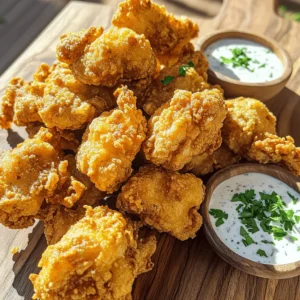 To make Fried Sliced Mushrooms with Ranch, you need the right ingredients. Here’s what you will need: - 500g fresh button mushrooms, sliced into 1/4 inch thick pieces - 1 cup all-purpose flour - 1 teaspoon garlic powder - 1 teaspoon onion powder - 1 teaspoon smoked paprika (for added depth) - Salt and freshly ground black pepper to taste - 2 large eggs, beaten until smooth - 1 cup panko bread crumbs (for extra crunch) - Oil for frying (vegetable or canola recommended) - 1/2 cup ranch dressing (store-bought or homemade) - Fresh parsley, chopped (for garnish) These ingredients create a crispy, flavorful dish. Fresh mushrooms are key for texture and taste. The flour and spices add flavor, while panko gives a nice crunch. Eggs help the coating stick, and ranch dressing provides a creamy dip. Enjoy gathering these simple, accessible ingredients. For the full recipe, check out the details provided above. To start, let's get our mushrooms ready. First, clean the fresh button mushrooms with a damp cloth. This gently removes dirt without harming them. Next, slice each mushroom into thick pieces, about 1/4 inch thick. Make sure the slices are even. This helps them cook at the same rate. While you work, set up your frying station. Line up your bowls for coating and have your oil nearby. Now, it’s time for the fun part: the coating! In a medium bowl, mix the all-purpose flour, garlic powder, onion powder, smoked paprika, salt, and pepper. Whisk these ingredients together until they blend well. This mix will be your dry batter. In another bowl, beat the large eggs until smooth. This will help the batter stick. Next, pour the panko bread crumbs into a third bowl. You will use these for that extra crunch. Take a mushroom slice and dredge it in the flour mix first. Make sure it’s fully coated, then tap off any extra flour. After that, dip the mushroom in the beaten eggs. Let any extra egg drip back into the bowl. Finally, press the slice into the panko bread crumbs, ensuring it’s well-covered. Let’s heat things up! Pour a generous amount of oil into a deep frying pan. Aim for about 1/2 inch deep. To check if the oil is hot enough, drop in a small piece of bread. If it sizzles, you are ready to fry. Carefully add the coated mushroom slices to the pan, but don’t overcrowd them. Fry each batch for about 3-4 minutes on one side. You want them to turn golden brown and crispy. Flip the mushrooms, cooking for another 3-4 minutes. Once they are ready, use a slotted spoon to move them to a plate lined with paper towels. This helps drain the excess oil. Serve those crispy fried mushrooms warm with ranch dressing for dipping. Enjoy! For the full recipe, check the earlier section. To get those crispy fried mushrooms just right, the thickness of your slices matters. I recommend slicing your mushrooms to about 1/4 inch thick. This size helps them cook evenly and stay crispy. If they are too thin, they may burn. If they are too thick, they won’t cook well. Next, let’s talk oil temperature. The oil should be hot enough for frying but not smoking. I suggest heating the oil to about 350°F (175°C). A quick way to check is to drop a small piece of bread into the oil. If it sizzles right away, you’re ready to fry! To take your mushrooms to the next level, consider adding spices. Along with the garlic and onion powder in your batter, try a pinch of cayenne for heat or some dried oregano for an herby twist. These tiny changes can turn a simple dish into something special. You can also add fresh herbs to your ranch dressing. Chopped dill or chives can brighten the flavor. Mixing these with the ranch dressing gives it a fresh taste that pairs perfectly with the mushrooms. Fried sliced mushrooms taste amazing with ranch dressing. The creamy texture of the ranch complements the crunch of the mushrooms. You can serve them warm, right after frying, for the best experience. For extra sides, think about simple options. A fresh salad or some crispy potato wedges work well. Both add color and substance to your meal, making it even more delightful. Enjoy your cooking adventure with this recipe! For the complete recipe, check out the Full Recipe section. {{image_4}} You can switch up the breading for fried mushrooms. Instead of panko, try different bread crumbs. Use cornflake crumbs for a crunchier texture. You can also experiment with crushed nuts for a unique twist. If you need gluten-free options, almond flour or gluten-free bread crumbs work great. Both will give a tasty result while keeping it light. Ranch dressing is a classic choice for dipping. If you want to make your own, combine sour cream, buttermilk, garlic powder, and fresh herbs. This gives a fresh taste that pairs well with fried mushrooms. You can also try other dips. A spicy aioli or a tangy barbecue sauce can add new flavors. Keep the options open for your taste buds! While button mushrooms are popular, you can use other types. Cremini mushrooms add a deeper flavor. Shiitake mushrooms give a meaty texture and taste. If you want a more earthy flavor, try portobello mushrooms. Each kind brings its own flair to the dish, so don't be afraid to mix things up. To keep your fried mushrooms fresh, cool them quickly. Place them on a wire rack. This helps air circulate and keeps them crispy. Avoid letting them sit in a pile on a plate. After they cool, store them in a container. Use an airtight container to keep moisture out. When you're ready to enjoy leftovers, you want them crispy again. The best way is to use an oven. Preheat your oven to 375°F (190°C). Spread the mushrooms on a baking sheet. Heat for about 10 minutes or until warm. This method helps maintain their crunch. You can also use an air fryer for great results. You can freeze fried mushrooms, but they lose some crispness. To freeze, let them cool completely. Place them in a single layer on a baking sheet. Freeze for a few hours until solid. Then, transfer them to a freezer bag. When you want to eat them, thaw in the fridge overnight. Reheat them in the oven for the best texture. To make the batter stick well, follow these tips: - Dry the mushrooms: Make sure your mushrooms are dry before coating. Moisture can make the batter slide off. - Use flour first: Dredge the sliced mushrooms in flour first. This helps create a base for the egg to stick. - Let excess flour fall: After coating, gently shake off any extra flour. Too much can make the batter clump. - Egg wash: Dip the floured mushrooms in the egg wash quickly. This helps the crumbs adhere better. - Press the crumbs: After dipping in panko, press gently. This ensures the crumbs stick well before frying. Yes, you can use many types of mushrooms for this recipe. Here are some great options: - Cremini mushrooms: These have a deeper flavor and pair well with ranch. - Portobello mushrooms: Slice them thick for a heartier bite. - Shiitake mushrooms: Their unique taste adds an exciting twist. - Oyster mushrooms: These are delicate and fry up beautifully. Feel free to experiment with different varieties to find your favorite! Pairing is key to a great meal. Here are some simple side dish ideas: - Fresh salad: A crisp garden salad balances the fried mushrooms. - Veggie sticks: Carrots or celery with ranch make a crunchy side. - Potato wedges: Crispy potato wedges complement the mushrooms well. - Garlic bread: This adds a tasty, warm element to your meal. These options will help round out your dinner and make it even more enjoyable. For the Full Recipe, check out the earlier section! In this blog post, we explored how to make delicious fried sliced mushrooms with ranch dressing. We covered the ingredients, step-by-step instructions, and tips for crispy results. You learned about storage options and tasty variations. Now, you have all the tools to create a dish that is both tasty and fun. Enjoy experimenting with different flavors and serving ideas. Your homemade fried mushrooms will impress your friends and family. Happy cooking!