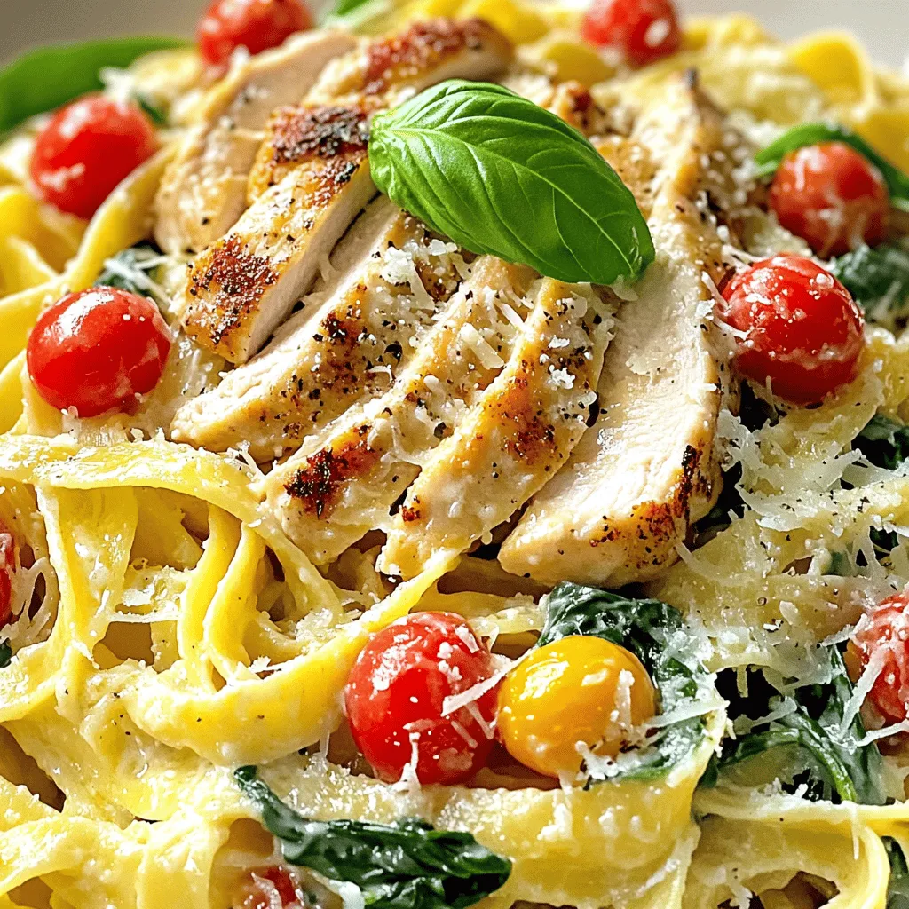 For the Easy Marry Me Chicken Pasta, you'll need some simple ingredients. Here’s the list: - 2 boneless, skinless chicken breasts - 8 oz fettuccine or penne pasta - 1 cup heavy cream - 1 cup cherry tomatoes, halved - 1 cup fresh spinach - 1/2 cup grated Parmesan cheese - 2 cloves garlic, minced - 1 tablespoon olive oil - 1 teaspoon Italian seasoning - Salt and freshly cracked pepper to taste - Fresh basil leaves for garnish These ingredients come together to create a dish that is rich and flavorful. The chicken provides protein, while the pasta offers a satisfying base. The heavy cream and cheese blend to form a creamy sauce that pairs perfectly with the tomatoes and spinach. Each bite bursts with flavor and freshness. For the full recipe, you can follow the detailed instructions to bring this dish to life. Enjoy cooking! To start, fill a large pot with water and add salt. Bring this water to a rolling boil. Once boiling, add 8 oz of fettuccine or penne pasta. Cook the pasta for about 8 to 10 minutes. You want it to be al dente, which means it should be firm to the bite. To check, taste a piece of pasta a minute or two before the time is up. When it’s done, save 1/2 cup of pasta water. Then, drain the rest well and set it aside. While the pasta cooks, it's time for the chicken. Take 2 boneless, skinless chicken breasts and season both sides with salt, pepper, and 1 teaspoon of Italian seasoning. Heat 1 tablespoon of olive oil in a large skillet over medium heat. Place the chicken in the skillet and cook for about 5 to 7 minutes on each side. The chicken should be nicely browned and reach an internal temperature of 165°F. After cooking, remove the chicken from the skillet and let it rest for a few minutes. This resting step is key! It keeps the juices inside the chicken when you slice it. Now, let’s make the sauce. In that same skillet, add 2 cloves of minced garlic. Sauté for about one minute until it smells great. Next, toss in 1 cup of halved cherry tomatoes. Cook these for around 3 minutes until they soften and burst. This creates a lovely base for your sauce. Lower the heat and pour in 1 cup of heavy cream. Stir it in until smooth. Then, add 1 cup of fresh spinach, stirring gently until it wilts. The creaminess and color from the spinach will make your sauce pop! Once the chicken has rested, slice it into thin strips. Add the sliced chicken back into the skillet along with the drained pasta. Toss everything together so the flavors mix well. If the dish looks too thick, use the reserved pasta water to loosen it up. Gradually add the water until you get the right consistency. Finally, sprinkle in 1/2 cup of grated Parmesan cheese and stir well until it melts and makes everything creamy and cheesy. Now it’s time to serve! Use a large, shallow bowl to dish out the pasta and chicken. For a beautiful finish, drizzle any extra sauce over the top. Garnish with fresh basil leaves. This not only adds color but also a lovely aroma. A sprinkle of extra Parmesan cheese can make it even more appealing. Enjoy the love this dish inspires! For the full recipe, check out the details above. To ensure chicken is perfectly cooked, use a meat thermometer. The internal temperature should reach 165°F. This ensures it's safe to eat and juicy. Sear the chicken on medium heat. This browns the outside while locking in moisture. To avoid overcooked pasta, set a timer. Boil the pasta until it's al dente, which usually takes 8-10 minutes. Remember to reserve half a cup of pasta water before draining. This helps if you need to adjust the sauce's thickness later. Adding extra flavors can elevate your dish. Fresh herbs like basil or parsley work well. You can also use spices such as red pepper flakes for a kick. Consider adding a splash of lemon juice for brightness. Using different types of cheese can change the taste. Try adding mozzarella for a stretchier texture or goat cheese for a tangy flavor. Both will make your dish more exciting. For creative serving ideas, use a large, shallow bowl. This allows for a beautiful display of the pasta and chicken. Drizzle leftover sauce artfully over the top. To make your dish visually appealing, garnish with whole basil leaves and a sprinkle of Parmesan. This adds color and freshness, making the plate pop. Enjoy the love this dish inspires! {{image_4}} If you need a gluten-free option, try using gluten-free pasta. There are many brands available that taste great. You can find options made from rice, quinoa, or chickpeas. Each brings a unique flavor and texture. For a dairy-free version, use coconut cream instead of heavy cream. Nutritional yeast can replace Parmesan cheese for a cheesy flavor without dairy. To make your Marry Me Chicken Pasta even better, add more vegetables. Broccoli, bell peppers, or zucchini work well. You can toss in these veggies while cooking the chicken. If you grow your own vegetables, use what’s in season. Fresh produce adds flavor and nutrition. If you want to switch up the protein, use shrimp or turkey instead of chicken. Both cook quickly and add great taste. For a vegetarian option, try chickpeas or tofu. Cook the tofu until golden for a nice texture. You can also go plant-based by using lentils or tempeh. These options keep the dish hearty and filling. For the [Full Recipe], check the ingredients and instructions to create your own version of this dish! To keep your Marry Me Chicken Pasta fresh, store it in an airtight container. This helps prevent moisture loss and keeps flavors intact. Make sure to let the pasta cool down to room temperature before sealing it. Place the container in the refrigerator for up to three days. If you want to enjoy it later, consider freezing it. In the freezer, it lasts for about two months. Just remember to label your container with the date! When it’s time to enjoy your leftovers, choose safe reheating methods. You can use the microwave or the stovetop. If using the microwave, cover the dish with a microwave-safe lid. Heat in short intervals, stirring in between to ensure even warmth. To keep the creaminess of the sauce, add a splash of milk or extra cream while reheating. This will help revive the smooth texture. On the stovetop, place the pasta in a skillet over low heat. Stir in a bit of reserved pasta water to bring the sauce back to life. Enjoy your delicious meal once again! Marry Me Chicken Pasta is a creamy dish that combines chicken and pasta. The name comes from the idea that this dish is so good, it might make someone want to propose! It features tender chicken, rich cream, and vibrant veggies. The balance of flavors makes it a hit for romantic dinners or family meals. Yes, you can prepare this dish in advance. Cook the chicken and pasta first, then store them separately in the fridge. Make the sauce and combine everything just before serving. This keeps the pasta from getting mushy. You can keep the cooked chicken and pasta for up to three days. Absolutely! Marry Me Chicken Pasta works great for meal prep. Portion it into containers for easy lunches or dinners. When reheating, add a splash of water or cream to maintain creaminess. Pair it with a simple salad or garlic bread for a complete meal. Yes, you can! If you want a different protein, use shrimp or turkey. For a vegetarian option, try tofu or chickpeas. You can also use mushrooms for a hearty feel. Each option brings its own flavor and keeps the dish exciting. This recipe for Marry Me Chicken Pasta covers ingredients, cooking steps, and storage tips. It ensures you create a rich and tasty dish. Remember to adjust flavors and use fresh veggies for variety. Store leftovers properly and reheat for a delicious meal later. With these steps, you can whip up an impressive dinner that everyone will love. Enjoy making this dish and feel proud of your cooking skills!