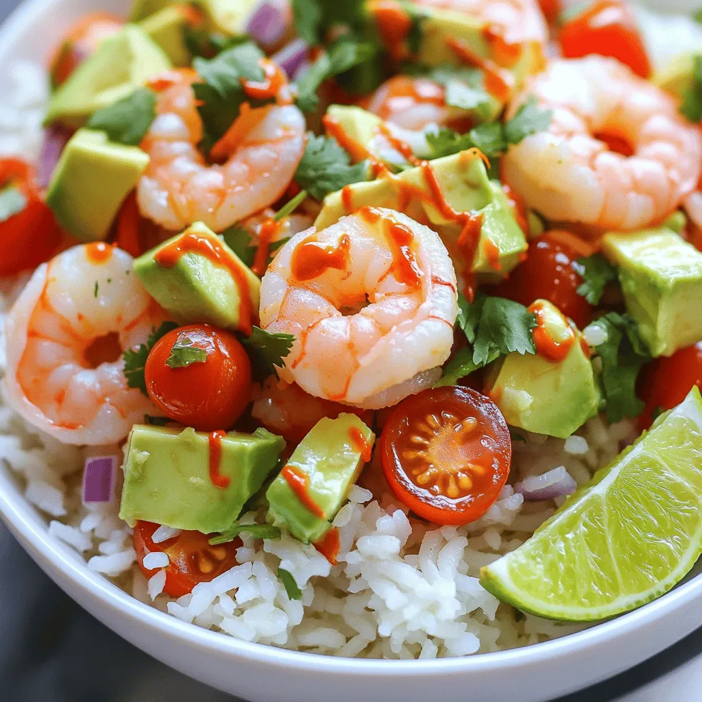- 1 lb shrimp, peeled and deveined - 2 cups cooked jasmine rice - 1 ripe avocado, diced - Olive oil, smoked paprika, cayenne pepper, garlic powder - Salt and freshly cracked black pepper - Cherry tomatoes, red onion, fresh cilantro - Lime juice, optional Sriracha sauce This Spicy Shrimp and Avocado Rice Bowl shines with fresh ingredients and bold flavors. The shrimp brings a juicy bite that pairs well with creamy avocado. To make the shrimp pop, we use a mix of olive oil, smoked paprika, cayenne pepper, and garlic powder. This combo creates a warm, smoky flavor with a nice kick. I suggest using fresh shrimp for the best taste. If you can’t find fresh, frozen shrimp works too. Just be sure to thaw them well. The jasmine rice serves as a soft base. It absorbs the lime juice perfectly, giving it a zesty touch. Using a fork to fluff the rice helps keep it light and airy. For the fresh toppings, cherry tomatoes add sweetness, while red onion brings a nice crunch. Fresh cilantro adds a burst of flavor. Drizzling lime juice brightens everything up. If you crave more heat, Sriracha sauce brings an extra kick. You can check out the Full Recipe for more details on how to put it all together. This bowl is not only colorful but also packed with nutrients. Enjoy creating a meal that is both tasty and fun! First, marinate the shrimp. In a bowl, mix shrimp with olive oil, smoked paprika, cayenne pepper, garlic powder, salt, and black pepper. Stir well. Let it marinate for 15 minutes. This helps the shrimp soak up all the flavors. Next, cook the shrimp. Heat a skillet over medium-high heat. Once hot, add the shrimp in a single layer. Cook them for 2-3 minutes without stirring. This creates a nice sear. Flip the shrimp and cook for another 2-3 minutes. They should turn pink and opaque. Remove cooked shrimp from the skillet and set aside. Now, prepare the rice base. In a big bowl, fluff the cooked jasmine rice with a fork. This step separates the grains. Drizzle lime juice over the rice and add a pinch of salt. Mix well to combine all the flavors. Lime juice adds a fresh zing that brightens the dish. It’s time to assemble your bowl. Start with a generous layer of seasoned jasmine rice. This acts as a tasty base. Next, arrange the cooked shrimp on one side of the rice. Add diced avocado, halved cherry tomatoes, and chopped red onion on top. This makes the bowl colorful and fun to eat. For the finishing touch, sprinkle fresh cilantro over everything. If you enjoy heat, drizzle sriracha sauce on top. This adds an extra kick. Remember, how you layer the ingredients matters. A well-arranged bowl looks appealing and makes each bite better. Follow the [Full Recipe] for all details on preparing this delightful dish! To avoid overcooking shrimp, keep a close eye on them. Cook shrimp just until they turn pink and opaque. For small shrimp, aim for 2-3 minutes per side. Medium shrimp need about 3-4 minutes, while large shrimp may require 4-5 minutes. Always cook shrimp in a single layer so they sear well. Marinating shrimp is key for great taste. Mix shrimp with olive oil, smoked paprika, and garlic powder. Let them sit for at least 15 minutes. You can add lime juice for extra zest. Other good seasonings include cumin or chili powder if you want to change things up. Pair your spicy shrimp bowl with a fresh salad or cold drink. A light white wine or sparkling water works well. For garnishes, consider adding lime wedges or extra cilantro. A sprinkle of sesame seeds can also add crunch and beauty to your dish. Enjoy your beautiful bowl filled with fresh flavors! {{image_4}} You can easily swap shrimp for other proteins. Chicken works well and cooks similarly. If you prefer a plant-based option, try tofu or your favorite veggies. Quinoa is a great grain alternative. It adds a nutty flavor and is packed with protein. Brown rice is another option for a heartier texture. To change the heat level, use different spices. For mild, skip the cayenne pepper. Try adding chili powder for a different flavor. You can also mix in fresh herbs like basil or parsley for a fresh twist. Top your bowl with a sprinkle of feta cheese or crunchy nuts for extra texture. Seasonal veggies can brighten your dish. In summer, add fresh corn or bell peppers. During fall, toss in roasted butternut squash or sweet potatoes. For holiday flair, use festive toppings like pomegranate seeds. They add color and a sweet crunch. Each variation can bring new life to your Spicy Shrimp and Avocado Rice Bowl. You can find the Full Recipe for more details! To keep your spicy shrimp and avocado rice bowl fresh, follow these tips: - Place leftovers in an airtight container. - Store in the fridge right away to prevent spoilage. - The dish can last for up to three days in the fridge. If you want to save it for later, consider freezing: - Freeze shrimp and rice separately to keep textures intact. - Allow shrimp to cool before placing in freezer bags. - For rice, use a sealed container to prevent freezer burn. - To reheat shrimp, thaw in the fridge overnight. Heat for 2-3 minutes in a skillet until warm. - For rice, add a splash of water and microwave for 1-2 minutes. Watch for signs of spoilage: - If shrimp smells sour or has a slimy texture, toss it. - For rice, if it has an off smell or unusual color, avoid eating it. To maintain quality while reheating: - Heat shrimp and rice just until warm, not too long. - Stir occasionally to ensure even heating. This way, you’ll enjoy the flavors just as you did when fresh! For this dish, I recommend using fresh shrimp if you can find it. Fresh shrimp tastes better and has a firmer texture. If fresh shrimp is not available, frozen shrimp works well too. Just make sure to thaw it properly. When choosing shrimp, look for large or jumbo sizes. They cook evenly and give a great bite. Yes, you can prep some parts ahead. Marinate the shrimp up to two hours before cooking. For best flavor, do not marinate too long. You can cook the shrimp and store it in the fridge for a day. The rice can also be made in advance. Just keep it covered to stay fresh. Assemble the bowl right before serving for the best taste. To lower the heat, reduce the cayenne pepper. You can also skip the sriracha sauce. If you love spice, add more cayenne or try a spicy seasoning blend. For a different flavor, use chili powder or smoked paprika instead of cayenne. Always taste as you go to find your perfect heat level. This blog post covered how to make a delicious shrimp rice bowl. We explored the main ingredients, like shrimp and jasmine rice, and highlighted the importance of seasoning. You learned how to prepare, cook, and assemble the dish visually. We shared tips for flavor and suggested variations to suit your taste. In summary, this dish is easy to customize and enjoyable for any occasion. Use these steps to create a tasty meal that impresses and satisfies. Happy cooking!