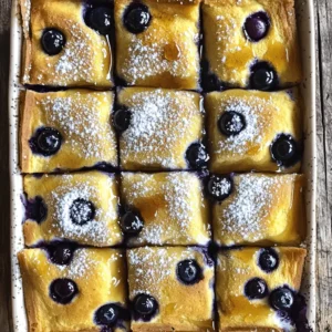 When making the Blueberry Buttermilk Pancake Casserole, you need fresh and simple ingredients. Here’s what you’ll need: - 2 cups all-purpose flour - 2 tablespoons granulated sugar - 2 teaspoons baking powder - 1 teaspoon baking soda - 1/2 teaspoon fine sea salt - 2 large eggs - 2 cups buttermilk (preferably at room temperature) - 1/4 cup unsalted butter, melted - 1 teaspoon pure vanilla extract - 2 cups fresh blueberries (or use frozen, but thaw and drain first) - Maple syrup, for drizzling - Powdered sugar, for optional dusting - Whipped cream, for optional topping Each ingredient plays a key role in your casserole. The flour gives it structure, while buttermilk adds moisture and flavor. Blueberries bring sweetness and a burst of color. I love using fresh blueberries, but frozen ones work well too. Just remember to thaw and drain them first. Using quality ingredients makes a big difference. I recommend using real vanilla extract for the best flavor. The melted butter adds richness, and sugar balances the tartness of the blueberries. Once you've gathered your ingredients, you're ready to create a delicious dish. For the full recipe, check the section above. - Preheat your oven to 350°F (175°C). Grease a 9x13 inch baking dish well. - In a large bowl, mix together the all-purpose flour, sugar, baking powder, baking soda, and salt. Whisk until blended. - In another bowl, crack the eggs and lightly beat them. Add the buttermilk, melted butter, and vanilla extract. Mix well until smooth. - Pour the wet mixture into the bowl with the dry mix. Stir gently until they come together. It’s okay if the batter is a bit lumpy. - Carefully fold in the blueberries. Be gentle to keep the berries intact. - Pour the pancake batter into the prepared baking dish. Spread it evenly with a spatula. - Place it in the oven and bake for 25-30 minutes. Check doneness with a toothpick; it should come out clean. - After baking, let it cool for 5-10 minutes before cutting into squares. This helps set the dish. Enjoy your Blueberry Buttermilk Pancake Casserole warm, topped with maple syrup or whipped cream from the full recipe! To achieve the best texture, you want to mix wet and dry ingredients gently. Overmixing can make your pancakes tough. When you combine the batters, keep some lumps. They help create fluffy pancakes. Best practices for mixing include using a large bowl. This gives you room to stir without making a mess. Always whisk the dry ingredients first. This helps mix the baking powder evenly. Avoid common mistakes like adding too many blueberries. They can make the batter soggy. Also, don't skip resting the batter before baking. This helps the pancakes rise better. Adding spices can boost flavor. A pinch of cinnamon or nutmeg works wonders. You can also add citrus zests for a fresh twist. Lemon or orange zest can brighten the dish. For alternative toppings, consider using fresh fruit or nut butter. You could also drizzle honey or chocolate sauce. Experiment with different syrups like maple or berry syrup to find your favorite. Presentation matters! Arrange squares on a wooden platter. Add a side of fresh blueberries for color. A small pitcher of maple syrup looks nice, too. Pair this dish with crispy bacon or sausage for a hearty breakfast. You can also serve it with yogurt for a balanced meal. Enjoy this delicious casserole with family or friends for a special treat! {{image_4}} If you want to make this dish gluten-free, use a gluten-free all-purpose flour blend. This swap keeps the texture light and fluffy. For a dairy-free option, choose almond milk or oat milk instead of buttermilk. You can add a splash of vinegar to mimic buttermilk's tang. Using seasonal fruits can add a fun twist. In the summer, try peaches or cherries. In the fall, use sliced apples or pumpkin puree. For festive twists, think about adding spices like cinnamon or nutmeg during the holidays. This makes the casserole cozy and flavorful. For low-sugar alternatives, you can use a sugar substitute like stevia or monk fruit. This keeps the sweetness without extra calories. If you want more protein, swap some of the all-purpose flour for almond flour or add a scoop of protein powder. These changes make the casserole healthier and still delicious. For the full recipe, click [here](#). After baking the blueberry buttermilk pancake casserole, let it cool. Cut it into squares. Store them in an airtight container. You can keep it in the fridge for up to three days. Just make sure it is well sealed to avoid drying out. If you want to save some for later, freezing works great. First, let the casserole cool completely. Cut it into squares and wrap each piece tightly in plastic wrap. Place the wrapped squares in a freezer bag or container. This way, they stay fresh for up to two months. To reheat, take a piece out and let it thaw in the fridge overnight. You can warm it in the oven at 350°F (175°C) for about 10-15 minutes. This keeps the texture nice and fluffy! If you prefer, you can also microwave it for quick heat. Enjoy your delicious treat anytime! Can I use frozen blueberries? Yes, you can use frozen blueberries. Just remember to thaw and drain them first. This keeps the batter from getting too watery. How do I make mini pancake casseroles? To make mini casseroles, use a muffin tin instead of a baking dish. Fill each cup halfway with batter and bake for about 15-20 minutes. This creates perfect single servings. Can I prepare the batter in advance? You can prepare the batter ahead of time. Store it in the fridge for up to 24 hours. Just give it a gentle stir before baking. What's the best way to serve this dish? Serve warm, drizzled with maple syrup. Add whipped cream or fresh fruit on the side for extra fun. It looks great and tastes even better! Can it be made the night before? Yes, you can make it the night before. Bake it, let it cool, and store it in the fridge. Reheat it in the morning for a quick breakfast. Why didn't my casserole rise? If your casserole didn't rise, check your baking powder and baking soda. They need to be fresh to help the batter rise well. What if my casserole is dry? If your casserole turns out dry, try reducing the bake time next time. Adding a bit more buttermilk can also help keep it moist. This blog post covers how to make a delicious blueberry pancake casserole. You learned the key ingredients and got easy steps for preparation. I shared tips for perfect texture and ways to enhance flavors. You also found options for dietary needs and storage tips. In closing, enjoy experimenting with this recipe. Make it your own and share it with friends. It’s a great dish for breakfast or brunch, and it will impress everyone. Remember to have fun in the kitchen and enjoy the process!