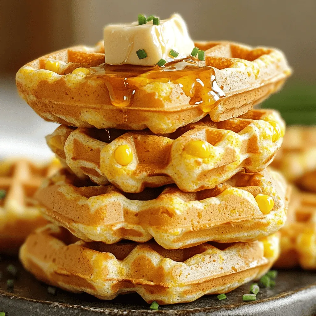 - 1 cup cornmeal - 1 cup all-purpose flour - 1 tablespoon baking powder - ½ teaspoon salt - 1 tablespoon granulated sugar - 1 cup buttermilk (room temperature) - 2 large eggs (lightly beaten) - 1/4 cup unsalted butter (melted and slightly cooled) - 1 cup corn kernels (fresh or thawed if frozen) - 1/2 cup honey - 1/4 cup unsalted butter (softened for syrup) To make cornbread waffle bites, gather these ingredients first. The dry ingredients create a solid base. Cornmeal adds texture, while flour gives it body. Baking powder helps the bites rise. Salt and sugar balance the flavors. Next, focus on the wet ingredients. Buttermilk keeps the batter moist and adds tang. Eggs bring richness and help bind the mixture. Melted butter adds flavor and moisture. Finally, don't forget the additional ingredients. Fresh corn kernels give bites a sweet crunch. Honey and softened butter come together for a luscious syrup. This syrup elevates the dish, making it a true delight. For a full recipe, check the details to create these tasty treats! - Preheat the Waffle Maker: Turn on your waffle maker to prepare it for cooking. Follow the instructions to ensure it gets hot enough. - Mix Dry Ingredients: In a large bowl, mix the cornmeal, all-purpose flour, baking powder, salt, and sugar. Use a whisk to blend them well. - Combine Wet Ingredients: In a medium bowl, whisk the buttermilk, eggs, and melted butter until smooth. - Combine Wet & Dry Mixtures: Pour the wet mix into the dry mix. Stir gently with a spatula until just combined. It’s okay if some lumps remain. - Add Corn Kernels: Carefully fold in the corn kernels with a spatula. Make sure they spread evenly throughout the batter. - Prepare the Waffle Maker: Lightly coat the waffle maker plates with non-stick spray or melted butter. Pour in the batter, usually about a ladleful, and close the lid. Cook until golden brown, about 4-5 minutes. - Make Honey Butter Syrup: While the waffle bites cook, mix the softened butter and honey in a small bowl. Stir until it’s smooth and creamy. - Cook Remaining Bites: Remove the first batch from the waffle maker. Keep them warm on a plate covered with a towel. Repeat the cooking with the rest of the batter. - Serve: Place your warm cornbread waffle bites on a serving platter. Drizzle them generously with the honey butter syrup. For the full recipe with details, you can check out the complete guide. - Perfecting the Waffle Texture For the best texture, use room temperature buttermilk. This helps the batter mix well. When you pour the batter into the waffle maker, do not overfill. This keeps the waffle bites fluffy and light. Cook them until they turn golden brown. This usually takes about 4-5 minutes. - Avoiding Overmixing When combining wet and dry ingredients, stir gently. Overmixing can lead to tough waffles. It is okay to have small lumps in the batter. A light hand when mixing keeps your bites soft and airy. - Presentation Tips Stack several waffle bites on a clean plate. Drizzle honey butter syrup over the top for a sweet touch. Add a sprinkle of fresh herbs like chives for color and flavor. This makes the dish look inviting and delicious. - Pairing Ideas These waffle bites pair well with savory sides. Try them with crispy bacon or spicy sausage. They also taste great with a fresh salad. This balance of flavors makes a fantastic meal. - Dairy Alternatives You can replace buttermilk with almond or oat milk for a dairy-free option. Add a splash of lemon juice or vinegar to mimic the tang of buttermilk. This keeps the flavor while making it suitable for those with allergies. - Gluten-Free Options For gluten-free cornbread waffle bites, use gluten-free all-purpose flour. Ensure all other ingredients are gluten-free too. This way, everyone can enjoy the dish without worry. For the full recipe, check out the detailed instructions provided earlier in this article. {{image_4}} You can tweak your cornbread waffle bites to suit your taste. Here are two fun ideas: - Cheese Cornbread Waffle Bites: Add 1 cup of shredded cheese. Cheddar works great! This cheese gives your bites a creamy, savory touch. Mix the cheese in with the dry ingredients. You'll enjoy a warm, cheesy surprise in every bite. - Spicy Jalapeño Cornbread Waffle Bites: Want some heat? Chop 1-2 fresh jalapeños and stir them into the batter. This spicy kick adds a nice contrast to the sweet honey butter syrup. Just be careful with the seeds; they pack a punch! How you serve your cornbread waffle bites can change the whole meal. Here are some ideas: - Sweet vs. Savory Toppings: You can go sweet or savory. For sweet, stick with honey butter syrup. For savory, try a dollop of sour cream or even a sprinkle of crumbled bacon. Each choice gives a different flavor profile. - Using Different Syrups: While honey butter syrup is a favorite, other syrups work too. Maple syrup adds a classic touch. Try agave syrup for a lighter sweetness. You can even mix them to find your perfect flavor. The right tools make a big difference. Here are some options: - Other Waffle Maker Options: If you don’t have a traditional waffle maker, use a Belgian waffle maker. It gives thicker bites that are soft inside. You can also use a mini waffle maker for bite-sized treats. - Alternative Cooking Methods: No waffle maker? No problem! You can bake the batter in a greased muffin tin. This method gives you cornbread muffins that still taste great. Just adjust the cooking time to about 15-20 minutes at 375°F. Refrigeration Tips If you have extra cornbread waffle bites, store them in a tight container. Keep them in the fridge for up to three days. Make sure they cool down before you seal them. This helps keep them fresh and tasty. Freezing Cornbread Waffle Bites You can freeze these bites too! Place them in a freezer-safe bag or container. They will stay good for up to three months. When you want to eat them, just take out the amount you need. Best Methods to Reheat To reheat, the best method is using a toaster oven or an air fryer. This keeps them crispy. Heat at 350°F (175°C) for about 5-7 minutes. You can also use a microwave, but this may make them less crispy. Maintaining Texture and Taste If using a microwave, cover them with a damp paper towel. This helps keep them moist. Reheat only what you need. The more you heat, the softer they get. Enjoy your cornbread waffle bites warm with honey butter syrup for the best taste! To make cornbread waffle bites, start by mixing dry and wet ingredients separately. Combine cornmeal, flour, baking powder, salt, and sugar in one bowl. In another bowl, whisk together buttermilk, eggs, and melted butter. Next, mix the wet and dry ingredients until just combined. Fold in corn kernels gently. Preheat your waffle maker and pour in the batter. Cook until golden brown. For a full guide, check the Full Recipe. Yes, you can use fresh corn instead of frozen. Fresh corn gives a nice crunch and sweet flavor. Just make sure to cut it off the cob and measure one cup. It adds a great texture to your waffle bites. Serve cornbread waffle bites warm. Drizzle them with honey butter syrup for sweetness. You can stack them high on a platter. Add fresh herbs for color and flavor. This makes the dish look and taste amazing. Cornbread waffle bites last about three days in the fridge. Store them in an airtight container to keep them fresh. If you want to keep them longer, freeze them. They freeze well and can last up to three months. Yes, you can make cornbread waffle bites in advance. Cook them, let them cool, and store them in the fridge. When ready to serve, reheat them in the oven or a toaster. This keeps them warm and crispy. In this post, we outlined how to make cornbread waffle bites, starting with key ingredients. You learned to mix dry and wet ingredients correctly and add corn kernels. We discussed cooking tips, serving ideas, and even variations to try. Remember to store leftovers properly to enjoy them later. Cornbread waffle bites are fun, tasty, and customizable. Get creative with toppings or mix-ins. You can turn this dish into a special treat for any occasion. Enjoy your cooking and share these bites with friends and family!