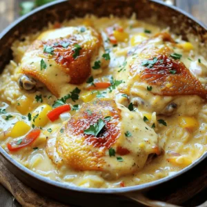 - 4 boneless, skinless chicken thighs - 1 cup long grain white rice - 2 cups chicken broth (preferably low-sodium) - 1 medium onion, finely chopped - 3 cloves garlic, minced - 1 bell pepper (any color for variety), diced - 1 teaspoon smoked paprika - 1 teaspoon dried thyme - 1 teaspoon garlic powder - Salt and freshly ground black pepper to taste - 1 cup heavy cream - 2 tablespoons extra-virgin olive oil - Fresh parsley, chopped (for garnish) - Large heavy-bottomed skillet - Stirring spoon - Measuring cups and spoons - Knife and cutting board - Lid for skillet - Chopped fresh parsley - Lemon wedges - Crushed red pepper flakes First, season the chicken thighs well. Use salt, black pepper, smoked paprika, and garlic powder. Rub the spices all over each piece. This step is key to enhancing the chicken's flavor. Next, heat olive oil in a large skillet over medium-high heat. When the oil is hot, add the seasoned chicken thighs. Sear them for about 4-5 minutes on each side. You want a nice golden-brown color. After that, take the chicken out and set it aside on a plate. In the same skillet, add the chopped onion, minced garlic, and diced bell pepper. Sauté these for about 3-4 minutes. Stir often until the veggies get soft and fragrant. Then, add the long grain white rice. Stir it well for another 2 minutes to toast it lightly. Now, pour in the chicken broth. Turn up the heat until it boils. Once it boils, lower the heat, cover the skillet, and let it simmer for 15 minutes. Do not lift the lid during this time. After 15 minutes, stir in the heavy cream. This will make the dish creamy and rich. Place the seared chicken thighs back into the skillet, on top of the rice. Cover again and cook for another 10-15 minutes. Check that the rice is tender and the chicken is cooked to 165°F. When done, fluff the rice gently with a fork. Adjust the seasonings if you need to. Garnish with fresh chopped parsley. This dish is now ready to serve. Enjoy your cozy dinner with this creamy smothered chicken and rice delight! You can find the full recipe in the article. To boost the taste of your smothered chicken, use spices wisely. I love using smoked paprika for a warm, smoky flavor. It adds depth without being too spicy. Dried thyme brings a subtle earthiness. If you want a kick, add a pinch of cayenne pepper or chili powder. Always taste your dish as you go. This way, you can adjust the spice level just right for you. Cooking rice can be tricky, but I have some great tips. First, rinse the rice under cold water. This step removes excess starch and keeps the grains from becoming sticky. When you toast the rice with the aromatics, it locks in flavor. Make sure to cover the skillet tightly while it simmers. This traps steam and helps the rice cook evenly. Trust me, perfectly cooked rice makes all the difference. If you want creamier rice, feel free to add more heavy cream. Start with half a cup and see how it looks. You can also mix in a little sour cream or cream cheese for extra richness. If you prefer a lighter option, use half-and-half instead of heavy cream. Just remember to stir well to combine everything. The creaminess should coat each grain of rice, making every bite delightful. For the best result, follow the full recipe step by step. {{image_4}} You can easily swap chicken for plant-based options. Try using firm tofu or tempeh. Both will soak up flavors well. Use vegetable broth instead of chicken broth. Add your favorite veggies like mushrooms, zucchini, or spinach. This keeps the dish hearty and satisfying. To add a kick, include red pepper flakes or cayenne pepper. Start with a small amount. You can always add more. For a milder dish, skip the spices or use sweet paprika instead. Adjusting the spice level lets you cater to your taste. While chicken thighs are great, you can use other cuts. Chicken breasts work well too, but they may need less cooking time. Drumsticks or wings can add fun to the dish, but they may take longer to cook. Just ensure all chicken reaches 165°F for safety. Don't forget to adjust cooking times based on the cut you choose. For the full recipe, check the link provided. To keep leftovers fresh, let the dish cool to room temperature. Then, place it in an airtight container. Store it in the fridge for up to three days. Make sure to label the container with the date. This way, you can enjoy it later without worry. When you’re ready to eat the leftovers, reheat them gently. Use a skillet over low heat to warm it up. You can also use the microwave. If using the microwave, cover the dish with a damp paper towel. This helps keep the rice moist. Stir occasionally to heat evenly. You can freeze smothered chicken and rice for later meals. Allow it to cool completely, and then pack it into freezer-safe containers. It can last up to three months in the freezer. To thaw, move it to the fridge overnight. Reheat it as mentioned above for the best taste. For a cozy dinner, having this dish ready in the freezer is a great option! If you want the full recipe, check it out. Yes, you can use brown rice. Brown rice takes longer to cook. Increase the broth to 2 ½ cups. Also, you should cook it for about 35-40 minutes instead of 15. The added time helps the rice become tender. Check the internal temperature of the chicken. It should reach 165°F. Use a meat thermometer for accuracy. If you cut into the chicken, the juices should run clear, not pink. Great sides include steamed green beans or roasted broccoli. A simple salad with mixed greens works well too. These sides balance the richness of the chicken and rice. Yes! You can prepare the chicken and rice ahead of time. Store them separately in the fridge. Reheat them together on the stove or in the oven. This saves time on busy nights. Check the flavor and add a bit of extra cream if needed. For more details, check the Full Recipe. We covered the main ingredients, tools, and garnishes needed for this dish. You learned how to prep chicken, cook aromatics, and combine flavors. Tips on enhancing taste and perfecting rice made this easier. We also explored variations for different diets and spice levels. Finally, I shared storage tips and answers to frequent questions. Remember, you can always customize this dish to fit your taste. Enjoy making your perfect meal!
