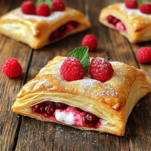 - Puff Pastry: Use one sheet of thawed puff pastry. This will form the base of your Danish. Puff pastry adds layers and a lovely flaky texture. - Fresh Raspberries: You need one cup of fresh raspberries. Choose berries that are firm and vibrant. They should be sweet and juicy for the best flavor. - Cream Cheese and Sugar: Use four ounces of softened cream cheese and a quarter cup of granulated sugar. Cream cheese gives a rich, creamy filling. The sugar balances the tartness of the raspberries. - Lemon Zest: Add zest from one lemon for a bright flavor. This brings a fresh taste to your Danish. It enhances the sweetness of the raspberries. - Egg Wash Components: Use one beaten egg mixed with one tablespoon of milk. This egg wash gives the pastries a golden, shiny finish. It makes them look even more appealing when baked. For the complete recipe, check the [Full Recipe]. First, set your oven to 400°F (200°C). This temperature helps the pastries puff up nicely. While the oven heats, line a baking sheet with parchment paper. This step stops the Danish from sticking. It makes cleanup easy too. Now, take your puff pastry out. Roll it on a floured surface until it forms a 12x12 inch square. Keep it even so it cooks well. Once rolled, cut the pastry into four equal squares, each 6 inches wide. This size is perfect for your delicious filling. In a medium bowl, mix the fresh raspberries with sugar and cornstarch. Gently toss them to avoid crushing. The sugar brings out the raspberry flavor. In another bowl, blend the softened cream cheese with powdered sugar. Mix until it’s smooth. This creamy filling balances the tart berries. On your lined baking sheet, place one pastry square. Spread about one tablespoon of cream cheese in the center, leaving space around the edges. Next, add several spoonfuls of your raspberry mixture on top. To form the Danish, fold the corners of the pastry towards the center. Pinch and seal the edges to create a pretty diamond shape. Repeat this with the other pastry squares. For a golden finish, prepare an egg wash by mixing a beaten egg with milk. Use a pastry brush to coat the tops of each Danish. This step adds shine and color. Bake in your preheated oven for 15-20 minutes. The pastries should puff up and turn golden brown. You’ll know they’re ready when your kitchen smells amazing. After baking, let the Danish cool for a few minutes. This allows them to set. For a nice touch, dust with powdered sugar before serving. Arrange them on a platter and add whole raspberries and mint for a pop of color. Your delightful raspberry Danish will look and taste great! For the complete recipe, check the Full Recipe section. - Overfilling the pastries: This is a common mistake. If you add too much filling, it can leak out during baking. Stick to a tablespoon of cream cheese and a few spoonfuls of raspberries for a perfect balance. - Improper sealing techniques: Make sure to pinch the edges well. If they are not sealed, the filling will escape. A good seal keeps the filling in and the pastry intact. - Using fresh vs. frozen raspberries: Fresh raspberries offer the best flavor and color. They are juicy and bright. Frozen raspberries work, too, but they can be mushy. If you use frozen, drain excess liquid before mixing. - Additional toppings ideas: Try adding a sprinkle of lemon zest or a drizzle of icing. You can also top with sliced almonds or a dusting of powdered sugar for a nice touch. - Tips for flaky texture: Keep your puff pastry cold while you work. If it warms up, it won’t puff up as well. Roll it out gently to avoid pressing out the layers. - Storing unused puff pastry: If you have any leftover pastry, wrap it tightly in plastic. Store it in the fridge for up to two days or freeze it for up to three months. Just thaw it in the fridge before using. These tips will help you create the best Delightful Raspberry Danish. Enjoy the process, and don’t be afraid to experiment with flavors! For more detailed steps, check the Full Recipe. {{image_4}} You can change the fruit in your Danish. Try cherries or blueberries for a new taste. Each fruit brings its own sweetness and tartness. You can also mix fruits for a fun twist. For the cream cheese, consider flavored options. You can add vanilla, almond, or even lemon zest. These flavors can brighten your filling and add depth. Experimenting with these options makes your Danish special. If you need a gluten-free option, look for gluten-free puff pastry. Many brands offer this. You can find it in most grocery stores. Just check the package to ensure it meets your needs. For a vegan version, use substitutes for cream cheese. Look for plant-based cream cheeses. These alternatives can provide a similar taste and texture. You can also blend silken tofu with a bit of lemon juice for a creamy filling. Many cultures have their own take on Danish pastries. For example, in Sweden, you might try a cinnamon bun style. In France, pain aux raisins uses pastry dough with raisins and custard. Each variation offers a different flavor experience. It’s fun to explore these twists and find what you love. After enjoying your Delightful Raspberry Danish, let any leftovers cool completely. Place them in an airtight container. This keeps them fresh and tasty. I recommend using parchment paper between layers to avoid sticking. For best results, store them in the fridge for up to three days. To enjoy your Danish warm again, reheating is key. The oven is the best choice for crispy pastries. Preheat your oven to 350°F (175°C). Place the Danish on a baking sheet and warm them for about 10 minutes. Check if they are heated through. If you choose the microwave, remember it can make pastries soggy. If you must use it, heat for 10-15 seconds. Keep an eye on them to avoid overheating. Enjoy your delightful treat just like fresh! You can tell when the Danish is done by looking for a golden color. The pastry should puff up nicely and feel firm to the touch. A delicious aroma will fill your kitchen, hinting at the treat's readiness. If the edges are beautifully browned, it’s time to take them out. Yes, you can freeze these delicious pastries. Allow them to cool completely before freezing. Wrap each Danish in plastic wrap, then place them in a freezer bag. They can stay fresh for up to three months. When ready to enjoy, thaw them in the fridge overnight. Bake them for a few minutes to restore their crispness. Fresh raspberries work best for this recipe. They add a burst of flavor and texture. If fresh raspberries are out of season, frozen raspberries are a good option. Just make sure to thaw and drain them well to avoid excess liquid. You can prepare the filling and cream cheese mixture a day ahead. Store them in airtight containers in the fridge. You can also cut the puff pastry squares in advance. Just keep them covered with a damp cloth. Assemble the Danish right before baking for the best results. Yes, there are several substitutes for cream cheese. You can use Greek yogurt for a lighter option. For a vegan version, try using a blend of silken tofu and nutritional yeast. This gives a creamy texture and adds flavor without dairy. To keep the Danish crispy, avoid overfilling them. Make sure to seal the edges well to prevent any leaks. Baking them on parchment paper also helps, as it allows hot air to circulate. Lastly, serve them soon after baking for the best texture. For the full recipe, check out the detailed instructions above. Making Delightful Raspberry Danish is simple and fun. You gathered all the required ingredients, learned how to prepare the puff pastry, and crafted a delicious filling. We covered tips to avoid common mistakes and discussed exciting variations to try. Remember to store your leftovers well and reheat them right for that crispy texture. This tasty treat offers a great way to impress friends and family. Enjoy experimenting with different flavors and approaches to make it your own!