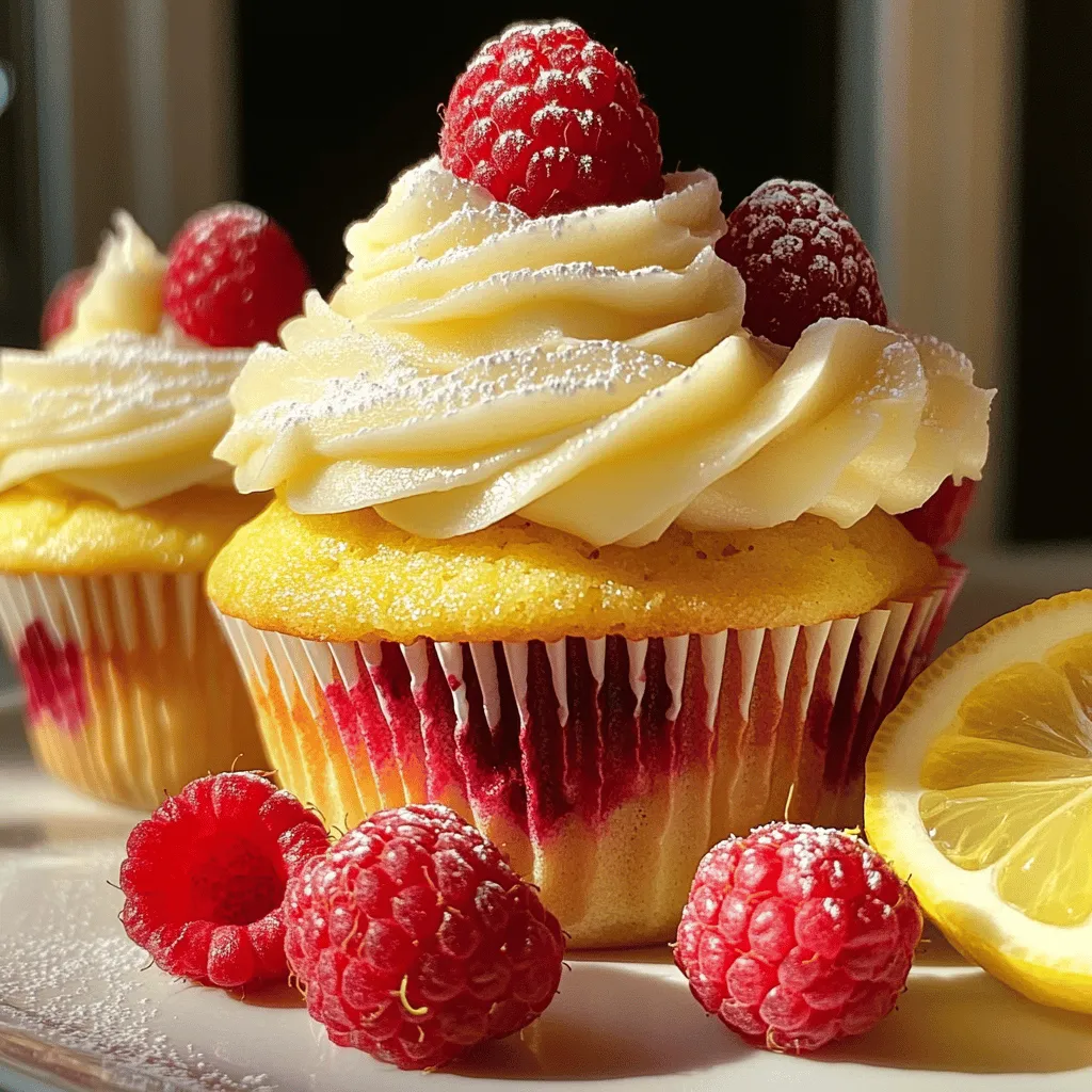 To make Raspberry Lemon Heaven Cupcakes, you need the following ingredients: - 1 ½ cups all-purpose flour - 1 cup granulated sugar - ½ cup unsalted butter, softened at room temperature - 2 large eggs, at room temperature - ½ cup buttermilk, at room temperature - 1 tablespoon freshly grated lemon zest - 1 tablespoon freshly squeezed lemon juice - 1 teaspoon baking powder - ½ teaspoon baking soda - ¼ teaspoon fine sea salt - 1 cup fresh raspberries (plus extra for garnish) - Optional: powdered sugar for a delicate dusting Gathering fresh and quality ingredients makes a big difference. I always choose ripe, juicy raspberries for their bright flavor. The lemon zest and juice add a tangy kick that brightens the cupcakes. Remember to use room temperature eggs and butter for the best texture. You can find the full recipe to guide you through each step. Enjoy the process! - Preheat your oven to 350°F (175°C). Prepare a muffin tin with paper cupcake liners. - Beat softened butter with granulated sugar until light and fluffy. This should take about 3-4 minutes. - Add the eggs one at a time. Mix well after each addition to blend them fully. - In a separate bowl, whisk buttermilk, lemon zest, and lemon juice until well combined. - Whisk together flour, baking powder, baking soda, and salt in another bowl until evenly mixed. - Gradually mix dry ingredients with the wet. Alternate with buttermilk. Start with the flour and finish with the buttermilk. - Gently fold fresh raspberries into the batter. Be careful not to break them up too much. - Evenly distribute the batter in the lined muffin tin. Fill each about two-thirds full to allow for rising. - Bake for 18-20 minutes. Cool on a wire rack after baking. - Dust with powdered sugar and garnish with fresh raspberries for a lovely touch. For the full recipe, explore the details and enjoy making these delightful treats! To get the best texture, avoid overmixing when combining ingredients. Overmixing can make your cupcakes tough. Mix just until you see no more dry flour. This keeps your cupcakes soft and fluffy. If you run out of buttermilk, you can use yogurt instead. Yogurt adds moisture and tanginess too. It works great in this recipe and keeps the cupcakes light. Baking time can change based on the size of your cupcakes. If you make mini cupcakes, check them around 12-15 minutes. For larger ones, they may need a minute or two more. Always use a toothpick to check for doneness; it should come out clean. {{image_4}} You can switch the raspberries for fresh blueberries. This change gives the cupcakes a new flavor. Blueberries add a sweet and juicy touch. They pair well with lemon zest. To make this swap, simply replace the cup of raspberries with a cup of blueberries. You will enjoy a fresh burst of flavor in every bite. If you or someone you know is gluten-sensitive, you can make these cupcakes gluten-free. Just use a gluten-free flour blend instead of all-purpose flour. Many brands offer great blends that work well in baking. This change allows everyone to enjoy these tasty treats without worry. The texture may differ slightly, but the flavor remains delicious. To create a vegan version, replace the eggs with flax eggs. To make one flax egg, mix one tablespoon of ground flaxseed with two and a half tablespoons of water. Let it sit for five minutes until it thickens. You should also swap out regular butter and milk for plant-based options. Use vegan butter and almond or oat milk. This way, everyone can enjoy the cupcakes, regardless of their dietary choices. For the full recipe, check the [Full Recipe]. Store cupcakes in an airtight container at room temperature for up to 3 days. This keeps them fresh and soft. I love using a glass container because it seals well and looks nice on the counter. For long-term storage, freeze unfrosted cupcakes for up to 3 months. Just make sure to wrap each cupcake tightly in plastic wrap. Thaw them before serving. This keeps the taste and texture just right. To maintain freshness, keep cupcakes away from direct sunlight and heat sources. A cool, dark spot works best. Avoid placing them near the oven or windows. This way, you can enjoy your Raspberry Lemon Heaven Cupcakes at their best! For the full recipe, check out the earlier section. Yes, you can prepare the batter in advance and store it in the fridge. This helps save time when you're ready to bake. Just remember to let it sit at room temp for a bit before baking. This helps the cupcakes rise better and taste fresh. Insert a toothpick into the center of a cupcake. It should come out clean when the cupcakes are ready. If you see batter on the toothpick, bake them a bit longer. This simple test is quick and easy, ensuring perfect results every time. Consider lemon buttercream or cream cheese frosting for a delightful pairing. Both options add a sweet and tangy flavor that pairs well with the raspberry lemon taste. You can also try a light glaze if you prefer a simpler finish. These cupcakes combine soft batter, fresh raspberries, and bright lemon. You learned how to prep ingredients, bake, and garnish for the best flavor. Remember, you can easily swap ingredients or make them vegan. Keep these tips in mind for perfect results. Enjoy crafting these treats that are sure to impress! Happy baking!
