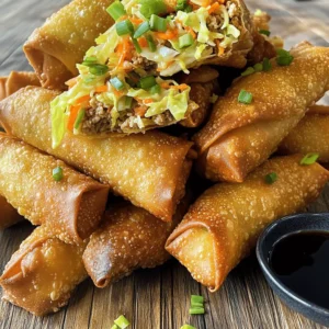 For the best homemade egg rolls, I use a few key ingredients: - 1 pound ground chicken or turkey - 2 cups coleslaw mix - 2 green onions, finely chopped - 2 cloves garlic, minced - 1 teaspoon fresh ginger, grated Ground chicken or turkey gives a nice flavor and texture. The coleslaw mix adds crunch and color. Green onions bring a fresh taste, while garlic and ginger enhance the overall flavor. Next, I add some essential seasonings and oils: - 2 tablespoons soy sauce - 1 tablespoon sesame oil - 1 teaspoon salt - 1/2 teaspoon freshly ground black pepper Soy sauce gives a savory kick. Sesame oil adds a nutty aroma. Salt and pepper balance the flavors perfectly. The wrappers are key to the egg rolls: - You can find egg roll wrappers in most grocery stores. - Look for them in the refrigerated section. You have a choice of thin or thick wrappers. Thin wrappers give a crispier bite, while thicker ones can hold more filling. Either works well for a great homemade treat. For the full recipe, check the sections above. Start by heating 1 tablespoon of sesame oil in a large skillet over medium heat. Once the oil is hot, add 2 cloves of minced garlic and 1 teaspoon of grated ginger. Sauté this mixture for about 1 minute. You want the aroma to fill your kitchen, but be careful not to let it brown. Next, add 1 pound of ground chicken or turkey to the skillet. Use a wooden spoon to break the meat apart as it cooks. Stir it continuously for about 5-7 minutes. Your goal is to get the meat nicely browned and fully cooked. This step is key for flavor. Once the meat is cooked, stir in 2 cups of coleslaw mix and 2 chopped green onions. Add 2 tablespoons of soy sauce, 1 teaspoon of salt, and 1/2 teaspoon of black pepper. Cook this mixture for another 2-3 minutes. You want the veggies soft, yet still a bit crisp. After this, take the skillet off the heat and let the filling cool slightly. Now it’s time to roll! Lay an egg roll wrapper on a clean surface with one corner pointing toward you. Spoon about 2 tablespoons of the filling into the center. Fold the bottom corner over the filling, then fold the left and right sides inward. Carefully roll it away from you. Seal the top corner with a dab of water. Repeat this process until you run out of wrappers or filling. In a deep pan or fryer, heat oil to 350°F (175°C). Carefully add a few egg rolls at a time to the hot oil. Make sure not to overcrowd the pan. Fry each egg roll for about 3-4 minutes. You want them golden brown and crispy. Use a slotted spoon to remove them and let them drain on paper towels. Serve your egg rolls warm. Pair them with sweet and sour sauce or soy sauce for dipping. Arrange them nicely on a plate for a great presentation. Enjoy your crispy and flavorful homemade egg rolls! For the full recipe, check out the section above. To fry egg rolls perfectly, keep a close eye on the oil temperature. I recommend a frying temperature of 350°F (175°C). This heat ensures the egg rolls cook evenly and turn golden brown. When the oil is too cool, the rolls will soak up oil and become greasy. If it's too hot, they can burn before cooking through. To avoid oil splatter, use a deep pan or fryer. Fry in small batches. This method reduces the chance of splatter and helps maintain the oil's heat. A splatter guard can also help keep your kitchen clean while you fry. One common mistake is overfilling the wrappers. This can lead to spills during frying. Stick to about 2 tablespoons of filling per wrapper. It keeps your egg rolls neat and easy to seal. Not sealing the rolls properly is another issue. Make sure to dampen the top corner with water before sealing. This step helps the wrapper stick together while frying. A good seal prevents the filling from leaking out. To boost the taste of your egg rolls, consider add-ins. You can mix in mushrooms, bell peppers, or even water chestnuts for extra crunch. These ingredients add depth and variety to your filling. You can also experiment with different seasonings. Try adding a splash of rice vinegar for tanginess or a dash of chili flakes for heat. Fresh herbs like cilantro or basil can add brightness. Feel free to play with flavors to make your egg rolls unique! For the full recipe, check out the Full Recipe section. {{image_4}} You can switch up the protein in your egg rolls for fun. Shrimp adds a sweet and juicy bite. Just chop the shrimp into small pieces, then sauté them like the chicken. Tofu is a great choice for a vegetarian option. Use firm tofu, drain it well, and crumble it into the mix. This way, you can enjoy tasty egg rolls without meat. - Shrimp: Sweet, juicy, and light. - Tofu: Soft, filling, and a great meat alternative. - Vegetarian Options: Use tofu or skip the protein altogether. The vegetables can change your egg roll game. You can swap out the coleslaw mix for different types of cabbage. Napa cabbage gives a nice crunch, while Savoy cabbage adds a tender touch. You can also mix in other veggies to boost flavor and texture. Try bell peppers, carrots, or mushrooms for variety. - Napa Cabbage: Crunchy and fresh. - Savoy Cabbage: Tender and flavorful. - Alternative Mixes: Bell peppers, carrots, mushrooms for more color and taste. Want to spice things up? You can add chili sauce to the filling for a kick. Just blend it in with the soy sauce. Fresh herbs like cilantro or basil can add more depth. Try adding chopped scallions for a nice onion taste. This gives your egg rolls a bright and fresh twist. - Spicy Variations: Add chili sauce for heat. - Fresh Herbs: Use cilantro or basil for brightness. - Seasoning Ideas: Mix in scallions for a rich flavor boost. Experiment with these variations to create your own perfect egg rolls! For the base recipe, check out the Full Recipe. To keep leftover egg rolls fresh, store them in the fridge. Place them in an airtight container. This helps prevent them from drying out. If you do not have an airtight container, wrap them tightly in plastic wrap. Make sure they stay together and do not touch other foods. If you want to save egg rolls for later, freezing is a great option. First, place them in a single layer on a baking sheet. Freeze them for about two hours. Once frozen, transfer the egg rolls to a freezer bag. Remove as much air as possible before sealing. For reheating, bake them at 400°F (200°C) for 15-20 minutes. This will help them stay crispy. In the fridge, homemade egg rolls last about three to four days. If you keep them properly stored, they stay tasty. However, watch for signs of spoilage. If they smell bad or feel sticky, it's best to throw them out. Always trust your senses when it comes to food safety. To make egg rolls crispy, I focus on the oil temperature. Heat the oil to 350°F (175°C). This high heat cooks the outside fast, creating a crunch. Avoid overcrowding the pan; fry only a few at a time. This keeps the heat steady. Fry them for about 3-4 minutes until golden brown. Lastly, let them drain on paper towels to absorb extra oil. Yes, you can bake egg rolls. Preheat your oven to 425°F (220°C). Place the egg rolls on a baking sheet lined with parchment. Brush them lightly with oil to help them crisp up. Bake for about 20-25 minutes, flipping halfway through. They may not be as crispy as fried ones, but they will still taste great! Egg rolls pair well with many sauces. Sweet and sour sauce is a classic choice. Soy sauce adds a salty kick. You can also try making a simple dipping sauce by mixing soy sauce, rice vinegar, and a hint of sesame oil. For a spicy option, add some chili sauce. These sauces enhance the flavors of the egg rolls. Yes, you can prepare the filling in advance. Cook the filling and let it cool. Once cool, store it in an airtight container in the fridge for up to two days. This saves time when you’re ready to roll and fry. Just remember to let it come to room temperature before using it. To reheat leftover egg rolls and keep them crispy, use an oven. Preheat it to 375°F (190°C). Place the egg rolls on a baking sheet for about 10-15 minutes. This method helps retain the crunch. You can also use an air fryer for about 5-7 minutes. Avoid the microwave, as it can make them soggy. For the full recipe, check out "Crispy Delight: The Best Homemade Egg Rolls!" Making egg rolls is a fun and rewarding task. You learned how to prepare tasty fillings, assemble them perfectly, and fry them until crispy. Remember to experiment with different proteins and veggies to suit your taste. Use the tips shared to avoid common mistakes and ensure success each time. Store leftovers correctly and enjoy them later. Whether you are a novice or an expert, these recipes can bring joy to your table. Dive in and have fun creating your perfect egg roll!