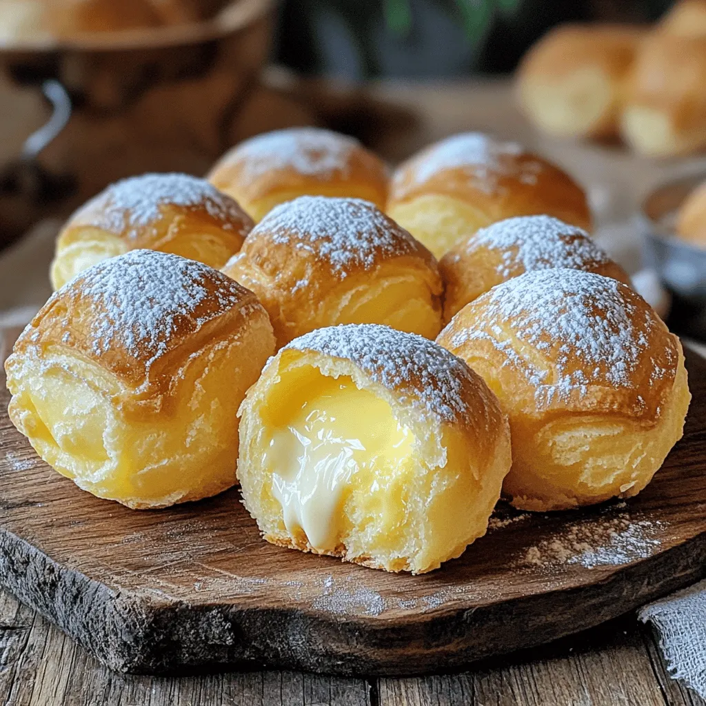 To make bomboloni, gather these key ingredients: - 2 cups all-purpose flour - 2 tablespoons granulated sugar - 1 teaspoon instant yeast - 1/2 teaspoon salt - 1/2 cup whole milk, warmed to about 110°F - 2 tablespoons unsalted butter, melted and cooled slightly - 2 large egg yolks - 1 teaspoon pure vanilla extract - Vegetable oil, for frying - Powdered sugar, for dusting These ingredients create the soft, fluffy dough that makes bomboloni a treat. For the creamy custard filling, you will need: - 1 cup whole milk - 1/4 cup granulated sugar - 2 tablespoons cornstarch - 2 large egg yolks - 1 teaspoon pure vanilla extract This custard adds a rich flavor and a smooth texture to each bite. You can enhance your bomboloni with some fun toppings: - Additional powdered sugar - Melted chocolate or Nutella - Fresh berries - Whipped cream These toppings make your bomboloni even more delightful and personal. Enjoy making this recipe! For the complete method, check the Full Recipe. To start, gather your ingredients. In a large bowl, mix together: - 2 cups all-purpose flour - 2 tablespoons granulated sugar - 1 teaspoon instant yeast - 1/2 teaspoon salt Stir these well. In another bowl, whisk together: - 1/2 cup warmed whole milk - 2 tablespoons melted unsalted butter - 2 large egg yolks - 1 teaspoon pure vanilla extract Now, pour the wet mix into the dry mix. Stir until the dough forms. It should be soft and slightly sticky. Place the dough on a floured surface and knead for 5-7 minutes. The dough will become smooth and elastic. Next, grease a large bowl with oil. Put the dough inside and cover it with a towel. Let it rise in a warm spot for about 1 hour. It should double in size. While the dough rises, make the custard filling. In a saucepan, heat 1 cup of whole milk until it simmers. Remove it from heat. In a separate bowl, whisk together: - 1/4 cup granulated sugar - 2 tablespoons cornstarch - 2 large egg yolks Slowly pour the hot milk into the egg mix. Whisk as you pour to avoid cooking the eggs. Return this mix to the saucepan over medium-low heat. Stir until thick, about 2-3 minutes. Once thick, stir in 1 teaspoon pure vanilla extract. Transfer the custard to a bowl, then cover it with plastic wrap. This keeps a skin from forming. Let it cool completely. After the dough has risen, gently punch it down. Roll it out to about 1-inch thick. Cut circles using a cookie cutter, about 3 inches in diameter. Place the circles on a floured surface. Cover them again with the towel to rise for 30 minutes. Now, heat about 2 inches of vegetable oil in a deep pan to 350°F (175°C). Fry the bomboloni in batches. Cook each side for 2-3 minutes until golden brown. Use a slotted spoon to remove them and drain on paper towels. Once slightly cooled, fill a piping bag with the custard. Carefully inject custard into each bomboloni through a small slit. Dust each bomboloni generously with powdered sugar before serving. Enjoy your Italian custard bomboloni! For the complete recipe, check out the [Full Recipe]. To get the right dough for bomboloni, start with fresh ingredients. Make sure you measure the flour correctly. Too much flour can make the dough dry. Mix until the dough is soft and slightly sticky. Knead it well, about 5 to 7 minutes. This helps build gluten, making your bomboloni fluffy. If it feels too sticky, add a little flour. If it's too dry, add a tiny bit of milk. The dough should be smooth and elastic. For a creamy custard, use whole milk. It adds richness and flavor. Heat the milk gently to avoid burning. Whisk the sugar and cornstarch well with the egg yolks. This step helps the custard thicken evenly. Pour hot milk slowly into the egg mix while whisking. This keeps the eggs from cooking too fast. Cook the custard until it thickens, stirring all the time. Let it cool completely before filling your bomboloni. This ensures it stays creamy and doesn’t leak. When frying, use a deep pan and enough oil. Heat the oil to 350°F (175°C) for the best results. Too hot, and the outside will burn. Too cool, and the bomboloni will absorb oil and become greasy. Fry in small batches. This keeps the oil temperature steady. Cook each side for 2 to 3 minutes until golden brown. Use a slotted spoon to lift them out. Drain on paper towels to remove excess oil. These steps lead to a perfect, crispy outer layer with a soft inside. For a complete guide, check the Full Recipe. {{image_4}} Bomboloni can have many delicious fillings. Besides custard, try chocolate ganache, fruit jam, or pastry cream. You can even fill them with whipped cream or Nutella for a fun twist. Each filling gives a new taste and experience. Feel free to mix and match to find your favorite! You can change the dough flavors too! Add a bit of lemon zest or orange zest for a fresh twist. You might also like to mix in spices like cinnamon or nutmeg. For a richer taste, use almond extract instead of vanilla. These small changes bring new life to your bomboloni. How you serve bomboloni can enhance their appeal. Dust them with powdered sugar for a classic look. Serve with fresh berries, whipped cream, or chocolate sauce on the side. You could also create a dessert platter with different fillings for a fun tasting experience. Enjoy the joy of sharing these treats with friends and family! To keep your bomboloni fresh, place them in an airtight container. This will help prevent them from getting dry. Store them at room temperature for up to two days. If you want them to last longer, consider refrigerating them. Just note that refrigeration can change their texture. When it's time to enjoy your bomboloni again, you can reheat them easily. Just pop them in the microwave for about 10-15 seconds. This will warm them up without making them tough. If you prefer a crispy outer layer, you can briefly fry them in a pan with a little oil. This method gives them a delightful crunch. Freezing bomboloni is a great option if you want to save some for later. Allow them to cool completely after frying. Then, place them in a single layer on a baking sheet. Once frozen, transfer them to a freezer-safe bag or container. You can freeze them for up to three months. When you're ready to eat, thaw them in the fridge overnight, then reheat as mentioned above. Enjoy your delicious Italian custard bomboloni any time! To fill bomboloni, use a piping bag fitted with a small tip. After frying, let them cool slightly. Make a small slit on the side of each bomboloni. Insert the piping tip into the slit, and gently squeeze the custard in. Fill until you feel it get heavy. This method ensures even filling without tearing the dough. You can prepare bomboloni dough ahead of time. After mixing, cover it and store it in the fridge overnight. Let it come to room temperature before rolling it out. However, I suggest frying them fresh for the best taste. If you have leftover bomboloni, you can fill and store them in an airtight container for a day. Avoid these common mistakes: - Using hot milk: It can cook the eggs in your custard. Always warm it gently. - Not kneading enough: Kneading develops gluten, making the dough fluffy and light. - Overcrowding the frying pan: Fry in small batches for even cooking. - Not letting the dough rise: This step is crucial for a light texture. Be patient! Each of these tips can help you create the perfect Italian custard bomboloni. Enjoy the journey of making these delightful treats! For a complete guide, refer to the Full Recipe. Bomboloni are tasty treats filled with creamy custard and topped as you like. We covered the key ingredients, easy steps to make them, and helpful tips for success. You can also explore different flavors and storage methods. Remember, practice helps you master the art of making these delightful snacks. Enjoy creating your own bomboloni, and don’t be afraid to get creative with fillings and toppings. Happy frying!
