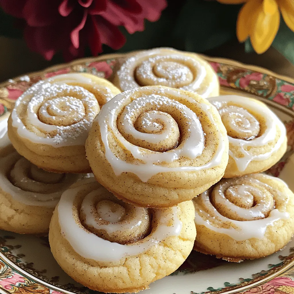 To make these soft cookies, you need a few key ingredients: - 2 ¾ cups all-purpose flour - 1 teaspoon baking powder - ½ teaspoon baking soda - ½ teaspoon salt - 1 cup unsalted butter, softened - 1 cup granulated sugar - 1 teaspoon pure vanilla extract - 1 large egg - 1 tablespoon ground cinnamon - ¾ cup packed brown sugar - 1 cup powdered sugar - 2 tablespoons milk These ingredients work together to create a soft, chewy texture and delicious flavor. You can customize your cookies with optional ingredients: - Chopped nuts like pecans or walnuts - Chocolate chips for a sweet twist - Dried fruits, such as raisins or cranberries - A pinch of nutmeg for extra warmth These additions can take your cookies to the next level. If you run out of an ingredient, here are some simple swaps: - Use coconut oil instead of butter for a dairy-free option. - Replace granulated sugar with coconut sugar for a different flavor. - For gluten-free cookies, try a 1:1 gluten-free flour blend. Always make sure to measure carefully for the best results. For the icing, add more milk for a thinner consistency or more powdered sugar for a thicker one. This will help you achieve your desired look for the cookies. You can find the full recipe to guide you through the process of making these delightful treats. To start, preheat your oven to 350°F (175°C). Line two baking sheets with parchment paper. In a medium bowl, whisk together 2 ¾ cups of all-purpose flour, 1 teaspoon of baking powder, ½ teaspoon of baking soda, and ½ teaspoon of salt. This mixture is your dry base. In a larger bowl, cream 1 cup of softened unsalted butter with 1 cup of granulated sugar using an electric mixer. Mix until light and fluffy, about 2-3 minutes. Then, add in 1 teaspoon of pure vanilla extract and 1 large egg. Mix until everything is smooth. Gradually combine your dry ingredients into the wet mix. Stir gently but do not overmix. For the filling, mix 1 tablespoon of ground cinnamon with ¾ cup of packed brown sugar in a small bowl. This blend gives your cookies that classic cinnamon roll taste. Take about one tablespoon of dough and flatten it into a disc. Place about a teaspoon of your cinnamon mixture in the center. Carefully fold the edges of the dough around the filling. Roll it into a ball, ensuring the filling stays inside. This step is crucial for a gooey center. Place the cookie balls on your baking sheets with space between them. Flatten each ball gently with the bottom of a glass or your palm to about half an inch thick. Bake these cookies for 10-12 minutes. Look for lightly golden edges while the centers stay soft. After baking, let the cookies cool on the sheets for 5 minutes. Then, transfer them to a wire rack to cool completely. For icing, mix 1 cup of powdered sugar with 2 tablespoons of milk in a small bowl until smooth. Drizzle it over your cooled cookies for a sweet finish. For the full recipe, refer to the complete section above. To make your cookies soft and chewy, follow these tips: - Use room temperature butter. Cold butter can cause cookies to spread too much. - Don’t overmix your dough. Mix until just combined for a softer texture. - Bake until the edges are golden but the centers are soft. This keeps the cookies chewy. You can also refrigerate your dough for about 30 minutes before baking. This helps the cookies keep their shape. If your cookies turn out too flat, check these points: - Ensure your baking powder and baking soda are fresh. Old leavening agents can affect rise. - Measure flour correctly. Too little flour can lead to flat cookies. Use the spoon-and-level method. - Avoid over-creaming the butter and sugar. This can add too much air and cause spreading. If your cookies are too dry, consider the following: - Mix in a bit more butter or milk to the dough. - Watch baking time closely. Overbaking can dry them out quickly. For perfect icing, keep these tips in mind: - Use powdered sugar and milk to create a smooth glaze. - Start with less milk and add more until you reach the right consistency. - Drizzle the icing over cooled cookies for a beautiful finish. Try placing the cookies on a wire rack for icing. This helps the icing drip off without pooling. For a fun touch, you can sprinkle cinnamon on top before the icing sets. {{image_4}} You can enjoy these cookies without gluten! Use a gluten-free flour blend in place of all-purpose flour. Look for one that has a good mix of flours. This mix will help keep your cookies soft and tasty. Just follow the same steps in the Full Recipe to make your gluten-free version. Want to twist the flavor? Add different spices or extracts! Try nutmeg for warmth or almond extract for a nutty touch. Chopped nuts like pecans or walnuts can also add a nice crunch. You can even mix in chocolate chips for a fun surprise. Just make sure to keep the total amount of add-ins to about 1 cup. Make your cookies match the seasons! For a fall treat, add pumpkin spice to the dough instead of just cinnamon. You can also use apple pie spice for a cozy autumn flavor. In winter, try adding a hint of peppermint extract for a festive touch. These variations will keep your baking fun and fresh throughout the year! To keep your cinnamon roll sugar cookies fresh, store them in an airtight container. This helps to keep them soft and chewy. Place a piece of bread in the container to maintain moisture. The cookies can last up to one week at room temperature. If you want to enjoy these treats later, freezing is a great option. Wrap each cookie in plastic wrap and place them in a freezer-safe bag. They can last up to three months in the freezer. When you're ready to eat them, just thaw at room temperature or pop them in the microwave for a few seconds. To enjoy that fresh-baked taste, reheat cookies before serving. Preheat your oven to 350°F (175°C). Place the cookies on a baking sheet and heat for about 5 minutes. If you prefer the microwave, heat them for 10-15 seconds. This will soften them back to their original glory. For the full recipe, check out the details above! Cinnamon roll sugar cookies blend two treats into one. They are soft cookies with a sweet cinnamon filling. You get the warm taste of a cinnamon roll in a cookie form. The dough is buttery and rich, just like a classic sugar cookie. Each bite gives you a hint of cinnamon and brown sugar. It is a delightful twist on a beloved favorite. Yes, you can make these cookies ahead of time! You can prepare the dough a day before baking. Wrap it well and store it in the fridge. This keeps the dough fresh and ready to bake. You can also bake the cookies and store them for later. They stay soft for a few days in an airtight container. Store leftover cinnamon roll sugar cookies in a sealed container. This keeps them soft and fresh. Place a slice of bread in the container to help retain moisture. For longer storage, you can freeze the cookies. Just place them in a freezer bag, and they will last for up to three months. You can find pre-made cinnamon roll sugar cookies at many grocery stores. Check the bakery section for fresh options. Some stores offer packaged cookies that taste great too. You can also find them online, from bakeries that ship nationwide. If you need an egg substitute, try using applesauce. Use ¼ cup of unsweetened applesauce for each egg. You can also use mashed banana or a flaxseed mixture. To make a flax egg, mix one tablespoon of flaxseed meal with three tablespoons of water. Let it sit for a few minutes until it thickens. Each substitute works well in this cookie recipe. In this post, I shared how to make delicious cinnamon roll sugar cookies. We covered essential and optional ingredients, plus substitutions. You learned step-by-step instructions for preparation and baking. I provided tips for soft, chewy cookies and how to troubleshoot common issues. There were also fun variations and storage tips to keep your cookies fresh. Try this recipe today, and enjoy a warm treat. Soon, these cookies will become your favorite go-to dessert for any occasion.