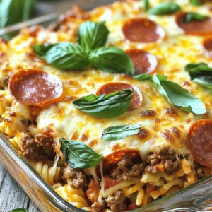 To create the savory meat lovers pizza casserole, you will need a mix of hearty ingredients. Here is what you should gather for the dish: - 1 pound ground beef - 1 pound Italian sausage, casings removed - 1 cup pepperoni slices - 1 cup diced ham - 1 medium onion, chopped - 2 cloves garlic, minced - 1 can (14 oz) pizza sauce - 1 can (14 oz) diced tomatoes, drained - 4 cups cooked pasta (penne or rotini recommended) - 2 cups shredded mozzarella cheese - 1 cup shredded cheddar cheese - 2 teaspoons Italian seasoning - 1 teaspoon red pepper flakes (optional, for heat) - Salt and pepper, to taste - Fresh basil leaves for garnish (optional) Each ingredient plays a vital role in building layers of flavor. You want the ground beef and Italian sausage to provide a rich, meaty base. The pepperoni and ham add extra savory depth. Onions and garlic bring a sweet aroma, while the pizza sauce and diced tomatoes give that classic pizza taste. The cooked pasta helps bind everything together, making it filling. For the cheeses, mozzarella gives a gooey texture, and cheddar adds sharpness. The seasonings enhance the flavors, and optional red pepper flakes let you control the heat. Don’t forget the fresh basil at the end; it adds color and a fresh touch. For the full recipe, check out the detailed cooking steps to enjoy this delightful casserole. 1. Preheat the oven: Start by setting your oven to 375°F (190°C). This step is crucial for even cooking. 2. Cook the meat: In a large skillet, add 1 pound of ground beef and 1 pound of Italian sausage. Use a spatula to break the meat into small pieces. Cook for about 5-7 minutes until the meat is brown and fully cooked. 3. Sauté onion and garlic: Drain any fat from the skillet. Add 1 chopped onion and 2 minced garlic cloves. Sauté for 3-4 minutes until the onion is soft and smells good. 1. Incorporate sauce and seasonings: Now, stir in 1 cup of pepperoni, 1 cup of diced ham, 1 can of pizza sauce, and 1 can of drained diced tomatoes. Add 2 teaspoons of Italian seasoning and optional red pepper flakes for spice. Season with salt and pepper to taste. Simmer for 5 minutes. 2. Mix in cooked pasta: In a large bowl, mix the cooked pasta with the meat sauce. Gently stir until the pasta is well-covered in sauce. 1. Layering instructions: Grease a 9x13 inch baking dish. Place half of the pasta mixture in the dish. Sprinkle half of the 2 cups of shredded mozzarella and cheddar cheese on top. 2. Cover and bake: Add the rest of the pasta mixture. Finish with the remaining cheese. Cover the dish with aluminum foil. Bake for 20 minutes. 3. Final baking steps: Remove the foil and bake for another 10-15 minutes. The cheese should be melted and bubbly. Once done, let it cool for a few minutes before serving. For the full recipe, check the section above. Enjoy this hearty Meat Lovers Pizza Casserole! To ensure even cooking, layer your ingredients well. Start with a meat layer, then cheese, followed by pasta. This helps all parts cook through at the same rate. Use a thermometer to check that your casserole reaches 165°F (74°C) in the center. This way, you know it is safe to eat. To avoid a soggy casserole, don't over-sauce your dish. Use just enough pizza sauce and diced tomatoes to coat the pasta well. Also, make sure to drain the tomatoes properly before adding them. This keeps excess moisture out. Garnish your casserole with fresh basil leaves for color and taste. You can also sprinkle extra mozzarella on top right before serving. This adds a nice touch and a cheesy pull. For sides, a light salad pairs well. Consider a simple mix of greens, cherry tomatoes, and a balsamic dressing. This helps balance the rich flavors of the casserole. You can also serve garlic bread for a comforting touch. You can adjust spices based on your taste. If you like heat, add more red pepper flakes. You could even mix in a bit of hot sauce for extra kick. For cheese variations, try using provolone or parmesan alongside mozzarella. Mixing cheeses gives more depth to your casserole. You can also use a cheese blend for added flavor. These tweaks can make your dish unique and delicious. For the full recipe, check out "Hearty Meat Lovers Pizza Casserole." Enjoy cooking! {{image_4}} You can easily change the meats in this casserole. Try using ground turkey or chicken for a lighter dish. If you want more flavor, add some bacon bits. For a fun twist, swap the pepperoni for spicy salami. If you prefer a vegetarian option, replace all meats with hearty veggies. Use mushrooms, zucchini, or bell peppers for texture. You can also add plant-based sausage or crumbled tofu for protein. To make your casserole unique, think about adding different toppings. Sliced olives, roasted red peppers, or fresh spinach can give it a fresh taste. If you love heat, consider adding jalapeños or banana peppers on top. You can also switch up the sauces. Instead of pizza sauce, use pesto or Alfredo sauce for a creamy touch. A BBQ sauce can add a sweet and smoky flavor. Experimenting can lead to a new family favorite. For a fun twist, serve individual portions in ramekins. This makes it easy for guests to grab their own serving. You can also add a side of garlic bread or a simple salad to round out the meal. If you plan ahead, make this casserole in advance. Assemble it and store it in the fridge for up to a day. You can even freeze it for up to three months. Just remember to thaw it overnight before baking. You can enjoy your savory meat lovers pizza casserole any time! To store your Meat Lovers Pizza Casserole, always let it cool first. Place it in an airtight container. This keeps it fresh. You can store it in the fridge for up to 4 days. If you want the best taste, eat it within two days. For freshness, cover the casserole tightly with plastic wrap or foil. Always check for any signs of spoilage before eating. If it smells off or looks strange, it's best to throw it out. When you want to enjoy leftovers, use the oven for the best results. Preheat it to 350°F (175°C). Place the casserole in an oven-safe dish. Cover it with foil to keep it moist. Heat for about 20 minutes. You can also use the microwave. However, this method may not keep the texture as nice. If you choose the microwave, heat in short bursts. Stir in between to help it warm evenly. To freeze your casserole, let it cool completely. Cut it into serving-size pieces for easy meals later. Wrap each piece in plastic wrap. Then place them in a freezer bag. This helps to prevent freezer burn. When you're ready to eat, thaw the casserole overnight in the fridge. If you're in a hurry, you can also thaw it in the microwave. Once thawed, reheat it in the oven at 350°F (175°C) until it is hot all the way through. Enjoy your Meat Lovers Pizza Casserole any time! For the detailed cooking steps, check the Full Recipe. How to make Meat Lovers Pizza Casserole gluten-free? To make this casserole gluten-free, use gluten-free pasta. Many brands offer tasty options. Check your pizza sauce and diced tomatoes for gluten-free labels. You can enjoy a great meal without gluten. Can I use uncooked pasta? You can use uncooked pasta, but it needs more liquid. Add a bit more pizza sauce or water to keep it moist. Cook it longer to ensure it is soft. What can I substitute if I don’t have certain meats? You can swap meats based on what you have. Use cooked chicken, turkey, or even vegetables for a veggie version. Just make sure to maintain the total weight. Caloric content per serving One serving of this casserole has about 500-600 calories. This can vary based on the types of meat and cheese used. Protein and fat breakdown Each serving packs around 30 grams of protein, thanks to the meats and cheese. The fat content is about 25-35 grams, depending on the cheese and sausage you choose. Creative ways to use leftover casserole Leftovers make great lunches. You can slice it and use it in a sandwich. Or, crumble it into a salad for a savory twist. Meal prep ideas with leftovers Use the casserole as a base for a new meal. Add fresh veggies or a different sauce. You can even mix it with rice for a new dish. This blog post covered how to make a tasty Meat Lovers Pizza Casserole. We looked at all the ingredients needed and how to prepare them step by step. I shared tips for great flavor and cooking techniques to avoid common issues. You can even change the recipe with your favorite ingredients. In conclusion, this dish is fun to make and share. It’s perfect for family meals or gatherings. I encourage you to try it and make it your own! You’ll enjoy every bite!