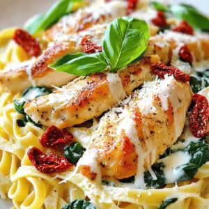 - 2 boneless, skinless chicken breasts - 8 oz fettuccine or spaghetti - 1 cup heavy cream - 1 cup sun-dried tomatoes, chopped - 1 cup fresh spinach - 1/2 cup grated Parmesan cheese - 3 cloves garlic, minced - 2 tablespoons olive oil - 1 teaspoon Italian seasoning - Salt and freshly ground black pepper to taste - Fresh basil leaves - Additional Parmesan cheese Marry Me Chicken Pasta is a creamy delight. You need fresh and simple ingredients to make it shine. The chicken adds a savory touch, while sun-dried tomatoes bring a sweet and tangy flavor. Fresh spinach gives it color and nutrition. Parmesan cheese adds richness, making the sauce creamy. Garlic gives a warm aroma and enhances the taste. Olive oil helps cook the chicken, making it golden brown. Italian seasoning ties everything together, giving it a delicious herb flavor. If you want to elevate the dish, try adding fresh basil leaves as a garnish. This adds a pop of color and fresh taste. You can also sprinkle more Parmesan on top for extra flavor. Gather these ingredients before you start cooking. This will make your cooking process smooth and enjoyable. The full recipe will guide you through each step to create this tasty meal. First, get a large pot. Fill it with water and add salt. Bring the water to a rolling boil. Add 8 oz of fettuccine or spaghetti. Cook it according to the package, usually about 8-10 minutes. You want the pasta to be al dente. That means it should be firm but not hard. Drain the pasta in a colander, but save 1/2 cup of the pasta water for later. Set the pasta aside for now. While your pasta cooks, grab 2 boneless, skinless chicken breasts. Season both sides with salt, black pepper, and Italian seasoning. Heat 2 tablespoons of olive oil in a large skillet over medium heat. Once the oil is hot, add the chicken. Cook for about 5-6 minutes on each side. The chicken should be golden brown and reach an internal temperature of 165°F (75°C). After cooking, take the chicken out and let it rest on a cutting board. In the same skillet, leave the oil and juices. Add 3 minced garlic cloves and sauté for about 30 seconds. Stir it constantly so it doesn’t burn. Next, pour in 1 cup of heavy cream and bring it to a gentle simmer. Add 1 cup of chopped sun-dried tomatoes and let it simmer for about 3-5 minutes. This allows the flavors to mix well. Add 1 cup of fresh spinach. Cook it just until it wilts, about 1-2 minutes. Then, stir in 1/2 cup of grated Parmesan cheese. Mix until it melts and blends into a creamy sauce. If the sauce is too thick, add some reserved pasta water until you like the texture. Now, slice the rested chicken breasts into strips. Return the chicken to the creamy sauce. Add the drained pasta too. Gently toss everything together. This helps the pasta and chicken get fully coated in the sauce. Make sure each bite is delicious and creamy. To cook chicken breasts well, start with even thickness. You can pound them gently to help. This way, they cook uniformly. Season the chicken with salt and black pepper. You can also add Italian seasoning for extra flavor. Heat olive oil in a skillet over medium heat. Place the chicken in the hot skillet. Cook for about 5-6 minutes on each side. Check that the inside reaches 165°F (75°C) for safety. Resting the chicken helps keep it juicy. Slice it only after resting to avoid losing juices. You can change the sauce to suit your taste. Try adding different cheeses like mozzarella or goat cheese. Fresh herbs like basil or parsley can boost flavor too. If you want a creamier sauce, mix in more heavy cream. For a tangy twist, squeeze in some lemon juice. Adjust the taste by adding more garlic or spices. Taste your sauce before serving to ensure it’s just right. To avoid overcooked pasta, keep an eye on the time. Cook the pasta until it’s al dente, which means it’s firm but not hard. Salt your water well before adding the pasta. This gives the pasta flavor as it cooks. Reserve a bit of pasta water before draining. You can add this back to the sauce if it’s too thick. This tip will help you achieve a perfect texture and taste. {{image_4}} If you need a gluten-free dish, use gluten-free pasta. Brands like Banza or Barilla offer great choices. These options taste good and cook well. You can still enjoy all the creamy goodness of the Marry Me Chicken Pasta. To make a vegetarian version, swap the chicken for veggies or tofu. You can use zucchini, mushrooms, or bell peppers. If you want protein, try firm tofu. Just sauté the tofu until golden before adding it to the sauce. This way, you keep the flavors rich and satisfying. For a spicy kick, add red pepper flakes or spicy sausage. If you like heat, sprinkle a teaspoon of red pepper flakes into the cream sauce. For sausage lovers, cook spicy sausage in the skillet before the chicken. This adds great flavor to the dish. To keep your Marry Me Chicken Pasta fresh, store leftovers in an airtight container. This helps prevent air from spoiling the dish. It stays good in the fridge for up to three days. Always check for any off smells or changes in texture before eating. To freeze Marry Me Chicken Pasta, let it cool completely. Then, place it in a freezer-safe container or bag. Make sure to remove as much air as possible. It can stay frozen for up to three months. When ready to eat, thaw it overnight in the fridge. Reheat in a pan on medium heat, adding a splash of cream or pasta water to keep it creamy. You can pair Marry Me Chicken Pasta with several side dishes and salads. Here are some ideas: - Garlic bread: It adds a nice crunch. - Caesar salad: The crisp lettuce balances the creamy pasta. - Steamed broccoli: This vegetable adds color and nutrients. - Caprese salad: Fresh tomatoes and mozzarella complement the dish well. Yes, you can prepare this dish ahead of time. Here are some tips for meal prep: - Cook the chicken and pasta in advance. - Store them separately to maintain texture. - When ready to serve, combine and reheat gently. - Use a little extra cream or pasta water to revive the sauce. To scale the recipe for more servings, simply increase the ingredient quantities. For example: - Use 4 chicken breasts instead of 2. - Double the amount of pasta and sauce ingredients. - Make sure to cook in larger pots or pans. If you don't have sun-dried tomatoes, you can still enjoy this dish. Here are some alternatives: - Fresh tomatoes: Use diced fresh tomatoes for a juicy option. - Roasted red peppers: These add sweetness and flavor. - Olives: Chopped olives can bring a briny taste. Yes, you can use different types of pasta. Consider these tips: - Penne or rigatoni: These hold the sauce well. - Gluten-free pasta: Great for those with dietary needs. - Whole wheat pasta: Adds extra fiber and nutrition. Just remember to adjust cooking times based on the pasta used. For the full recipe, check the detailed instructions. Marry Me Chicken Pasta combines rich flavors and simple steps for a delicious meal. We explored essential ingredients, from chicken and pasta to creamy sauce and sun-dried tomatoes. I shared tips for cooking pasta perfectly and keeping chicken moist. You can customize your dish with gluten-free or vegetarian options. Remember to store leftovers correctly to enjoy them later. This dish not only satisfies but also impresses. Now, you're ready to create a memorable meal that will delight your loved ones.