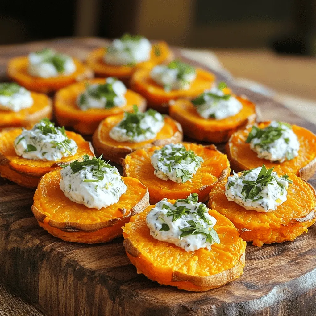 When making 3-ingredient appetizers, focus on simple yet tasty items. For the crispy sweet potato bites, you need: - 2 medium sweet potatoes, sliced into 1/2-inch thick rounds - 8 oz cream cheese, softened to room temperature - 2 tablespoons fresh herbs (like chives, dill, or parsley), finely chopped These ingredients create a nice balance of flavors and textures. Sweet potatoes offer a natural sweetness and a hearty base. Cream cheese adds creaminess, while fresh herbs give a burst of flavor. You can enhance your appetizers with some extra ingredients. These additions can make a big difference: - 2 tablespoons olive oil - Salt and pepper, to taste Olive oil helps achieve a crispy texture when baking sweet potatoes. Adding salt and pepper will elevate the overall taste. You can also try adding spices like paprika or garlic powder for extra depth. Having the right tools makes cooking easier and more fun. Here’s what you’ll need: - A sharp knife for slicing the sweet potatoes - A cutting board to keep your workspace clean - A baking sheet lined with parchment paper for easy cleanup - A mixing bowl for the herbed cream cheese - A spatula for flipping the sweet potatoes With these tools, you’ll be well-prepared to create your elegant appetizers. For the full recipe, click [Full Recipe]. To make crispy sweet potato bites, start by preheating your oven to 400°F (200°C). Grab two medium sweet potatoes and slice them into 1/2-inch thick rounds. This will help them bake evenly. Line a baking sheet with parchment paper. This step makes cleanup easy! Place the sweet potato slices on the baking sheet in a single layer. Drizzle olive oil over the rounds, and sprinkle with salt and pepper. This enhances the flavor. Bake for 25-30 minutes, flipping the rounds halfway. They should turn golden brown and get tender. The key to crispy sweet potatoes is even baking. Ensure the slices are uniform in thickness. If they are too thick, they will take longer to cook. If they are too thin, they may burn. Keep an eye on them in the oven. You want a nice golden color and a crisp texture. Using parchment paper helps the sweet potatoes crisp up nicely. The oil also helps. Olive oil adds flavor and ensures they do not stick to the pan. Flip them halfway for even cooking, so both sides get crispy. Once your sweet potatoes are baked, let them cool for about 5 minutes. This makes them easier to handle. While they cool, prepare the herbed cream cheese. In a bowl, mix 8 oz of softened cream cheese with 2 tablespoons of your choice of fresh herbs. After mixing, take each sweet potato round and add a generous dollop of the herbed cream cheese on top. For a beautiful presentation, place the bites on a vibrant platter. Garnish with extra herbs for color. You can also add toothpicks for easy picking. These bites will impress your guests and are perfect for any gathering. For the complete recipe, check out the Full Recipe. To make your sweet potato bites crispy, follow these steps: - Cut the sweet potatoes into even rounds. This helps them cook at the same rate. - Use parchment paper on your baking sheet. This prevents sticking and aids in crispiness. - Drizzle olive oil evenly. This helps the sweet potatoes brown nicely. - Flip them halfway through baking. This ensures both sides get that golden color. How you present your appetizers matters. Here are some easy tips: - Use a colorful platter to make the dish pop. Bright colors catch the eye. - Stack the sweet potato bites slightly. This adds height and makes it look fancy. - Garnish with extra herbs. Sprinkle them on top for a fresh look. - Offer toothpicks. They make it easy for guests to grab a bite. To boost the flavor of your sweet potato bites, consider these ideas: - Add spices like paprika or garlic powder before baking. This gives a nice kick. - Serve with a drizzle of balsamic glaze. It adds sweetness and tang. - Try adding crumbled feta cheese on top. This gives a creamy texture. - A sprinkle of sea salt right before serving enhances all the flavors. For the full recipe, check out Crispy Sweet Potato Bites with Herbed Cream Cheese. {{image_4}} You can add many toppings to your sweet potato bites. Try adding a slice of avocado for creaminess. A small dollop of spicy salsa adds a nice kick. You can also sprinkle crumbled feta cheese for a salty touch. Each topping brings a new taste, making the bites even more fun. You can create other easy appetizers with just three ingredients. For example, mix sliced cucumbers with hummus and cherry tomatoes. You can also use crackers, cheese, and smoked salmon for a classy snack. Just remember to keep your ingredients fresh for the best flavor. Use seasonal ingredients to keep your bites fresh all year. In spring, swap sweet potatoes for asparagus and top with cream cheese. In summer, use fresh peaches with goat cheese for a fruity treat. In fall, try pumpkin with a sprinkle of cinnamon and nutmeg. These swaps keep your appetizers exciting and tasty! For the full recipe, check out the crispy sweet potato bites with herbed cream cheese. After enjoying your crispy sweet potato bites, store any leftovers in an airtight container. This keeps them fresh and prevents drying out. Ensure they cool down first before sealing. Place the container in the fridge for up to three days. For best taste, eat them within this time frame. To reheat, use an oven set to 350°F (175°C). This method keeps the bites crispy. Arrange them on a baking sheet and heat for about 10-15 minutes. Check for warmth throughout. Avoid microwaving, as it will make them soggy. You can freeze these appetizers for later. Place the cooled sweet potato rounds in a single layer on a baking sheet. Freeze them for about an hour, then transfer to a freezer bag. They will stay fresh for up to three months. When ready to enjoy, bake from frozen, adding extra time to ensure they are heated through. For the full recipe, check out the details above! You can serve a variety of dips and spreads. Hummus or olive tapenade works well. A light salad can add freshness. Consider pairing them with crunchy veggies like carrots or celery. Cheese platters are also a great option. Use a mix of textures and flavors to please everyone. Yes, you can prepare some parts ahead. Slice the sweet potatoes a day before and store them in water. This keeps them fresh. You can also mix the herbed cream cheese in advance. Just store it in the fridge until you're ready to serve. Bake the sweet potatoes just before serving for the best taste. Try light white wines like Sauvignon Blanc or Pinot Grigio. These wines enhance the flavors of the sweet potatoes. If you prefer non-alcoholic drinks, serve sparkling water with lemon. This adds a refreshing touch. Craft cocktails with herbs can also complement the appetizers nicely. You learned how to make elegant appetizers with just three ingredients. We covered key ingredients, simple steps, and useful tips. You now know how to store leftovers and reheat them. Remember to try different toppings and seasonal swaps for variety. Your guests will love the quick, tasty bites you create. Keep experimenting and enjoy the rewards of your kitchen skills!