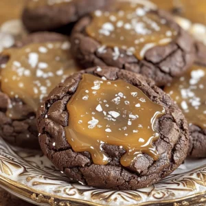 To make these salted caramel chocolate cookies, you need some simple yet essential ingredients. Here’s what you’ll need: - 1 cup all-purpose flour - 1/2 cup unsweetened cocoa powder - 1/2 teaspoon baking soda - 1/4 teaspoon salt - 1/2 cup unsalted butter, softened to room temperature - 1/2 cup granulated sugar - 1/2 cup packed brown sugar - 1 large egg - 1 teaspoon pure vanilla extract - 1 cup semi-sweet chocolate chips - 1/2 cup caramel sauce (store-bought or homemade) - Sea salt flakes for garnish Each ingredient plays a key role in creating the perfect cookie. The all-purpose flour and cocoa powder form the base, giving texture and flavor. Baking soda helps the cookies rise, while salt balances the sweetness. Butter adds richness, and both sugars create a lovely sweetness. The egg and vanilla extract provide moisture and flavor. Chocolate chips bring melty goodness, while caramel sauce adds that sweet, gooey center. Finally, sea salt flakes on top give that irresistible contrast. For the full recipe, check out the entire process to bake these delights! First, preheat your oven to 350°F (175°C). This step is key for even baking. Next, line a baking sheet with parchment paper. This helps the cookies not stick. In a medium bowl, whisk together the following dry ingredients: - 1 cup all-purpose flour - 1/2 cup unsweetened cocoa powder - 1/2 teaspoon baking soda - 1/4 teaspoon salt Mix until everything is combined well. Set this mixture aside for later. In a large bowl, beat together: - 1/2 cup unsalted butter, softened - 1/2 cup granulated sugar - 1/2 cup packed brown sugar Beat until it is light and fluffy. This should take about 2-3 minutes. Then, crack in 1 large egg and add 1 teaspoon pure vanilla extract. Mix until smooth. Now, gradually add the dry ingredients to the wet mixture. Mix just until no flour streaks are visible. Be careful not to overmix. Next, gently fold in 1 cup semi-sweet chocolate chips. This adds rich flavor and texture. Use a tablespoon to scoop rounded balls of cookie dough. Place them on the prepared baking sheet, spaced about 2 inches apart. With your thumb, create a small indentation in the center of each cookie. This is where the caramel will go. Spoon about 1 teaspoon of caramel sauce into each indentation. Feel free to let some spill over for extra gooeyness. Bake the cookies in the preheated oven for 10-12 minutes. The edges should be set, while the centers remain soft. As soon as they come out, sprinkle sea salt flakes over each cookie for that perfect flavor boost. For the full recipe, be sure to check out the complete instructions! To get the best cookies, avoid overmixing the dough. When you mix too much, your cookies can turn tough. Just mix until the flour disappears. Adjust the baking time for soft centers. Check at 10 minutes; they should look a bit underbaked. This gives you that perfect chewy texture. Using quality chocolate and caramel is key. Choose semi-sweet chocolate chips that melt nicely. For caramel, a rich, creamy sauce makes a big difference. You can use store-bought or make your own. To add more sea salt, sprinkle it right after baking. This way, the salt melts into the warm cookies, enhancing the flavor. Arranging cookies for serving can make them look fancy. Place them on a colorful plate or tiered stand. Drizzle extra caramel for garnish. It not only looks nice, but it also adds more sweetness. A few extra flakes of sea salt on top make them pop visually and taste amazing. For the full recipe, check out the link! {{image_4}} To make gluten-free salted caramel chocolate cookies, you can easily swap the all-purpose flour. Use a gluten-free flour blend instead. Look for one that has xanthan gum in it. This will help bind the ingredients together. You might need to adjust the amount of flour slightly. Start with 3/4 cup and see how the dough feels. It should be soft but not wet. If you want a vegan version, replace the butter with coconut oil or vegan butter. For the egg, use a flax egg. Mix one tablespoon of ground flaxseed with three tablespoons of water. Let it sit for about five minutes. This will act as a perfect binding agent. Use dairy-free chocolate chips to keep it vegan-friendly. Think about adding nuts or dried fruits for extra texture. Chopped walnuts or pecans work well. You can also add dried cherries or cranberries for a sweet twist. Want to play with flavors? Try mixing in instant coffee for a mocha taste. Or add a drop of peppermint extract for a minty kick. These variations make each batch unique and exciting. To keep your salted caramel chocolate cookies fresh for up to a week, store them in an airtight container. This option keeps the cookies soft and chewy. If you only have a cookie jar, ensure it has a tight lid. However, cookie jars can let air in, which may dry out your treats. For longer storage, freezing is your best bet. Place the cookies in a single layer on a baking sheet. Freeze them for about an hour. Once frozen, move the cookies to a freezer bag or container. This method protects them from freezer burn and keeps them fresh for up to three months. When you're ready to enjoy, just take out the number of cookies you want. Let them thaw at room temperature for about 30 minutes. For best results, try to avoid microwaving them directly from the freezer, as this can lead to uneven thawing. To restore freshness to your cookies, you can reheat them. The oven works best for this. Preheat it to 350°F (175°C). Place the cookies on a baking sheet and warm them for about 5 minutes. This method helps to keep the cookies soft and gooey. If you're short on time, the microwave is an option too. Heat the cookies for about 10-15 seconds. Be careful not to overheat; otherwise, they may become tough. Enjoy your cookies warm, and don’t forget the extra drizzle of caramel! Salted caramel chocolate cookies last about five days when stored properly. Keep them in an airtight container. This helps maintain their soft texture and rich flavor. If you want them to last longer, consider freezing them. Yes, you can make the dough ahead of time. Chill the dough for one hour before baking. This step helps the cookies hold their shape better. You can also freeze the dough for up to three months. Just thaw it overnight in the fridge when you are ready to bake. To keep your cookies soft, store them in an airtight container. Place a slice of bread inside. The bread keeps the cookies moist. Avoid storing cookies in the fridge, as this can make them hard. Absolutely, homemade caramel sauce works great in this recipe. Just make sure it is thick enough to stay in the cookie's center. Homemade caramel can add a special touch to your cookies. It can enhance both the flavor and texture. If you are baking at high altitude, reduce the baking soda by 1/8 teaspoon. You may also need to increase the flour by 1 to 2 tablespoons. This helps the cookies rise correctly. Keep an eye on baking time, as cookies may bake faster. Always check for doneness a few minutes early at high altitudes. For the full recipe, check the Salted Caramel Chocolate Cookies section. These salted caramel chocolate cookies are easy and fun to make. You learned about the ingredients, how to mix them, and bake them to perfection. I shared tips for great flavor, storage, and variations for diets. In the end, these cookies are a treat for any occasion. Enjoy the sweet success and share them with friends and family. They will love them! Happy baking!