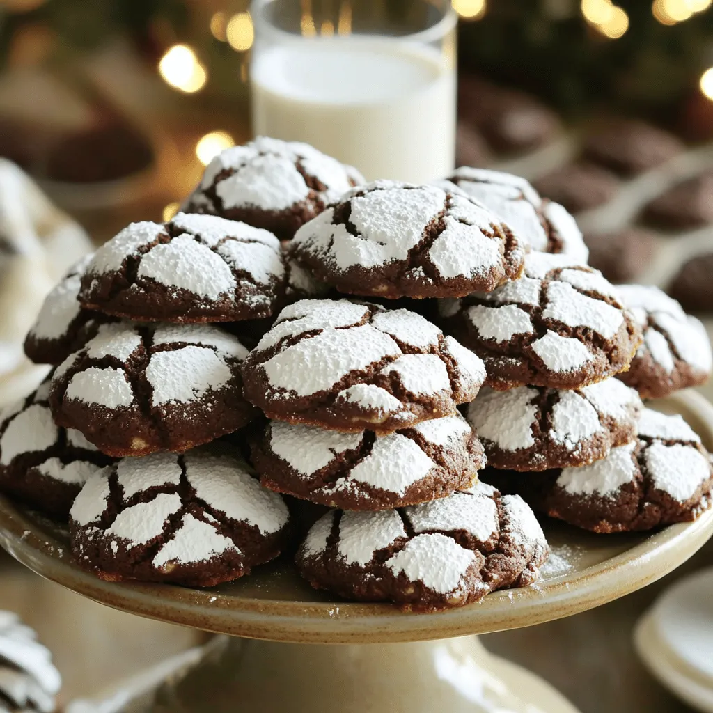 To create your Brownie Crinkle Cookies, you will need some simple yet delicious ingredients. Each one adds to the rich taste and texture. Here's what you'll need: - 1 cup semi-sweet chocolate chips - 1/2 cup unsalted butter, cubed - 3/4 cup granulated sugar - 1/4 cup packed brown sugar - 2 large eggs, at room temperature - 1 teaspoon pure vanilla extract - 1 cup all-purpose flour - 1/2 teaspoon baking powder - 1/4 teaspoon salt - 1/2 cup powdered sugar (for rolling) These ingredients work together to provide a fudgy and delightful cookie. The semi-sweet chocolate chips give a rich chocolate flavor, while the butter makes the cookies soft. The mix of granulated and brown sugar adds a nice sweetness. The eggs help bind everything together, and vanilla gives a warm, inviting aroma. Don’t forget the baking powder and salt. They help the cookies rise and balance the sweetness. Finally, the powdered sugar adds a lovely, snowy coat, making these cookies look as good as they taste. For the full recipe, be sure to check out the instructions that follow this section! Start by preheating your oven to 350°F (175°C). This step warms up the oven, helping the cookies bake evenly. Next, grab a baking sheet and line it with parchment paper. This makes it easy to lift the cookies off later without sticking. In a microwave-safe bowl, add 1 cup of semi-sweet chocolate chips and 1/2 cup of cubed unsalted butter. Heat this mixture in the microwave. Do it in 20-second intervals. Stir after each time until it is melted and smooth. Let it cool slightly before using. In a large mixing bowl, combine 3/4 cup of granulated sugar, 1/4 cup of brown sugar, 2 large eggs, and 1 teaspoon of pure vanilla extract. Use a whisk to mix these ingredients until they are well combined and a bit frothy. This adds air and lightness to your cookies. In another bowl, whisk 1 cup of all-purpose flour, 1/2 teaspoon of baking powder, and 1/4 teaspoon of salt together. This helps evenly distribute the baking powder and salt. Gradually add this dry mix to the wet ingredients. Stir gently until just combined. Avoid overmixing; this keeps your cookies fudgy. Cover the bowl with plastic wrap. Place the dough in the refrigerator for about 30 minutes. Chilling the dough makes it easier to handle and ensures a nice crinkle in your cookies. Once chilled, take the dough out. Use a tablespoon to scoop portions of dough. Roll each portion into a ball with your hands. Aim for uniform sizes to help them bake evenly. Next, roll each ball in powdered sugar, covering them completely. Place them on the prepared baking sheet, leaving about 2 inches between each. Bake in the preheated oven for 10-12 minutes. You want the edges to set and the tops to crinkle. The centers may look soft, but they will firm up as they cool. After baking, let the cookies cool on the baking sheet for 5 minutes. Then, transfer them to a wire rack to cool completely. Check out the Full Recipe for more details! To get those beautiful crinkles on your cookies, start with the right dough. Chilling the dough for at least 30 minutes is key. This helps the cookies maintain their shape while baking. When you roll the balls in powdered sugar, make sure they are fully coated. This creates a nice contrast when they bake. Bake until the edges are set, but the center still looks soft. Don’t worry, they will firm up as they cool. A few common mistakes can ruin your cookie experience. First, don’t skip chilling the dough. This step is vital for texture. Second, be gentle when mixing the flour into the wet ingredients. Overmixing can lead to tough cookies. Lastly, watch the baking time closely. If you leave them in the oven too long, you’ll lose that soft, fudgy center. Cooling your cookies properly is just as important as baking them. Allow the cookies to cool on the baking sheet for five minutes before moving them to a wire rack. This helps them set without breaking apart. For storage, keep them in an airtight container at room temperature. They stay fresh for up to a week. If you want to keep them longer, freeze them! Just layer them with parchment paper and seal in a freezer bag. {{image_4}} You can easily change the taste of your brownie crinkle cookies. Adding ingredients can boost flavor and texture. Here are some ideas: - Nuts: Chopped walnuts or pecans add crunch. Mix in about 1/2 cup for great texture. - Chocolate Swirls: Use white chocolate chips for a sweet twist. Fold in some for added sweetness. - Mint: Add mint extract for a fresh flavor. Use just 1/4 teaspoon for balance. - Spices: A pinch of cinnamon or espresso powder deepens the chocolate taste. Experiment with small amounts. These simple changes can give your cookies a new life. For gluten-free brownie crinkle cookies, swap regular flour with gluten-free flour. Most blends work well in this recipe. Here’s what to keep in mind: - Flour Type: Use a 1:1 gluten-free flour blend. This will replace all-purpose flour directly. - Binding Agent: Consider adding xanthan gum. This helps keep the cookies chewy. - Check Labels: Ensure your chocolate chips and other ingredients are gluten-free. These swaps will keep your cookies tasty while catering to gluten-free diets. You can make these cookies vegan with a few easy changes. Follow these steps for delicious vegan brownie crinkle cookies: - Butter Substitute: Replace unsalted butter with vegan butter or coconut oil. Use the same amount. - Egg Replacement: For each egg, mix 1 tablespoon of ground flaxseed with 3 tablespoons of water. Let it sit for 5 minutes to thicken. - Sugar: Ensure your sugar is vegan. Some sugars are processed with bone char. These modifications will keep your cookies rich and decadent without animal products. You can enjoy them guilt-free! Check out the Full Recipe for more details. To keep your brownie crinkle cookies fresh, store them in an airtight container. Place parchment paper between layers to prevent sticking. This method keeps the cookies soft and chewy. You can also add a slice of bread to the container. The bread helps maintain moisture. You can freeze brownie crinkle cookies for longer storage. First, let the cookies cool completely. Then, layer them with parchment paper in a freezer-safe container. Seal tightly to avoid freezer burn. For easy snacking, you can also freeze the cookie dough. Scoop and roll the dough into balls, then freeze them. Bake directly from frozen, adding a minute or two to the baking time. When stored properly, brownie crinkle cookies last about one week at room temperature. In the fridge, they can last up to two weeks. Frozen cookies maintain their best quality for about three months. Always check for signs of spoilage before indulging. Enjoy these rich and decadent treats any time! For the full recipe, check out the [Full Recipe]. Brownie crinkle cookies have a rich, fudgy texture, unlike regular cookies. They use more chocolate and less flour. This gives them a dense and moist bite, similar to brownies. Their crinkled tops, caused by rolling in powdered sugar, add visual appeal and a slight crunch. These cookies bridge the gap between brownies and cookies, making them a unique treat. Yes, you can use chocolate chunks instead of chocolate chips. Chocolate chunks often provide a more intense chocolate flavor and melt differently. They create gooey pockets of chocolate throughout the cookie, enhancing the overall taste. Just make sure to chop them into similar sizes for even melting. For larger cookies, increase the baking time by 2 to 4 minutes. Start checking at the 12-minute mark. Look for the edges to set and a crinkled top. If the center looks soft, that’s okay; it will firm up as it cools. Larger cookies may need a bit more time to bake through, so keep an eye on them. Brownie crinkle cookies likely originated in the U.S. as a creative twist on traditional brownies. They gained popularity for their unique look and texture. The crinkled appearance comes from the dough's reaction to powdered sugar during baking. This cookie combines the best of both worlds, making it a beloved dessert. Check out the Full Recipe for Brownie Crinkle Cookies to make your own batch. You will need the following ingredients: - 1 cup semi-sweet chocolate chips - 1/2 cup unsalted butter, cubed - 3/4 cup granulated sugar - 1/4 cup packed brown sugar - 2 large eggs, at room temperature - 1 teaspoon pure vanilla extract - 1 cup all-purpose flour - 1/2 teaspoon baking powder - 1/4 teaspoon salt - 1/2 cup powdered sugar (for rolling) Follow the steps to enjoy these delicious treats! You learned how to make Brownie Crinkle Cookies with simple ingredients. We covered each step, from melting chocolate to shaping the dough. I shared tips for perfect crinkles and common mistakes to avoid. You now have ideas for variations to suit your taste. Remember, proper storage helps keep them fresh longer. Enjoy baking and tasting these delightful treats!