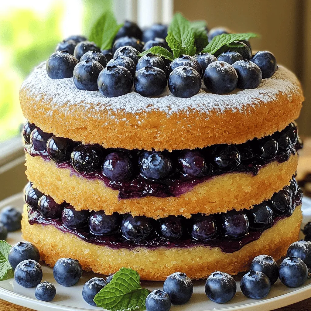 To make Violet’s Blueberry Pie Cake, you will need: - 2 cups fresh blueberries - 1 cup granulated sugar, divided - 1 tablespoon fresh lemon juice - 2 cups all-purpose flour - 1 tablespoon baking powder - ½ teaspoon fine sea salt - ½ cup unsalted butter, softened to room temperature - 3 large eggs - 1 teaspoon pure vanilla extract - 1 cup whole milk - ½ teaspoon ground cinnamon - 1 cup blueberry jam (for filling) - Powdered sugar (for dusting) If you lack an ingredient, don't worry! You can swap items with ease: - Use frozen blueberries if fresh ones are not available. - Substitute coconut sugar for granulated sugar for a richer taste. - Replace lemon juice with lime juice for a different twist. - Try almond flour instead of all-purpose flour for a gluten-free option. - Use olive oil instead of butter for a dairy-free cake. - Replace eggs with applesauce (1/4 cup per egg) for a vegan version. Choosing the best blueberries makes a big difference! Here are some tips: - Look for firm and plump berries. They should be smooth and shiny. - Check the color; they should be deep blue with a slight white bloom. - Avoid any berries that are shriveled or have green spots. - Smell them! Fresh blueberries have a sweet, fruity scent. - Buy organic if you can to avoid pesticides. These tips help you find the freshest blueberries for your cake! Try using the Full Recipe for easy cooking. Enjoy baking! First, gather your ingredients. This includes fresh blueberries, sugar, butter, and eggs. Preheat your oven to 350°F (175°C). Grease two 9-inch round cake pans with butter. Dust them with flour or use parchment paper. Next, toss the blueberries with 2 tablespoons of sugar and lemon juice. Let them sit for about 10 minutes. This step makes the blueberries taste even better. In a large bowl, mix flour, baking powder, salt, and cinnamon. In another bowl, cream softened butter with ¾ cup sugar. Use an electric mixer for about 3-5 minutes. The mix should look light and fluffy. Add eggs one at a time, mixing well after each. Then, stir in vanilla extract. Gradually add the flour mix and whole milk, alternating between the two. Start and end with flour. Stir until just combined, being careful not to overmix. Finally, fold in the marinated blueberries gently. Now, pour the batter into the prepared cake pans. Make sure to smooth the tops with a spatula. Bake the cakes for 25-30 minutes. They are done when a toothpick inserted in the center comes out clean. Once baked, take the cakes out of the oven. Let them cool in the pans for 10 minutes. Then move them to wire racks to cool completely. This step is key for a moist cake. When the cakes are cool, place one layer on a serving platter. Spread blueberry jam evenly on top. This jam adds a delicious layer of flavor. Carefully set the second layer on top. Gently press down to secure the layers together. For the final touch, dust powdered sugar over the top. You can also add fresh blueberries and mint to make it look pretty. Enjoy this delightful cake that combines the best of pie and cake! For the full recipe, check the recipe section. To achieve the best texture, use room temperature ingredients. This helps the butter mix well with sugar, creating air pockets that make your cake light. Be careful not to overmix the batter. Stir until just combined for a fluffy cake. Let your cake cool completely before frosting. This helps the icing stay firm and not melt. You can add zest from one lemon to brighten the flavor. This pairs well with the blueberries. If you want a spice kick, add a pinch of nutmeg. You could also mix in other fruits like raspberries or blackberries. For a fun twist, try adding a splash of almond extract. This gives a unique taste that blends well with the blueberries. One common mistake is using cold eggs and butter. Cold ingredients can lead to a dense cake. Avoid opening the oven door too soon while baking. This can cause your cake to sink. Lastly, don't skip the marinating step for the blueberries. This brings out their sweetness and makes the cake more delicious. For the full recipe, check out the details above. {{image_4}} You can add bright lemon zest to your cake for extra flavor. Simply mix 1 tablespoon of fresh lemon zest into the batter. This adds a lovely citrus note that pairs well with blueberries. The zest makes each bite pop with freshness. If you want a gluten-free cake, swap the all-purpose flour for a gluten-free blend. Make sure the blend you choose has a good texture for baking. You can also add a bit of xanthan gum for better structure. This way, everyone can enjoy this tasty treat without worry. You can play with the fillings and frostings to change the taste. Instead of blueberry jam, try raspberry jam or lemon curd. If you want a different frosting, cream cheese or whipped cream works great. Each option gives a new twist to the classic cake, keeping it exciting. For the complete recipe, check out the [Full Recipe]. To keep your leftover cake fresh, store it in an airtight container. Make sure to place it at room temperature if you plan to eat it within a few days. If you need to keep it longer, refrigeration is a good option. Just remember to cover it with plastic wrap or foil to avoid drying it out. Freezing is a great way to save extra slices of Violet’s Blueberry Pie Cake. First, let the cake cool completely. Then, slice it into portions. Wrap each piece tightly in plastic wrap. After that, place the wrapped slices in a freezer bag. Be sure to label the bag with the date. The cake will keep well for up to three months in the freezer. To enjoy your frozen cake, remove a slice from the freezer and let it thaw in the fridge overnight. If you want it warm, place the slice in the microwave for about 10-15 seconds. For a lovely finish, dust with powdered sugar before serving. You can also add a dollop of whipped cream or a scoop of ice cream to bring out the blueberry flavor even more. Yes, you can use frozen blueberries. Just remember to thaw them first. Drain any excess juice to avoid a soggy cake. Frozen berries work well, but they may be softer than fresh ones. You can use applesauce or mashed bananas as egg substitutes. Use 1/4 cup of either for each egg. Flaxseed meal mixed with water is another good option. Mix 1 tablespoon of flaxseed meal with 2.5 tablespoons of water per egg. To check if the cake is done, insert a toothpick into the center. If it comes out clean or with a few crumbs, the cake is ready. The edges should also pull away from the pan slightly. If it’s not done, bake for a few more minutes. This blog covered making Violet’s Blueberry Pie Cake. You learned what ingredients to use and how to select fresh blueberries. I shared steps for preparing, baking, and assembling the cake. You found tips for perfect texture and common mistakes to avoid. Don't forget the tasty variations and best storage methods. Enjoy experimenting with flavors like lemon or gluten-free options. Making this cake can be fun and rewarding! I hope you feel ready to create your own delicious dessert.