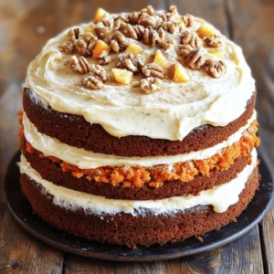 To make a delightful carrot cake, gather these ingredients: - 2 cups all-purpose flour - 2 cups granulated sugar - 1 teaspoon baking soda - 1 teaspoon baking powder - 1 teaspoon ground cinnamon - 1/2 teaspoon ground nutmeg - 1/2 teaspoon salt - 1 cup vegetable oil - 4 large eggs - 3 cups finely grated carrots - 1 cup crushed pineapple, well-drained - 1/2 cup chopped walnuts (optional) - 1/2 cup raisins (optional) For the creamy cinnamon butter, you will need: - 1/2 cup unsalted butter, softened to room temperature - 1/4 cup powdered sugar - 1 teaspoon ground cinnamon You can customize your carrot cake with these fun options: - Add 1/2 cup of shredded coconut for a tropical twist. - Swap walnuts for pecans or almonds for a new flavor. - Use diced apples or pears instead of pineapple for a unique touch. This list of ingredients will help you create a carrot cake with cinnamon butter that is perfect for any celebration. Feel free to explore different variations to suit your taste! For the full recipe, check out the detailed steps above. First, preheat your oven to 350°F (175°C). Take two 9-inch round cake pans. Grease the pans lightly with butter or oil. Dust them with flour to stop the cakes from sticking. In a large bowl, mix the dry ingredients. Whisk together 2 cups of all-purpose flour, 2 cups of granulated sugar, 1 teaspoon of baking soda, 1 teaspoon of baking powder, 1 teaspoon of ground cinnamon, 1/2 teaspoon of ground nutmeg, and 1/2 teaspoon of salt. Make sure there are no lumps. In a different bowl, whisk together 1 cup of vegetable oil and 4 large eggs. Mix until it is smooth and even. This will add moisture to your cake. Now, slowly add the dry mix to the wet mix. Stir gently until just combined. It’s important not to overmix. This keeps your cake soft and fluffy. Next, fold in 3 cups of finely grated carrots and 1 cup of well-drained crushed pineapple. If you like, add 1/2 cup of chopped walnuts and 1/2 cup of raisins for extra texture and flavor. Divide the batter evenly between the prepared pans. Smooth the tops with a spatula. Bake in the oven for 30 to 35 minutes. Check with a toothpick; it should come out clean. After baking, let the cakes cool in the pans for about 10 minutes, then move them to a wire rack to cool completely. While the cakes cool, prepare the cinnamon butter. In a small bowl, beat together 1/2 cup of softened unsalted butter, 1/4 cup of powdered sugar, and 1 teaspoon of ground cinnamon. Mix until creamy and smooth. Once the cakes are cool, it’s time to assemble. Spread a layer of cinnamon butter between the two cake layers. Use the rest to frost the top and sides of the cake. Smooth it out for a nice finish. For the full recipe, check [Full Recipe]. Enjoy! To make your carrot cake truly shine, follow these tips: - Use fresh carrots for the best flavor. - Grate them finely to ensure even mixing. - Don't skimp on the cinnamon; it adds warmth. - Measure your flour correctly to avoid a dense cake. - Room-temperature eggs blend better and help the cake rise. Mistakes can happen, but you can avoid them: - Overmixing the batter leads to a tough cake. - Make sure your baking powder and soda are fresh. - Let the cakes cool fully before frosting to avoid melting. - Don't rush the baking time; check for doneness with a toothpick. How you serve the cake matters. Here are some ideas: - Use a cake stand for a lovely display. - Add chopped walnuts on top for crunch and style. - A light dusting of cinnamon sugar gives it a festive look. - Serve each slice with a dollop of cinnamon butter for extra flair. - Use colorful plates to make your cake pop in photos! For the complete process and tips, refer to the Full Recipe for Carrot Cake Delight with Cinnamon Butter. {{image_4}} To make this carrot cake gluten-free, swap the all-purpose flour for a gluten-free blend. Look for a blend with xanthan gum for the best texture. This change keeps your cake moist and flavorful. Always check the labels for gluten-free certification. You can customize your cake by adding different nuts or fruits. Try pecans for a buttery crunch or almonds for a unique taste. Dried fruits like cranberries or apricots can add sweetness. Just remember to chop them well and fold them into the batter gently. For a vegan carrot cake, replace eggs with flax eggs. To make one flax egg, mix one tablespoon of ground flaxseed with three tablespoons of water. Let it sit for a few minutes to thicken. Use plant-based oil instead of vegetable oil and choose a dairy-free butter for the cinnamon butter. This way, you can enjoy the cake without eggs or dairy. After you enjoy your carrot cake, store leftovers in an airtight container. This keeps the cake moist and fresh. If you leave it out, it can dry out quickly. For best results, place the cake in the fridge if you won't eat it within two days. It can last up to a week when stored properly. Freezing carrot cake is easy and helps preserve its taste. First, let the cake cool completely. Then, wrap each layer tightly in plastic wrap. After that, place the wrapped layers in a freezer bag or a container. This can keep your cake fresh for up to three months. When you're ready to enjoy it, let it thaw overnight in the fridge. To reheat your carrot cake, take it out of the fridge and let it sit at room temperature for about 30 minutes. This helps the cake warm evenly. You can reheat slices in the microwave for about 10-15 seconds. If you want to warm the whole cake, set your oven to 350°F (175°C) and heat it for about 10 minutes. Be sure not to overheat it, or the cake may dry out. Enjoy your cake with a fresh spread of cinnamon butter! To make carrot cake moist, use fresh ingredients. Grate the carrots finely to release their natural juices. Adding crushed pineapple helps too. The oil in the recipe keeps the cake soft. Don’t overmix the batter; this can dry it out. Bake it at the correct temperature for the right time. Yes, you can substitute some ingredients. Use whole wheat flour for a healthier option. You can swap granulated sugar with brown sugar for a deeper flavor. If you need a dairy-free option, try using coconut oil instead of butter. Applesauce can replace some oil for moisture. Homemade carrot cake lasts about 3 to 5 days when stored in the fridge. Cover it well to keep it fresh. If you want to keep it longer, freeze it for up to three months. Just wrap it tightly in plastic wrap and foil. Carrot cake pairs well with many flavors. Cream cheese frosting is a classic choice. You can also serve it with vanilla ice cream or whipped cream. For drinks, try pairing it with chai tea or a glass of milk. Yes, many bakeries offer carrot cake with cinnamon butter for delivery. Check local bakeries or online cake shops. Some grocery stores may also have it in their bakery section. Always read reviews to find the best options. If you're looking for a specific recipe, check out the Full Recipe for a homemade touch. You now have all you need to make a delicious carrot cake. We covered every step, from the right ingredients to mixing and baking. You learned tips to avoid common mistakes and how to store your leftovers. Each variation allows you to customize your cake to fit your taste. With this guide, I hope you feel excited to bake your carrot cake masterpiece. Enjoy every bite of your creation!