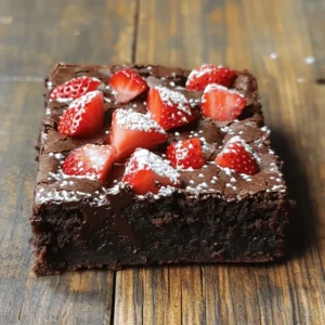 - 1 cup fresh strawberries, diced - 1/2 cup unsweetened cocoa powder - 1 cup all-purpose flour - 1 cup granulated sugar - 1/2 cup unsalted butter, melted - 2 large eggs - 1 teaspoon vanilla extract - 1/4 teaspoon salt - 1/2 teaspoon baking powder - 1/2 cup dark chocolate chips - Powdered sugar for dusting (optional) For this strawberry brownies recipe, gather these simple ingredients. Fresh strawberries add a burst of flavor. The cocoa powder and sugar create the rich base. Butter makes them moist, while the eggs bind everything together. Dark chocolate chips bring extra delight in every bite. You can easily find these ingredients at your local store. Fresh strawberries are key, so choose bright red ones. The quality of cocoa powder matters too; pick a brand you trust. This recipe is straightforward, making it perfect for new cooks or busy families. Remember, you can always check out the Full Recipe for more details on how to make these delicious brownies! - Preheat oven to 350°F (175°C) - Grease or line an 8x8 inch baking pan Start by getting your oven ready. Preheating ensures even baking. Greasing or lining the pan helps the brownies come out easily later. - Combine butter and sugar - Incorporate eggs and vanilla extract In a large bowl, mix melted butter and sugar. Whisk them until smooth. Then, add eggs one at a time. Stir in vanilla extract for flavor. - Sift cocoa powder, flour, baking powder, and salt - Gradually mix with wet ingredients In another bowl, sift cocoa powder, flour, baking powder, and salt. This step makes your brownies lighter. Slowly add this to the wet mix, stirring just until combined. - Fold in diced strawberries and dark chocolate chips Now it's time for the fun part! Gently fold in diced strawberries and dark chocolate chips. Make sure they are spread out evenly in the batter. - Pour batter into the prepared pan - Bake for 25-30 minutes and check for doneness Pour your brownie mix into the pan. Spread it out evenly. Bake for 25-30 minutes. To check if they are done, use a toothpick. It should come out with a few moist crumbs. - Allow brownies to cool - Cut into squares and dust with powdered sugar (optional) After baking, let the brownies cool in the pan for 10 minutes. Carefully lift them out and let them cool fully. Once cool, cut them into squares. You can dust with powdered sugar for a nice touch. Enjoy your tasty treat! For the complete details, check the Full Recipe. To make the best strawberry brownies, accurate measurements are key. Use a kitchen scale for the most precise results. This will help you avoid too much flour or sugar, which can ruin your brownies. To check if your brownies are done, insert a toothpick in the center. If it comes out with a few moist crumbs, they are ready. If it’s wet, give them a few more minutes. Remember, they will continue to cook a bit after you take them out. For rich flavor, always use high-quality cocoa powder and chocolate. This small change makes a big difference in taste. If you want a denser brownie, use less flour. For a lighter texture, whip the batter a little longer. You can also play with the mix-ins. Try adding nuts for crunch or different fruits for variety. Each tweak can make the brownies your own. Serving your strawberry brownies can be fun! You can cut them into neat squares or fun shapes with cookie cutters. Arrange them on a colorful plate for a pop of color. Dust the top with powdered sugar for a sweet finish. You can also add a few fresh strawberries on the side for a beautiful touch. For dessert tables, stack the brownies in a tiered display. This makes them look more inviting and delicious. {{image_4}} For those with gluten or dairy issues, you can still enjoy these brownies. Use gluten-free flour instead of all-purpose flour. Almond or coconut flour works well too. For a dairy-free option, substitute unsalted butter with coconut oil or a plant-based butter. Choose dairy-free chocolate chips for the best taste without dairy. Want to mix things up? You can add nuts like walnuts or pecans for crunch. Chopped nuts boost flavor and texture. You can also swap strawberries for other fruits. Raspberries or blueberries add a unique twist. If you want more flavor, try vanilla or almond extract. A pinch of cinnamon can also enhance the taste. Serving these brownies is fun! Pair them with vanilla ice cream or whipped cream for a delightful treat. Fresh fruit like sliced strawberries or a berry sauce makes a lovely topping. You can even drizzle chocolate sauce over the brownies for extra sweetness. These options make your dessert feel special and delicious. To keep your brownies fresh, store them in an airtight container. This helps prevent them from drying out. If you have leftovers, let them cool completely before packing. You can layer them with parchment paper to avoid sticking. A good choice for storage is a glass or plastic container with a tight seal. Freezing brownies is easy and great for long-term storage. First, wrap individual brownies in plastic wrap. Then, place them in a freezer-safe bag or container. Make sure to remove as much air as possible. To thaw, take them out and place them in the fridge overnight. For a warm treat, microwave them for about 10-15 seconds. To reheat brownies, use the microwave or the oven. If using the microwave, heat for 10 seconds at a time. Check often to avoid overcooking. For the oven, preheat to 350°F (175°C). Place brownies on a baking tray and warm for about 5-10 minutes. Serve warm with a scoop of ice cream or fresh strawberries for a delicious treat. Yes, you can use frozen strawberries. When using them, thaw and drain them first. This helps remove excess moisture. If you don’t, your brownies may turn out too wet. Cut the strawberries into small pieces before folding them into the batter. This will help spread their flavor evenly throughout the brownies. To check if your brownies are done, look for a few signs. The edges will start to pull away from the pan. When you insert a toothpick into the center, it should come out with a few moist crumbs attached. If it comes out clean, the brownies may be overbaked. Keep an eye on them after 25 minutes. If you need an egg substitute, there are a few options. You can use unsweetened applesauce, with 1/4 cup for each egg. Mashed bananas also work well, using 1/4 cup per egg. For a more neutral taste, try using flaxseed meal mixed with water. Combine 1 tablespoon of flaxseed meal with 2.5 tablespoons of water for each egg. To cut your brownies neatly, let them cool completely. Use a sharp knife for clean edges. Wipe the knife with a damp cloth between cuts. This helps keep your cuts crisp. For a fun twist, you can use cookie cutters to make fun shapes. Dust with powdered sugar for a beautiful finish. This blog post covered all you need to know to make delicious brownies. We started with the ingredients, including flour, strawberries, and chocolate. Next, I shared step-by-step instructions for mixing, baking, and serving. I provided tips to perfect your brownies and different variations for taste and dietary needs. Finally, we discussed storage options and how to reheat leftovers. Enjoy making these brownies, and remember to experiment with flavors. Happy baking!