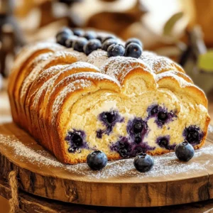 - 2 cups all-purpose flour - 1 cup fresh blueberries (or frozen, thawed and drained) - 1/2 cup granulated sugar - 1/2 cup cream cheese, softened to room temperature - 1/2 cup unsalted butter, melted and slightly cooled - 2 large eggs - 1/4 cup whole milk - 1 teaspoon pure vanilla extract - 2 teaspoons baking powder - 1/2 teaspoon baking soda - 1/4 teaspoon salt - Zest of 1 lemon (optional) - Powdered sugar for dusting (optional) You can switch blueberries for other fruits. Raspberries or cranberries work great. If you want a different taste, try vegan cream cheese or Greek yogurt instead of regular cream cheese. These options can change the flavor and texture of your bread. Each slice of this bread has about 180 calories. Here’s a quick look at the nutrients: - Fats: 8g - Proteins: 3g - Carbohydrates: 26g This bread offers a nice balance of taste and nutrition, making it a treat you can enjoy without guilt. If you want to dive deeper, check out the Full Recipe for more details. 1. Preheat your oven to 350°F (175°C). This temperature helps the bread bake evenly. 2. Prepare a 9x5-inch loaf pan. Grease it well or line it with parchment paper. This makes removal easy later. 3. In a large mixing bowl, add the softened cream cheese and granulated sugar. Beat them together with an electric mixer. Mix until smooth, about 2-3 minutes. 1. Add the melted butter, eggs, whole milk, and pure vanilla extract to the cream cheese mix. Blend until all ingredients are fully combined. 2. In a separate bowl, whisk together the all-purpose flour, baking powder, baking soda, salt, and lemon zest if you are using it. This ensures that the dry ingredients mix well. 3. Gradually add the dry mix to the wet mix. Stir gently with a spatula or wooden spoon. Mix until just combined; do not overmix. 4. Carefully fold in the blueberries. Gently add them without breaking any. This keeps the berries whole for a pop of flavor. 1. Pour the batter into the prepared loaf pan. Smooth the top with a spatula. This helps it bake evenly. 2. Bake in the preheated oven for 50-60 minutes. Check doneness by inserting a toothpick into the center. It should come out clean or with a few crumbs attached, not wet batter. 3. Once baked, let the bread cool in the pan for about 10 minutes. Then, transfer it to a wire rack to cool completely. This step improves the texture. 4. For a finishing touch, dust the top with powdered sugar before slicing and serving. It adds a nice look and taste. For the Full Recipe, check the ingredients listed earlier. Enjoy making this treat! To get even baking, always preheat your oven. This helps your bread rise and cook evenly. Use a light-colored loaf pan. Dark pans can cause the bread to brown too fast. Avoid overmixing your batter. Mix just until the dry and wet ingredients come together. This keeps your bread light and fluffy. Want more flavor? Try adding a pinch of cinnamon or nutmeg. They pair well with blueberries. You can also add a splash of almond extract for a nutty twist. To keep your bread moist, add a bit more butter or use Greek yogurt. This keeps it rich and tasty. Slice your bread into thick pieces for a hearty look. Place the slices on a pretty platter. Garnish with fresh blueberries and a dusting of powdered sugar. Drizzle with honey or maple syrup for extra sweetness. For a fun touch, serve with whipped cream or a dollop of yogurt on the side. These small details make your dish shine! For the full recipe, check out the main section. Enjoy baking! {{image_4}} You can make this bread even more fun by adding nuts or chocolate chips. Walnuts or pecans bring a nice crunch. You can also sprinkle in semi-sweet chocolate chips for a sweet twist. Try mixing in seasonal fruits too! Pumpkin or orange zest can give a new taste for fall. Want a gluten-free option? Use almond flour or coconut flour to swap out regular flour. Both work well but need some extra eggs or binding agents to hold it together. If you're vegan, replace the eggs with flax eggs and use coconut oil instead of butter. This keeps the bread moist and tasty! Spread some cream cheese or fruit jam on a slice for added flavor. A dollop of whipped cream could also be nice! For drinks, pair this bread with tea or coffee. The warm drinks complement the bread’s sweetness perfectly. To keep your Blueberry Cream Cheese Bread fresh at room temperature, wrap it tightly in plastic wrap. This helps to lock in moisture and keep the bread soft. Place the wrapped bread in a cool, dry spot, like your kitchen counter. It will stay good for about three days. If you notice any mold or a stale smell, it's best to toss it. For longer storage, freezing is a great option. To freeze, wrap the bread in plastic wrap, then place it in a freezer bag. This double layer protects it from freezer burn. You can freeze the bread for up to three months. When you're ready to enjoy it, remove the bread from the freezer and let it thaw in the fridge overnight. If you're short on time, you can also thaw it at room temperature for a few hours. To reheat your Blueberry Cream Cheese Bread, slice off a piece and place it in the microwave for about 10-15 seconds. This warms it without making it dry. If you prefer a crispy crust, you can toast it in a toaster oven for 5-7 minutes at 350°F (175°C). Just watch it closely to avoid burning. Enjoy it warm for the best taste! To keep your bread moist, use room temperature ingredients. This helps them blend well. You can also add a bit more butter or milk for extra moisture. When mixing, do not overwork the batter. Overmixing can lead to a dry loaf. Bake until just done; check with a toothpick. If it comes out clean, it’s ready! Yes, you can use frozen blueberries. Just thaw them first and drain any extra juice. This helps prevent the batter from getting too wet. Fold them in gently so they stay whole. They add a burst of flavor and color to the bread. This bread stays fresh for about 3 to 4 days at room temperature. Keep it in an airtight container to avoid drying out. Watch for signs of spoilage, like mold or a sour smell. If you notice these, it’s best to toss it. If you need a cream cheese substitute, try Greek yogurt or mascarpone cheese. You can also use vegan cream cheese for a dairy-free option. Each alternative brings a unique flavor and texture. Adjust sweetness if needed, as some options are less sweet. Absolutely! Blueberry Cream Cheese Bread is great for brunch. Serve it warm or at room temperature. It pairs well with coffee or tea. You can slice it and arrange it on a platter. Adding fresh berries or a dusting of powdered sugar makes it look special. Consider serving it with a side of whipped cream for a treat! For the full recipe, check out the complete guide above. This blog covers how to make delicious Blueberry Cream Cheese Bread. We reviewed the key ingredients, detailed step-by-step baking instructions, and shared helpful tips. Plus, we explored variations and storage methods. This bread is tasty and easy to customize based on your needs. Whether for brunch or a snack, it always impresses. Enjoy your baking journey and the joy it brings!