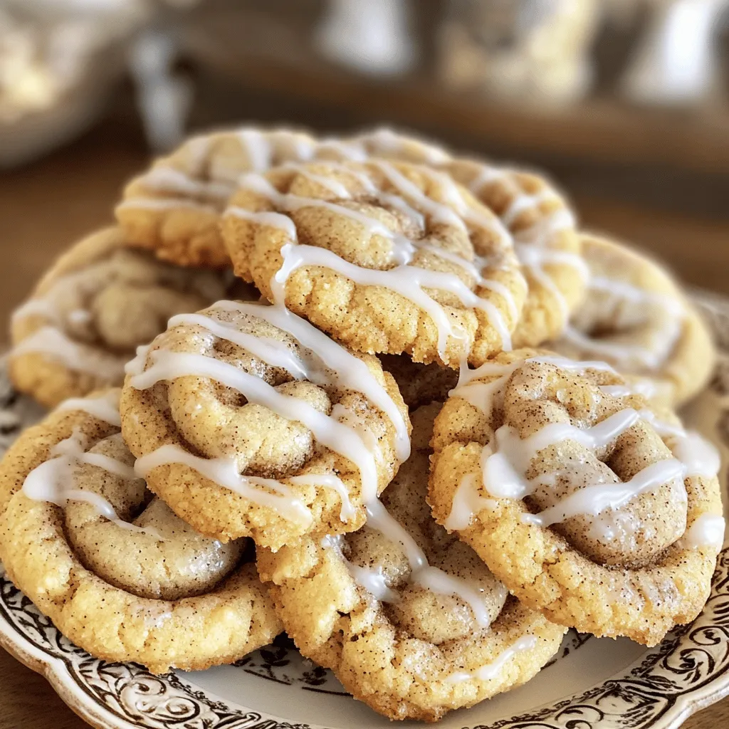 - 2 1/4 cups all-purpose flour - 1/2 teaspoon baking soda - 1 teaspoon baking powder - 1/2 teaspoon salt - 1 teaspoon ground cinnamon - 3/4 cup unsalted butter, softened - 1 cup packed brown sugar - 1/2 cup granulated sugar - 1 large egg - 1 tablespoon vanilla extract - 1/2 cup powdered sugar (for icing) - 1-2 tablespoons milk (for icing) When making soft and chewy cinnamon roll cookies, you need fresh ingredients. Fresh ingredients will make your cookies taste great. I always check the dates on my flour, baking soda, and cinnamon. Freshness matters! - Flour: Choose all-purpose flour that is soft and has no lumps. - Baking Powder & Soda: Check the expiration date. Old baking soda may not rise well. - Cinnamon: Smell it! Fresh cinnamon has a strong aroma. If it smells weak, it may be old. - Butter: Use unsalted butter that is soft but not melted. This will help the cookies blend well. - Sugars: Granulated and brown sugars should be soft, not hard or clumpy. - Flour: You can use gluten-free flour if needed. It works well for this recipe. - Butter: Coconut oil can replace butter for a dairy-free option. Use the same amount. - Egg: For vegan cookies, use a flaxseed egg. Mix 1 tablespoon of flaxseed with 2.5 tablespoons of water. - Milk for Icing: Any plant-based milk works great for the icing. Almond or oat milk are good choices. If you want the full recipe, you can find it above. These tips will help you create delicious cookies that everyone will love! - Preheat your oven to 350°F (175°C). - Line a baking sheet with parchment paper. This helps keep your cookies from sticking. - In a medium bowl, mix together the flour, baking soda, baking powder, salt, and cinnamon. This step helps to evenly blend all the dry ingredients. - In a large bowl, beat the softened butter with the brown and granulated sugars. Use a hand mixer for best results. Mix until it looks light and fluffy. - Add the egg and vanilla extract to the butter mix. Blend until smooth and well combined. - Slowly add the dry ingredients to the wet mix. Stir gently until just combined. Avoid over-mixing, as this can make your cookies tough. - Use a cookie scoop or spoon to drop rounded balls of dough onto the prepared baking sheet. Space them about 2 inches apart. - Bake the cookies for 10-12 minutes until the edges are golden. The centers may seem soft, but they will firm up as they cool. - To make the icing, whisk together powdered sugar and milk in a small bowl. Adjust the milk until you get a smooth, drizzle-able consistency. - Once the cookies cool for a few minutes, drizzle the icing on top. Let them cool completely on the baking sheet before moving them. For the full recipe, you can refer to the details above. To get soft and chewy cookies, avoid over-mixing. When you mix too much, the cookies can turn tough. Mix until just combined. This keeps the dough light and fluffy. Understanding baking times is key, too. Bake your cookies for 10 to 12 minutes. They should be lightly golden on the edges. The centers may look a bit underbaked. This is fine! They will firm as they cool. You can add fun flavors to your cookies. Try mixing in nuts or chocolate chips. Chopped pecans or walnuts give a nice crunch. Dark chocolate chips add richness. For icing, you can switch it up! Instead of just milk and powdered sugar, add a splash of maple syrup. A little cocoa powder creates a chocolate icing. You can even use cream cheese for a tangy twist. Make your cookies shine when you serve them! Arrange them on a colorful platter. Drizzle extra icing over the top for flair. Add a sprinkle of ground cinnamon for color and flavor. For a crunch, consider garnishing with chopped nuts. These small touches make your cookies look and taste gourmet. For the full recipe, check the earlier section. Enjoy baking! {{image_4}} You can make these cookies gluten-free. Use a 1:1 gluten-free flour blend. This swap works well for the all-purpose flour. Ensure your baking soda and baking powder are also gluten-free. Mix the dry ingredients as you normally would. Then, follow the rest of the recipe steps. The cookies will still be soft and chewy. You won't miss the gluten at all. To make these cookies vegan, replace the egg with a flax egg. Combine one tablespoon of flaxseed meal with three tablespoons of water. Let this sit for a few minutes to thicken. For the butter, use vegan margarine. This change keeps the cookies tasty and soft. The rest of the recipe stays the same. Enjoy these cookies without animal products. You can spice up your cookies for the season. Try adding pumpkin spice for a fall treat. Use one tablespoon of pumpkin spice instead of cinnamon. During winter, add peppermint extract for a fresh twist. Just a few drops will give your cookies a holiday vibe. You can also add chopped nuts or chocolate chips. These additions will bring new flavors to your cinnamon roll cookies. For more ideas, check out the Full Recipe for Soft & Chewy Cinnamon Roll Cookies. To keep your cookies fresh, use an airtight container. A glass or plastic container works best. Line the bottom with parchment paper for added softness. This helps absorb moisture and keeps cookies chewy. Place a piece of bread in the container. It adds moisture and keeps the cookies from drying out. Store the container at room temperature, away from direct sunlight. Freezing your cinnamon roll cookies is easy and smart. First, let the cookies cool completely. Then, place them in a single layer on a tray. Freeze them for about an hour. This prevents them from sticking together. Once frozen, transfer the cookies to a freezer-safe bag. Remove as much air as possible. They can last up to three months in the freezer. When you're ready to enjoy your frozen cookies, take them out. Let them thaw at room temperature for about 30 minutes. If you want them warm, preheat your oven to 350°F (175°C). Place the cookies on a baking sheet for about 5 minutes. This will revive their soft, chewy texture. You can also microwave a single cookie for about 10-15 seconds. Enjoy your Soft & Chewy Cinnamon Roll Cookies any time you want! To keep your cookies thick, use cold butter. Softened butter can make cookies spread out too much. Chill the dough for 30 minutes before baking. This helps the cookies hold their shape. Also, make sure to measure your flour correctly. Too little flour can lead to flat cookies. Yes, you can double the recipe! Just make sure to mix everything well. Use two baking sheets if you have them. Keep an eye on the baking time. Larger batches may need a few extra minutes in the oven. To prevent sticking, line your baking sheet with parchment paper. This makes it easy to lift the cookies off. You can also use a silicone baking mat. If you don’t have these, lightly grease the baking sheet with cooking spray or butter. In this blog post, we explored how to make delicious cookies from scratch. We covered the important ingredients, step-by-step instructions, and helpful tips for success. Remember to select fresh ingredients and consider fun variations to enhance your cookies. Storing your leftovers properly keeps them fresh and tasty. With these insights, you can bake perfect cookies every time. Enjoy the process and share your creations with friends and family!