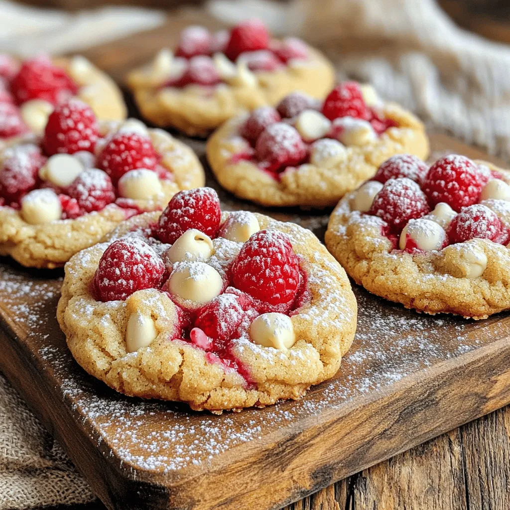 - 1 cup unsalted butter, softened to room temperature - 1 cup granulated sugar - 1 large egg, at room temperature - 1 teaspoon pure vanilla extract - 2 cups all-purpose flour - 1/2 teaspoon baking soda - 1/4 teaspoon fine sea salt - 1 cup fresh raspberries, gently mashed - 1/2 cup white chocolate chips - 1/4 cup powdered sugar (for dusting) The main ingredients in raspberry cookies create great flavor and texture. The butter gives a rich taste and helps cookies stay soft. Sugar adds sweetness, while the egg binds everything together. Vanilla gives a nice aroma that makes these cookies special. Flour provides structure, and baking soda helps them rise. The fine sea salt balances the sweetness, making each bite perfect. Fresh raspberries are the star here. They add a tart burst that contrasts with the sweet chocolate chips. - Almond extract or lemon zest - Dark chocolate chips instead of white - Nuts or seeds for added texture These optional ingredients let you customize your cookies. Almond extract or lemon zest can give a bright twist. Dark chocolate chips offer a deeper chocolate flavor than white ones. Adding nuts or seeds gives a nice crunch. You can really make these cookies your own! Don't forget to check the Full Recipe for more details. - Preheat oven to 350°F (175°C) - Line baking sheet with parchment paper Start by creaming the butter and sugar in a large bowl. Use a hand mixer or stand mixer on medium speed. Mix until it looks light and fluffy. This will take about 3-4 minutes. Next, add in the egg and vanilla extract. Beat until mixed well. Scrape down the bowl to ensure everything is combined. In another bowl, whisk together the flour, baking soda, and salt. Slowly add this dry mix into the wet mix. Stir on low speed until it just comes together. Be careful not to overmix. Now, gently fold in the raspberries and white chocolate chips. Use a spatula for this. Try to keep the raspberries whole for bursts of flavor. After mixing, use a cookie scoop or tablespoon to drop portions of dough onto the lined baking sheet. Leave about 2 inches of space between each dough ball. Bake the cookies in your preheated oven for 12-15 minutes. Look for lightly golden edges and firm centers. Once done, remove the cookies from the oven. Let them cool on the baking sheet for about 5 minutes. After that, transfer them to a wire rack to cool completely. Enjoy the sweet aroma as they cool! You can find the complete instructions in the Full Recipe. - Avoid overmixing the dough: Mix just until combined. Overmixing can make cookies tough. - Ensure raspberries are roughly the same size: This helps them cook evenly, giving each bite a sweet burst. - Sift powdered sugar before serving: This makes a lovely dusting on top of your cookies. It adds a nice touch. - Use decorative plates or tiered stands: This elevates your cookie display and makes it look fancy. - Not letting the butter soften enough: Soft butter blends better and makes cookies light and fluffy. - Overbaking or underbaking the cookies: Keep an eye on them. They should be golden on the edges and soft in the middle. By following these tips, you can create beautiful and tasty raspberry cookies that everyone will love! For the full recipe, check the section above. {{image_4}} You can switch raspberries with other berries. Try blueberries or strawberries for a new taste. They all bring unique flavors. Adding citrus zest, like lemon or orange, makes the cookies bright. This simple change adds a fresh zing. For a gluten-free treat, use almond or oat flour. Both options work well in this recipe. If you want to make vegan cookies, replace butter with coconut oil. You can also swap the egg for a flaxseed meal mix. These options keep the cookies delicious. During the holidays, add spices like cinnamon or nutmeg. These flavors match the festive spirit. In summer, try adding lemon or mint. They give a refreshing twist, perfect for warm days. Each variation keeps the cookies fun and exciting! Store your raspberry cookies in airtight containers at room temperature. This keeps them soft and fresh. They will stay tasty for several days. If you want them to last longer, you can refrigerate them. Just remember to let them come back to room temp before enjoying. To freeze baked cookies, place them in a single layer on a baking sheet. Freeze them for about an hour until they are solid. After that, put them in a freezer-safe bag or container. When you want to eat them, take out the cookies and let them thaw at room temperature. This keeps their taste and texture just right. Raspberry cookies last about 5 to 7 days at room temperature. If you see any signs of dryness or hardening, they might be stale. A good way to check is by looking at the texture. If they feel hard or crumbly, it’s time to toss them. Enjoy your cookies fresh for the best flavor! For the full recipe, click here. Yes, you can use frozen raspberries. They work well in this recipe. Just thaw them first. Gently squeeze out extra juice to avoid soggy cookies. Fold them into the dough carefully. This keeps the raspberries whole for bursts of flavor. Look for a few signs of perfect cookies. The edges should be lightly golden brown. The centers should feel firm to the touch. If they seem too soft, they might need a bit more time. Keep an eye on them during the last few minutes. You can prepare the dough ahead of time. It stores well in the fridge for up to three days. Just wrap it tightly in plastic wrap. When you're ready, bake them fresh for a warm treat. You can also freeze the dough. Use it within three months for best quality. These cookies pair well with several drinks. Try serving them with a cup of tea or coffee. A glass of milk complements their sweetness too. For a fruity touch, serve them with raspberry lemonade. Fresh raspberries on the side add a nice pop of color. Raspberry cookies are delicious and easy to make. You learned about the main and optional ingredients, clear steps for baking, and tips to perfect your cookies. You can try fun variations, store them correctly, and avoid common mistakes. With these insights, you can enjoy tasty cookies anytime. Baking should be fun and rewarding. Happy baking!