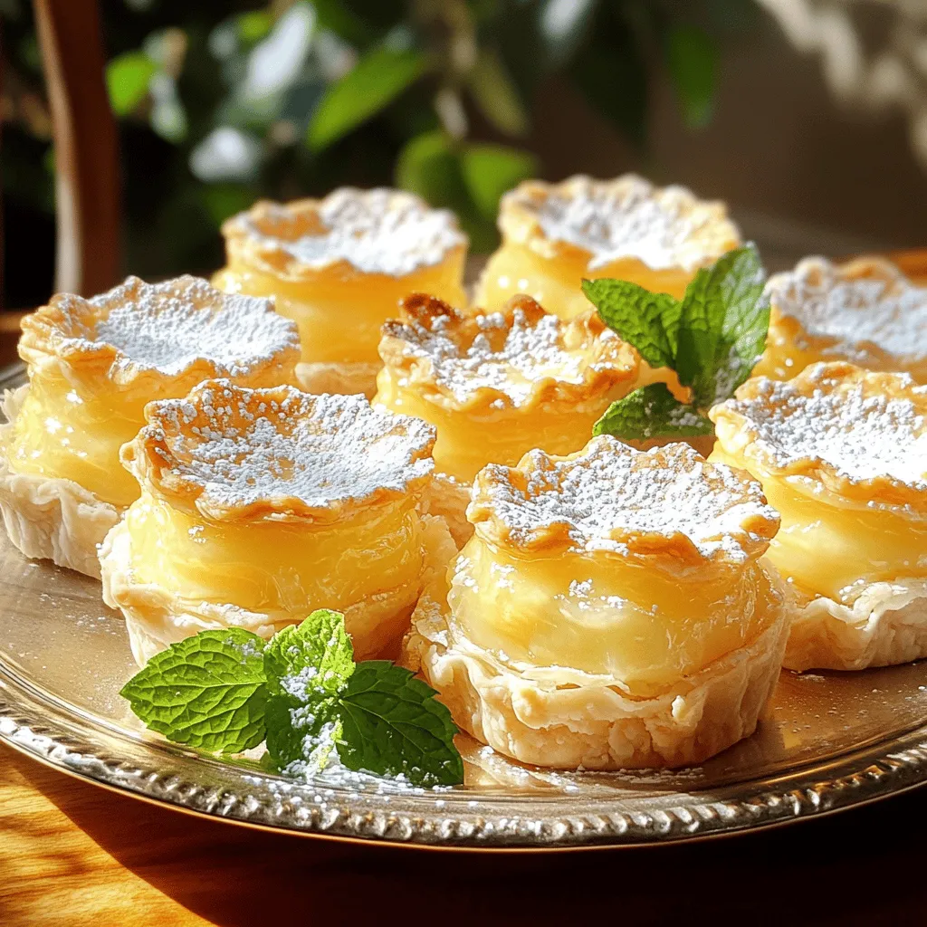 To make Baby Lemon Impossible Pies, you need: - 1 cup milk (whole or low-fat) - 1/2 cup granulated sugar - 1/2 cup all-purpose flour - 1/4 cup unsalted butter, melted - 3 large eggs - 2 teaspoons freshly grated lemon zest - 1/4 cup freshly squeezed lemon juice - 1 teaspoon baking powder - Pinch of fine sea salt - Powdered sugar, for dusting (optional) - Fresh mint leaves, for garnish (optional) These ingredients combine to create a light and fluffy treat. Each one plays a role in flavor and texture. The eggs help bind the mix together, while the lemon zest and juice bring a bright, tangy flavor. If you or your guests have dietary needs, you can easily modify this recipe. For a dairy-free option, use almond milk or coconut milk. Instead of butter, try coconut oil or a dairy-free butter substitute. If you need a gluten-free option, replace the all-purpose flour with a gluten-free blend. Look for one meant for baking. These swaps keep the pies tasty and suitable for more people. Each Baby Lemon Impossible Pie has about: - Calories: 120 - Protein: 3g - Fat: 5g - Carbohydrates: 17g - Sugar: 8g - Fiber: 0g These mini pies are a great treat that you can enjoy without too much guilt. They are perfect for parties or just a fun dessert at home. For the full recipe, check out the Lemon Bliss Mini Impossible Pies section. Start by heating your oven to 350°F (175°C). This makes sure the pies bake evenly. Next, grab a muffin tin. Grease it with non-stick spray or use paper liners. This helps with easy removal later. In a big bowl, mix together the milk, sugar, flour, and melted butter. Then, add the eggs, lemon zest, lemon juice, baking powder, and a pinch of salt. Whisk it all until the batter is smooth. No lumps allowed! Now, pour the batter into your muffin tin. Fill each cup about 3/4 full. This gives the pies room to puff up. Place the tin in your preheated oven. Bake for 20 to 25 minutes. You'll know they are ready when the edges turn golden brown. Insert a toothpick into the center. If it comes out clean, your pies are done! Once baked, let the mini pies cool in the tin for 10 minutes. This helps them set. Then, move them to a wire rack to cool completely. When cool, dust the tops with powdered sugar if you want a sweet finish. You can also add fresh mint leaves for a pop of color. Arrange these pies on a nice platter. Offer small forks or spoons for each guest. For a special touch, serve them with whipped cream. Enjoy your Baby Lemon Impossible Pies! Check out the Full Recipe for more details. When making Baby Lemon Impossible Pies, keep texture and taste in mind. You want them soft and easy to chew. Use less sugar to keep it healthy. Avoid using lemon zest if your baby is young, as it can be too strong. Ensure all ingredients are fresh and safe for their age. Always consult your pediatrician if unsure about any ingredient. To get that light, fluffy texture, mix the batter well. Whisk your ingredients until no lumps remain. Don’t overmix, as this can make them dense. Fill the muffin tin only three-quarters full. This allows room for the pies to rise. Baking them at the right temperature is also key. Keep an eye on them, and remove them when golden brown. Serve these mini pies warm or at room temperature. Cut them in half for smaller bites. You can add a small scoop of yogurt on the side for dipping. Dust with powdered sugar for a fun touch. Fresh mint leaves can add color but are optional. Make it a family treat by enjoying them together! For the full recipe, visit the link provided. {{image_4}} You can easily change the flavor of these pies. Instead of lemon, try orange or lime. Use the same amount of juice and zest. For a fun twist, mix in some coconut or even chocolate. Each option brings a new taste, making it exciting for everyone. Garnishing can take your pies to the next level. You can top them with fresh berries like strawberries or raspberries. A drizzle of chocolate or caramel sauce adds extra flavor. You can also sprinkle toasted coconut for crunch. These simple touches make your pies look great and taste even better. I love making these pies in mini sizes. They are perfect for parties or snacks. You can also bake them in standard muffin tins. Just adjust the baking time to around 25-30 minutes. Either way, they will be delightful. You can serve them warm or cool, based on your preference. Store your Baby Lemon Impossible Pies in an airtight container. This keeps them fresh. If you have leftovers, let them cool completely first. Then, place them in the fridge. They can last up to three days. You can layer them with parchment paper to avoid sticking. To freeze these mini pies, wrap each one tightly in plastic wrap. Place them in a freezer-safe bag or container. They will stay good for about two months. When you want to enjoy them again, just take out as many as you need. To reheat, use the oven for the best results. Preheat your oven to 350°F (175°C). Place the pies on a baking sheet. Heat them for about 10 minutes, or until warm. This helps keep the texture soft and delightful. You can also use the microwave, but they may get a bit soggy. Enjoy your tasty treats! Yes, you can use alternative sweeteners. Try stevia or monk fruit sweetener. These options can lower calories while keeping sweetness. Adjust the amount to match your taste. Remember, some sweeteners are sweeter than sugar. So, use less than the sugar amount. You can store these pies for up to three days. Keep them in an airtight container at room temperature. They may last longer in the fridge, but the texture might change. If you want to enjoy them later, freezing is a great option. Yes, these pies are great for toddlers. They have a soft texture and a light lemon taste. Always check for allergies to ingredients like eggs and milk. Cut the pies into small pieces for easy handling by little hands. You can serve fresh fruit like berries or slices of kiwi. A scoop of yogurt or a dollop of whipped cream works well too. For a fun twist, add a small glass of lemonade. These sides enhance the flavor and make the meal more fun. In this post, we covered how to make Baby Lemon Impossible Pies. You learned the ingredients, alternatives for allergens, and nutrition facts. We discussed the steps for mixing, baking, and cooling. I shared tips for making these pies baby-friendly and achieving the right texture. You also found variations and storage tips for leftovers. All of this information helps you create tasty pies for your little ones. Enjoy baking and watching them delight in these treats!