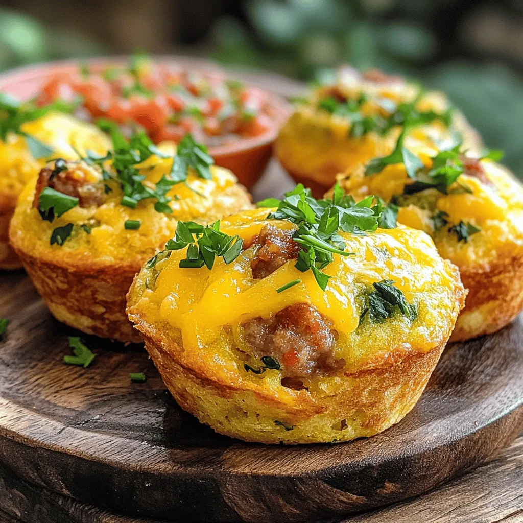 - 1 cup all-purpose flour - 1 teaspoon baking powder - ½ teaspoon salt - ½ cup Greek yogurt - 1 large egg - 1 cup diced cooked breakfast sausage or chorizo - 1 cup shredded sharp cheddar cheese - ½ cup finely chopped spinach (optional) - 1 tablespoon extra virgin olive oil - 1 teaspoon garlic powder - ½ teaspoon smoked paprika - Fresh herbs for garnish When making Breakfast Bombs, it’s key to gather the right ingredients. Each one plays a role in flavor and texture. The flour gives a soft base, while the yogurt adds moisture. The egg binds everything together, making it easier to form. The cooked breakfast sausage or chorizo brings a savory kick. You can switch these for veggies if you want. The cheddar cheese melts beautifully, adding richness. Spinach is optional but adds nutrition and color. The olive oil helps keep the bombs moist, while garlic powder and smoked paprika add depth. Fresh herbs on top give a nice finish. You can use parsley or chives for a pop of flavor. - Caloric content per serving: Approximately 150 calories. - Macronutrient breakdown: About 15g carbs, 8g protein, 7g fat. - Optional healthy substitutions: Use whole wheat flour for extra fiber or low-fat cheese for fewer calories. These Breakfast Bombs pack a lot of flavor without too many calories. You can enjoy them as a quick meal. Start by preheating your oven to 375°F (190°C). This step is key to getting your Breakfast Bombs to rise well. Next, grease a standard muffin tin with cooking spray. You could also line it with muffin liners. This makes it easy to take out the bombs after baking. In a large bowl, whisk together 1 cup of all-purpose flour, 1 teaspoon of baking powder, and ½ teaspoon of salt. It is important to make sure there are no clumps. This way, your Breakfast Bombs will have a nice, even texture. In a different bowl, take ½ cup of Greek yogurt and 1 large egg. Whisk them together until you get a smooth and creamy mix. This step helps the bombs stay moist and tasty. Now, pour the yogurt and egg mixture into the bowl with the dry ingredients. Gently stir them together with a spatula or wooden spoon. Be careful not to overmix. If you mix too much, the bombs can turn out dense. Use a spoon to scoop the mixture into the prepared muffin tin. Fill each cup about three-quarters full. This gives them enough room to rise and become fluffy. Place the muffin tin in your preheated oven. Bake for 20-25 minutes. To check for doneness, insert a toothpick into the center of a bomb. If it comes out clean, they are ready. For the full recipe, please refer to the original instructions. To achieve fluffy Breakfast Bombs, use the right mixing method. First, mix the dry and wet ingredients separately. This helps keep the batter light. When you combine them, stir gently. Overmixing makes the bombs dense. Aim for a thick, chunky batter. This texture is key for that perfect fluffiness. Pair your Breakfast Bombs with tasty sauces and dips. Salsa or hot sauce adds a nice kick. You can also serve them with a dollop of sour cream for creaminess. For presentation, arrange the bombs on a colorful plate. Garnish with fresh herbs for a pop of color. This makes the dish look appealing and fresh. For picky eaters, simplify the ingredients. You can skip the spinach or use only cheese. Adding a touch of honey or maple syrup on top makes it sweet. Kids love fun toppings like sprinkles or mini chocolate chips. These adjustments make Breakfast Bombs fun and tasty for everyone. For the full recipe, check the previous section. {{image_4}} You can make tasty vegetarian breakfast bombs by swapping out the meat. Try using 1 cup of diced mushrooms or bell peppers instead of sausage. You can also add ½ cup of shredded zucchini or diced tomatoes for extra flavor. Spinach is great, but you can use kale or arugula for a twist. Mix these veggies into the batter for a colorful treat. For some heat, use spicy sausage like chorizo. You can also add 1 teaspoon of cayenne pepper or red chili flakes to the batter. This will give your bombs a nice kick! Top them with sliced jalapeños or a drizzle of hot sauce before serving for even more flavor. Making a large batch of breakfast bombs saves time. Prepare and bake them as usual, then cool completely. Store them in an airtight container in the fridge for up to 5 days. For longer storage, freeze them in a single layer. To reheat, microwave for 1-2 minutes or bake at 350°F (175°C) for 10-15 minutes. They will taste just as good! For full details, check out the Full Recipe. After making Breakfast Bombs, let them cool completely. Then, store them in the fridge. Place them in an airtight container. They will stay fresh for up to three days. If you keep them in the fridge, the taste and texture remain good. To keep Breakfast Bombs for a long time, freeze them. Wrap each bomb in plastic wrap. Then, place them in a freezer bag. They can last up to three months in the freezer. When you want to eat them, take them out and thaw overnight in the fridge. To reheat, place them in a microwave for about 30 seconds. You can also heat them in an oven at 350°F (175°C) for 10 minutes. This helps keep them soft and tasty. Enjoy your stored Breakfast Bombs just like fresh! For the full recipe, check out the instructions above. Breakfast Bombs are tasty, bite-sized treats filled with delicious ingredients. They often contain sausage, cheese, and spices wrapped in a soft dough. You can customize them to suit your taste. These treats are perfect for busy mornings or brunch with friends. Yes, you can prepare Breakfast Bombs in advance. Make the mixture and fill the muffin tin. Cover it and store it in the fridge for up to one day. When you are ready, bake them straight from the fridge. This saves time on busy mornings. Absolutely! You can swap out meats like bacon or ham for the sausage. If you prefer plant-based options, try using tofu or tempeh. For cheese, feel free to use mozzarella or feta. These changes let you create unique flavors for your Breakfast Bombs. Yes, you can make Breakfast Bombs gluten-free. Use gluten-free flour instead of all-purpose flour. Almond flour or coconut flour are great options. Make sure your other ingredients are gluten-free too. This way, everyone can enjoy them! To check if your Breakfast Bombs are done, use a toothpick. Insert it into the center of a bomb. If it comes out clean, they are ready. They should also be golden brown on top. This ensures they are cooked through and still moist. In this post, we covered how to make delicious Breakfast Bombs. You learned about the key ingredients, step-by-step instructions, and helpful tips for perfecting the recipe. The variations allow for creativity, whether you want spicy or vegetarian options. Remember, storing them right helps keep them fresh for longer. Feel free to customize your Breakfast Bombs for everyone's taste. Cooking should be fun and tasty! Enjoy your creations!
