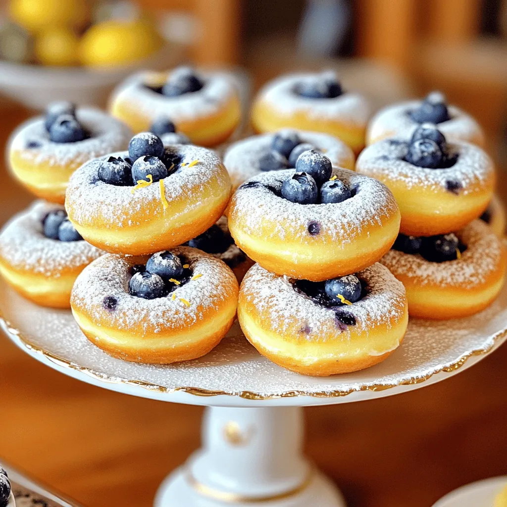 Here’s what you need to make these tasty blueberry cake donuts. The ingredients are simple and easy to find. - 1 cup all-purpose flour - 1/2 cup granulated sugar - 1/4 cup unsalted butter, melted - 1/2 cup milk - 1 large egg - 1/2 teaspoon vanilla extract - 1 teaspoon baking powder - 1/4 teaspoon salt - 1 cup fresh blueberries (or frozen, thawed) - 1 tablespoon lemon zest - 1/4 teaspoon cinnamon (optional) - Powdered sugar for dusting (optional) These ingredients work together to make soft and moist donuts. The blueberries add a burst of flavor. The lemon zest brings freshness. You can also add cinnamon if you like a warm spice note. Using fresh blueberries is best for the flavor. If you use frozen blueberries, make sure to thaw them first. This helps keep the batter from getting too wet. Don't forget to check out the Full Recipe for all the steps needed to create these delightful treats. Each bite will make you feel like you are enjoying a little piece of heaven. - Set the temperature to 350°F (175°C). - Prepare the donut pan with non-stick cooking spray. - Combine 1 cup all-purpose flour, 1/2 cup granulated sugar, 1 teaspoon baking powder, 1/4 teaspoon salt, and 1/4 teaspoon cinnamon in a bowl. - Mix 1/4 cup melted butter, 1/2 cup milk, 1 large egg, 1/2 teaspoon vanilla extract, and 1 tablespoon lemon zest in another bowl. - Gently stir the wet mixture into the dry ingredients without overmixing. A few lumps are fine. - Fold in 1 cup fresh blueberries, then fill each donut pan cavity about two-thirds full. - Bake for 10-12 minutes. Let the donuts cool for about 5 minutes in the pan. Then, transfer them to a wire rack to cool completely. If you want more details, check out the Full Recipe. Enjoy making these delicious blueberry cake donuts! - Use fresh blueberries for the best flavor and texture. - Avoid overmixing the batter to keep donuts soft. Using fresh blueberries makes a huge difference. They burst with flavor, adding sweetness and a nice pop to each bite. If you only have frozen blueberries, that’s okay! Just make sure to thaw and drain them first. This helps keep the batter from getting too wet. When mixing your batter, be gentle. Overmixing can lead to tough donuts. Stir until the ingredients just come together. A few lumps are perfectly fine. This keeps your donuts light and fluffy. - Serve with a light dusting of powdered sugar or a simple glaze. For serving, I love to dust the donuts with powdered sugar. It adds a sweet touch and makes them look pretty. You can also drizzle a simple glaze made from powdered sugar and milk. Just mix until smooth and drizzle over the top. - Experiment with additional spices like nutmeg or variations in citrus zest. Adding a pinch of nutmeg or some lemon zest can elevate the flavor. It gives your donuts a unique twist. Try different spices to find your favorite combination. A little creativity goes a long way in the kitchen! {{image_4}} If you need a gluten-free option, it’s easy! Just swap out the all-purpose flour for a gluten-free flour blend. Many stores now sell these blends. They work well and keep the donuts soft. You won’t miss the gluten at all. Blueberry cake donuts are tasty, but don’t stop there! You can try other fruits too. Raspberries add a tart kick. Strawberries bring a sweet touch. Just use the same amount of fruit. This lets you enjoy new flavors while keeping the recipe simple. Want a vegan version? It’s simple! Replace the egg with a flax egg. To make a flax egg, mix 1 tablespoon of ground flaxseed with 2.5 tablespoons of water. Let it sit for a few minutes. Use plant-based milk and butter instead of dairy. This way, everyone can enjoy these tasty treats! You can find the Full Recipe above to explore these variations and get started on your baking adventure. Store your blueberry cake donuts in an airtight container. They will stay fresh for 1-2 days at room temperature. Keep them away from direct sunlight to prevent drying out. For longer freshness, refrigerate the donuts. They can last up to a week in the fridge. Just place them in an airtight container to keep them moist. Want to save some for later? Freeze the donuts individually wrapped. They will keep well for up to 3 months. When you’re ready to enjoy them, thaw at room temperature or warm them briefly in the oven. This keeps the taste fresh, just like when they were baked. - Yes, thaw and drain them before folding into the batter. Frozen blueberries are a great option. They can work well if fresh ones are not available. Thawing them helps to prevent too much moisture in the batter. Drain them to keep your donuts light and fluffy. - Ensure not to overmix the batter and measure the flour correctly. Dense donuts are often a sign of overmixing. Mixing too much can lead to tough donuts. Also, make sure to measure your flour accurately. Too much flour can weigh down the batter. - Consider using whole wheat flour and reducing sugar or adding applesauce. To make these donuts healthier, swap all-purpose flour for whole wheat flour. This adds fiber to your treat. You can also cut down on sugar. Applesauce can be a great substitute for some sugar, adding moisture too. - Refer to the section above for the complete list of ingredients and instructions. The Full Recipe is easy to find above. It includes all the steps to bake these tasty treats. Enjoy your baking adventure! You now have all the steps to make delicious blueberry cake donuts. We covered the ingredients, mixing methods, baking tips, and storage advice. Remember to use fresh blueberries for the best taste, and don't overmix. Try different fruits or gluten-free options for fun variations. Follow these tips, and you’ll enjoy perfect donuts every time. Happy baking!