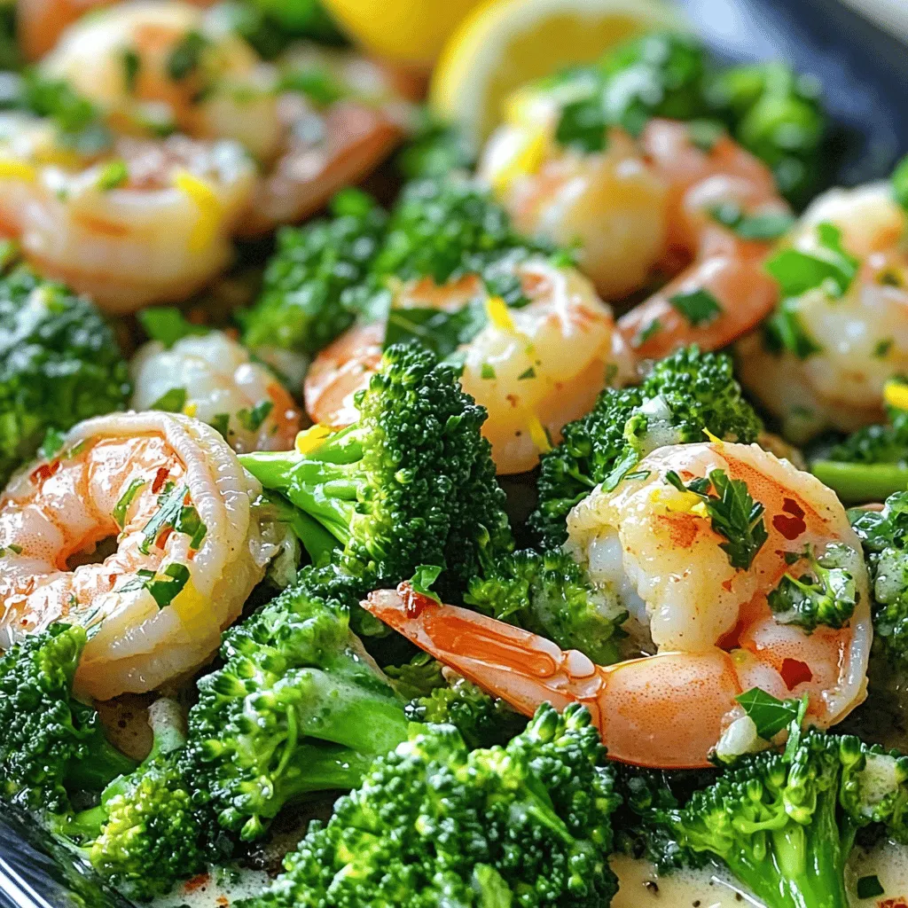- 1 lb large shrimp, peeled and deveined - 2 cups broccoli florets - 4 tablespoons unsalted butter - 5 cloves garlic, minced - 1 tablespoon fresh lemon juice - 1 teaspoon lemon zest - 1 teaspoon red pepper flakes - Salt and pepper to taste - Fresh parsley for garnish For this Garlic Butter Shrimp and Broccoli dish, you need a few key items. First, the shrimp must be large, peeled, and deveined. This is vital for great taste and texture. The broccoli florets add color and crunch, making the meal not just tasty but also visually appealing. You will also need unsalted butter. This ingredient gives the dish its rich, buttery flavor. Next, garlic is a must. It adds an aromatic quality and pairs well with the shrimp. Fresh lemon juice and zest brighten the dish, balancing the rich butter. For those who love a little heat, red pepper flakes are optional. They add a fiery kick that can elevate the dish. Salt and pepper are essential for flavoring. Finally, fresh parsley gives a nice pop of color and freshness when you serve the dish. Finding fresh ingredients makes a big difference. I recommend visiting local markets or trusted suppliers for the best quality. You can find the complete cooking steps in the Full Recipe. Enjoy cooking! - Blanching the Broccoli Start by filling a large pot with water. Bring the water to a rolling boil. Add a generous pinch of salt to season the water. Once boiling, add the broccoli florets. Cook for 2-3 minutes until they turn bright green and slightly tender. Use a slotted spoon to take out the broccoli. Place it in a colander to drain. Set the blanched broccoli aside. - Sautéing the Garlic Take a spacious skillet and melt 2 tablespoons of unsalted butter over medium-high heat. Wait for the butter to foam a bit. Once it starts sizzling, add the minced garlic. Sauté for about 30 seconds until it smells good and turns lightly golden. Watch it closely so it doesn’t burn. - Adding Seasoning Now, add the prepared shrimp to the skillet. Sprinkle in the optional red pepper flakes, salt, and black pepper for taste. Stir the shrimp gently. This will help them cook evenly. - Cooking Time and Techniques Cook the shrimp for 3-4 minutes. They should turn pink and opaque when done. Stir occasionally to ensure they cook well. Remove the skillet from heat once they are fully cooked. - Incorporating Broccoli Gently add the blanched broccoli back into the skillet with the shrimp. Use a spatula to stir carefully. You want to mix everything without breaking the broccoli florets. - Flavor Enhancements Pour in the remaining 2 tablespoons of butter. Add the fresh lemon juice and zest. Stir everything together for another 1-2 minutes. The butter should melt and coat the shrimp and broccoli well. This step brings all the flavors together. For the full recipe, refer to the [Full Recipe]. - Ensuring Perfectly Cooked Shrimp Cook shrimp for 3-4 minutes. Look for a bright pink color. They should be firm, not rubbery. If you overcook them, they can turn tough. Keep an eye on them as they cook. - Tips for Blanching Broccoli Use boiling water with salt for blanching. This keeps the color bright. Cook for just 2-3 minutes. Then, quickly cool the broccoli in ice water. This stops cooking and keeps it crunchy. - Alternatives for Shrimp You can use chicken or tofu instead of shrimp. Chicken should be cut into small pieces. Cook until it reaches 165°F. Tofu should be firm and cubed. Sauté until golden brown. - Vegetable Options for Broccoli If you want variety, try asparagus or green beans. You can also use snap peas or bell peppers. These will add nice color and flavor to your dish. - Best Side Dishes Garlic bread pairs well with this meal. It helps soak up the garlic butter. A fresh salad is also a great choice. It adds a nice crunch and freshness. - Pairing with Rice or Noodles Serve this dish with white rice or noodles. They complement the rich flavors of the shrimp and broccoli. You can also use brown rice for a healthier option. Check out the Full Recipe for more details on how to create this delightful meal. {{image_4}} You can switch the shrimp for chicken or tofu. Chicken works well with garlic butter too. Cut the chicken into bite-sized pieces and cook it for about 5-6 minutes. Tofu is great for a plant-based choice. Use firm tofu, cut into cubes, and sauté it until golden. Seafood variations are fun. Try scallops or crab instead of shrimp. Both add a nice twist. Cook scallops for about 2-3 minutes each side until golden. For crab, use pre-cooked meat and just heat it through. Experimenting with herbs can brighten this dish. Fresh basil or cilantro can add a unique touch. Chop them fine and stir them in at the end. You can also try fresh thyme or dill for a different flavor profile. Spice combinations can elevate your meal. Consider adding smoked paprika for warmth. A dash of cayenne pepper can bring heat. Mix these into the garlic butter for a bold flavor boost. For gluten-free options, this dish is naturally safe. Ensure any added sauces are gluten-free. You can also serve it over rice or quinoa for a hearty meal. Low-calorie modifications are easy too. Use less butter or substitute with olive oil. You can also load up on broccoli for extra fiber and vitamins without the calories. Enjoy this tasty meal while sticking to your dietary goals. Don't forget to check the Full Recipe for more details! To keep your Garlic Butter Shrimp and Broccoli fresh, use these tips: - Refrigeration Tips: Let the dish cool to room temperature. Place it in the fridge within two hours of cooking. - Best Storage Containers: Use airtight containers to prevent spills and keep flavors intact. Glass containers work well for this dish. If you want to save your meal for later, follow these instructions: - Freezing Instructions: Place the cooled dish in a freezer-safe container. It’s best to eat it within three months for optimal taste. - Reheating Guidelines: Thaw overnight in the fridge. Reheat in a skillet over low heat, stirring gently. You can also use a microwave, but be careful not to overcook the shrimp. Knowing how long it lasts is key: - How Long It Lasts in the Fridge: Garlic Butter Shrimp and Broccoli lasts up to three days in the fridge. - Signs of Spoilage: Look for changes in color or texture. If it smells off, it’s best to throw it away. Enjoy the delightful flavors of this meal while it's fresh! Check the [Full Recipe] for more details. You can make Garlic Butter Shrimp and Broccoli healthier by using less butter. Try reducing the butter to just two tablespoons. You can also swap out regular butter for olive oil. This choice adds healthy fats. To boost nutrition, add more veggies. Bell peppers, snap peas, or carrots work well. These options bring extra color and vitamins. You can also serve this dish over brown rice or quinoa for more fiber. Yes, you can use frozen shrimp! Just remember to thaw them first. Place the shrimp in a bowl of cold water for about 15 minutes. This method is quick and easy. When cooking, add a minute or two to the cooking time. Frozen shrimp may take longer to cook. Always check that they are pink and opaque before serving. This dish pairs well with many sides. Here are a few ideas: - Rice (white or brown) - Noodles (like spaghetti or rice noodles) - Quinoa for a healthy twist - A fresh green salad adds crunch These sides balance the meal and add flavors. You can also try garlic bread for a tasty addition. For more details on how to create this dish, check the Full Recipe. This blog post guided you through making garlic butter shrimp and broccoli. We covered main ingredients, preparation steps, cooking tips, and storage info. I also shared ideas for variations and serving suggestions. You can enjoy this dish in many ways, making it perfect for any meal. Remember, you can always adjust flavors to fit your taste. Happy cooking!