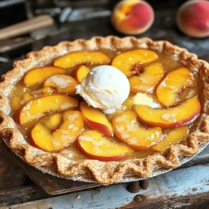 To make the best peach pie, you need fresh, ripe peaches. Here’s what you’ll need: - 5 cups fresh peaches, peeled and thinly sliced - 1 cup granulated sugar - 1/4 cup all-purpose flour - 1 teaspoon ground cinnamon - 1 tablespoon fresh lemon juice - 1 teaspoon pure vanilla extract - 1/4 teaspoon fine sea salt - 2 tablespoons unsalted butter, cut into small cubes These ingredients make a sweet and juicy filling. When you pick peaches, look for ones that are soft but not mushy. They should smell sweet and fragrant. For the crust and baking, gather these items: - 1 large egg (for egg wash) - 1 double pie crust (store-bought or homemade) A good pie crust is key to a tasty pie. You can make your own or buy one. Just make sure it’s cold for the best texture. These toppings can enhance your pie: - Creamy vanilla ice cream - Slices of fresh peach Serving your peach pie with ice cream makes it a real treat. The cold ice cream pairs well with the warm pie. You can also add fresh peach slices for extra flavor and a nice look. First, set your oven to 425°F (220°C). This step is key to a good pie. A hot oven helps the crust get nice and golden. While it heats up, grab your pie pan and get ready for the filling. In a large bowl, combine the sliced peaches, sugar, flour, cinnamon, lemon juice, vanilla, and salt. Use a spatula to mix gently. You want the peaches to get coated well. Let this mix sit for 15 minutes. This waiting time helps the peaches release their juices, giving you a tasty filling. Roll out your first pie crust and fit it into a 9-inch pie pan. Press it down firmly. Leave some crust hanging over the edge; you’ll need it later. Pour the peach mix into the crust evenly. Dot the top with butter cubes for extra flavor. Now, roll out your second crust. You can cut it into strips for a lattice top or lay it whole over the filling. If you choose the whole crust, crimp the edges with your fingers or a fork to seal it well. Beat the egg in a small bowl and brush it over the top crust. This gives the pie a beautiful golden color. Next, cut small slits in the top crust. This allows steam to escape. Bake the pie for 45-50 minutes. You want the crust to be a deep golden brown and the filling bubbly. If the edges brown too fast, cover them with aluminum foil. After baking, take the pie out and let it cool for at least 1 hour. This cooling time helps the filling set, so each slice stays firm. Now, you’re ready to enjoy your homemade peach pie! For a special touch, serve it warm with vanilla ice cream. Don’t forget the fresh peach slice on top! To make a great pie crust, start with cold ingredients. Cold butter keeps the crust flaky. Use a mix of flour and a pinch of salt. This adds flavor. When mixing, use your fingers. Don't overwork the dough; mix just until it forms. Chill the dough for at least 30 minutes. This resting helps the gluten relax. Roll it out on a floured surface to prevent sticking. When baking, preheat your oven to the right temperature. This ensures even baking. Place the pie on a baking sheet. This catches any drips. Bake until the crust is golden and the filling bubbles. If the edges brown too fast, cover them with foil. This prevents burning. Always check your pie during baking. Every oven is different, and your pie might need extra time. Let your pie cool for at least an hour. This helps the filling set. If you slice it too soon, it may run. Serve your peach pie warm or at room temperature. A scoop of vanilla ice cream on top is a great choice. You can also garnish each slice with fresh peach slices. This adds color and flavor. For the full recipe, check the earlier section. Enjoy your perfect peach pie! {{image_4}} You can swap peaches for other fruits. Try using fresh blueberries, tart cherries, or ripe apples. Each fruit brings its own taste. For a tropical twist, use mango or pineapple. Mix and match fruits to find your favorite flavor combo. You can make this pie a bit healthier. Use whole wheat flour instead of all-purpose flour. This adds fiber and nutrients. Replace granulated sugar with honey or maple syrup for natural sweetness. You can also use coconut oil in place of butter. It gives a nice flavor and is healthier. Serve this pie warm with ice cream or whipped cream. For an extra zing, drizzle some honey over the top. You can also add a sprinkle of cinnamon for added warmth. If you want a fun twist, serve slices with a scoop of yogurt. This adds creaminess and complements the pie’s sweetness. For a light touch, pair slices with fresh mint leaves. This gives a refreshing finish to your dessert. Check out the Full Recipe for more tips! To keep your peach pie fresh, store it in an airtight container. Place it in the fridge if you have leftovers. The cool air will help maintain its taste and texture. Make sure to eat the pie within three days for the best flavor. If you cover it with plastic wrap, it can also stay good for a bit longer. If you want to save your pie for later, freezing is a great option. First, let the pie cool completely. Wrap it tightly in plastic wrap. You can also use aluminum foil for extra protection. Then, place it in the freezer. It can last up to three months. When you’re ready to eat, just thaw it in the fridge overnight. To enjoy your peach pie again, preheat your oven to 350°F (175°C). Remove the pie from the fridge or freezer. If it was frozen, let it thaw first. Cover the pie loosely with foil to prevent burning. Heat it in the oven for about 20-25 minutes. This way, the crust stays crispy, and the filling warms up nicely. Enjoy every slice! You can tell the pie is done when the crust turns golden brown. Look for bubbling filling around the edges. A deep golden color shows it is ready. If you see this, it’s time to take it out. Let it cool for one hour to set. Yes, you can use frozen peaches. Just thaw them first and drain the extra juice. This keeps the pie from getting too watery. Frozen peaches are a great option when fresh ones are not in season. They work well in this recipe. Serve peach pie warm, with a scoop of vanilla ice cream on top. This adds creaminess and contrasts the warm filling. You can also garnish with fresh peach slices for color and flavor. It makes for a beautiful dessert presentation. Absolutely! You can make the pie a day ahead. Just cool it completely before storing it in the fridge. When ready to serve, warm it in the oven for a few minutes. This refreshes the crust and filling. Store any leftovers in the fridge. Cover the pie with plastic wrap or foil. It will keep for about 3 to 4 days. For longer storage, you can freeze pieces wrapped tightly in plastic. Just thaw before serving. You can add nutmeg or ginger for extra warmth. These spices complement the peaches well. Just use a small amount to keep the peach flavor strong. Experiment and find your favorite blend! Yes, feel free to use a different pie crust! You can use graham cracker crust or a cookie crust. Just adjust the baking time if needed. This gives you a unique twist on the classic peach pie. To prevent sogginess, make sure to drain excess juices from the peaches. You can also bake the crust for a few minutes before adding the filling. This helps create a barrier against the juices. In this post, we explored how to make a delicious peach pie. We discussed fresh ingredients, baking tips, and ways to serve. Remember, the perfect pie crust is key to your success. Explore variations and enjoy new flavor options. Store your leftovers well to savor them later. Now, with these steps and tricks, you can make a tasty peach pie that everyone will love. Get baking and have fun!