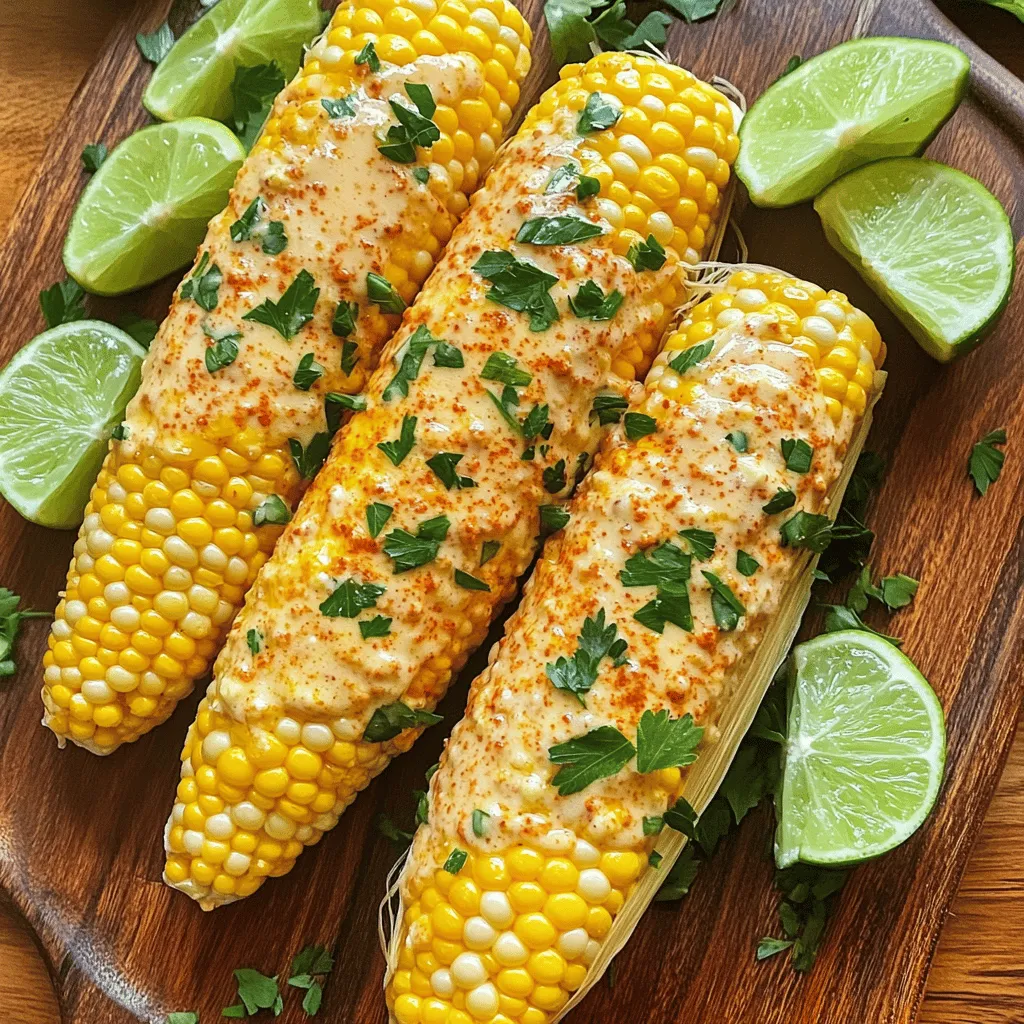 Here is what you need for smoked paprika garlic butter corn: - 4 ears of fresh corn - 4 tablespoons unsalted butter - 3 cloves garlic, finely minced - 1 teaspoon smoked paprika - 1 teaspoon sea salt - 1/2 teaspoon freshly ground black pepper - 1 tablespoon fresh parsley, finely chopped (for garnish) - Lime wedges (for serving) Each ingredient plays an important role in the flavor. The corn gives a sweet crunch. The butter adds richness. Garlic brings a nice depth. Smoked paprika gives a warm, smoky taste. Sea salt enhances all the flavors. Black pepper adds a hint of spice. Fresh parsley provides a bright finish. Lime wedges are perfect for a zesty kick. For the full recipe, check the details above. Enjoy making this delightful side dish! - Bring water to a boil. - Cook corn for 5-7 minutes. Start by filling a large pot with water. Turn the heat up high and wait until it boils. When the water is bubbling, add your corn. Make sure the corn is husked and cleaned well. Let it cook for 5-7 minutes. You want it to be tender but not mushy. Once done, use tongs to take the corn out. Place it on a plate or a cutting board to cool a bit. - Melt unsalted butter. - Sauté minced garlic. Next, grab a small saucepan and set it on medium heat. Add the unsalted butter to the pan. Let it melt slowly. Once it is fully melted, add the finely minced garlic. Stir it often for about 1-2 minutes. You want the garlic to smell great but not brown. Brown garlic can taste bitter, and we don’t want that. - Mix in smoked paprika, sea salt, and pepper. - Allow to sit for a minute. After the garlic is fragrant, it’s time to add flavor. Stir in the smoked paprika, sea salt, and black pepper. Make sure everything mixes well. Remove the pan from the heat and let it sit for a minute. This helps the flavors blend. - Brush garlic butter over corn. - Arrange and garnish for serving. Now, it’s time for the best part! Use a pastry brush or a spoon to coat the corn with the garlic butter. Be generous so every bite is full of flavor. Once coated, place the corn on a nice platter. If you have leftover garlic butter, drizzle it over the corn for extra taste. Finally, sprinkle chopped parsley on top for color. Serve it hot with lime wedges on the side. This adds a refreshing zing to each bite. For the full recipe, check it out above! To coat corn with butter evenly, use a pastry brush. Dip the brush into the garlic butter and sweep it over the corn. Make sure to cover all sides. This method ensures every bite bursts with flavor. You can also use a spoon, but the brush gives a nice, even layer. When sautéing garlic, keep the heat low. If the heat is too high, garlic can burn quickly. Burnt garlic tastes bitter, which ruins your dish. Stir the garlic constantly for 1-2 minutes until it smells great. You want it soft and fragrant, not brown. Serve the corn with lime wedges for a zesty kick. Squeeze fresh lime juice over the corn right before eating. This adds brightness and balances the rich flavors. For pairing, this corn goes well with grilled chicken or fish. The flavors complement each other perfectly. Try serving it alongside a fresh salad for a complete meal. It also works well with tacos or barbecued meats, making it a versatile side. For the full recipe, check out the details to make this dish shine! {{image_4}} You can change things up with different spices. Try chili powder for a kick. If you want a smoky taste, use chipotle powder instead. You can also mix in herbs like thyme or oregano for added depth. For low-calorie options, swap butter for olive oil. You can also use a light butter spread to cut calories. This keeps the flavor while making it a bit healthier. If you need a vegan option, use plant-based butter. Many brands offer great taste that works well in this recipe. Coconut oil is another good choice. It adds a hint of sweetness. Make sure your corn is gluten-free, as it naturally is. Just check the butter or any spreads you use. Some may contain gluten, so always read labels. To store leftover corn, let it cool first. Place it in an airtight container. This keeps it fresh for up to three days. When you’re ready to eat, reheat it on the stove or in the microwave. For stovetop reheating, add a splash of water to keep it moist. Heat it over low until warm. In the microwave, cover it with a damp paper towel. Heat for 30 seconds at a time, stirring in between. Can you freeze smoked paprika garlic butter corn? Yes, you can! To freeze it, let the corn cool completely. Wrap it tightly in plastic wrap or foil. Then, place it in a freezer bag. Make sure to remove as much air as possible. This helps prevent freezer burn. To thaw, simply move it to the fridge for a few hours or overnight. For a quicker option, you can microwave it on low power. Once thawed, you can reheat it just like the refrigerated corn. Enjoy your tasty leftovers anytime! For full details, check out the Full Recipe. If you do not have smoked paprika, try these options: - Regular paprika adds color but less smoke. - Cumin gives a warm, earthy flavor. - Chipotle powder adds heat and a smoky taste. - Ancho chili powder offers a mild, sweet heat. Each replacement brings unique flavors, but they keep your dish tasty. Yes, you can prepare this dish ahead of time. Here are my best tips: - Cook the corn and cool it completely. - Store the corn in an airtight container in the fridge. - You can make the garlic butter in advance too. - Warm the corn and butter together before serving. This way, you save time when it's meal time. To add some heat, try these simple ideas: - Mix in cayenne pepper with the garlic butter. - Add chopped fresh jalapeños for a fresh kick. - Use spicy smoked paprika for a stronger flavor. - Drizzle hot sauce over the corn before serving. These options will jazz up the dish and make it exciting! This blog post shared a simple and tasty garlic butter corn recipe. You learned about the ingredients, preparation steps, and ways to enhance flavors. Tips on serving and variations provided added value for every taste. Storing ideas ensured you can enjoy leftovers, while FAQs answered common questions. In conclusion, this dish is easy to make and customize. Try it with lime for a zesty kick. Explore variations and enjoy garlic butter corn any time!