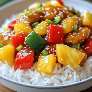 For sweet and sour chicken, you'll need these main items: - 1 lb chicken breast, cut into bite-sized pieces - 1 cup bell peppers (a mix of red, green, and yellow), chopped - 1 cup pineapple chunks (fresh or canned, drained if canned) These ingredients create a great balance of flavors. Chicken gives protein, while bell peppers add crunch. Pineapple brings sweetness and tang. You also need these pantry staples: - 1/2 cup ketchup - 1/4 cup apple cider vinegar - 1/4 cup brown sugar - 2 tablespoons soy sauce Ketchup and brown sugar create a sweet base. Apple cider vinegar adds tanginess, and soy sauce deepens the flavor. To finish your dish, consider adding: - Sesame seeds - Green onion - Cooked white rice These garnishes add texture and color. White rice serves as a great base for your sweet and sour chicken. Make sure to check the Full Recipe for more details on preparation! Heat the vegetable oil in a large skillet over medium-high heat. Wait until it shimmers. While the oil heats, season the chicken pieces with salt and pepper. Once the oil is ready, add the chicken in a single layer. Cook it until golden brown and cooked through, about 5 to 7 minutes. After cooking, remove the chicken from the skillet and keep it warm on a plate. In the same skillet, add the finely chopped onion and minced garlic. Sauté these for about 2 minutes, or until the onions turn translucent and the garlic smells great. Next, add the chopped bell peppers and pineapple chunks. Cook them together for an additional 3 to 4 minutes. The bell peppers should start to soften but still hold their crunch. In a separate bowl, combine the ketchup, apple cider vinegar, brown sugar, and soy sauce. Whisk these ingredients until they mix well. Pour this sauce over the cooked vegetables in the skillet. Stir everything thoroughly to coat the veggies. Bring the sauce to a gentle simmer. Once it simmers, add the chicken back into the skillet. Stir to make sure everything is covered in the tangy sauce. To thicken the sauce, gradually stir in the cornstarch slurry. Cook for an additional 1 to 2 minutes. This will make the sauce nice and thick. Taste the dish and adjust the seasoning with salt or pepper if needed. For complete instructions, refer to the Full Recipe. To make your sweet and sour chicken shine, find the right sweetness and acidity. Start with the sauce. You can add more brown sugar for sweetness or extra apple cider vinegar for tang. Always taste as you go; this way, you can adjust flavors to your liking. A dash of soy sauce can add depth to the taste, too. Crispy chicken makes the dish amazing. First, heat your oil until it shimmers. This helps the chicken brown nicely. Next, don’t overcrowd the pan. Cook the chicken in small batches. If you add too many pieces at once, they will steam instead of fry. This will keep them crispy and delicious. When you plate your sweet and sour chicken, serve it over fluffy white rice. This helps soak up the tasty sauce. For a nice touch, sprinkle sesame seeds and green onion on top. You can even add edible flowers for a pop of color. This makes the dish not just tasty but pretty, too. Remember, presentation matters! {{image_4}} Sweet and sour chicken has many styles. In China, you might find a version that uses a lighter batter. This version is crispy and often served with a thick sauce. In the U.S., we enjoy a sweeter approach, often with pineapple. Some regions add unique fruits or spices to make it special. You can easily adapt this dish to fit different diets. For gluten-free options, use tamari instead of soy sauce. If you want low-carb, swap the chicken with cauliflower. For a vegetarian version, use tofu or seitan. These changes keep the flavor while meeting your needs. Boost the flavor and nutrition with more veggies. Try adding broccoli, snap peas, or carrots. These add color and crunch. You can also add proteins like shrimp or pork for variety. Feel free to mix and match based on what you have. For the complete process, check the Full Recipe. To keep your sweet and sour chicken fresh, store it in an airtight container. Refrigerate it within two hours of cooking. For longer storage, freeze the chicken in freezer-safe bags. Make sure to remove as much air as possible to avoid freezer burn. When reheating, use the oven or a skillet for best results. Heat at 350°F (175°C) for about 15 minutes. If using a skillet, add a splash of water to keep it moist. Avoid microwaving, as this can make the chicken soggy. In the fridge, your sweet and sour chicken lasts about 3 to 4 days. If frozen, it can stay good for up to 3 months. Always check for signs of spoilage, like off smells or changes in texture, before eating. Sweet and sour chicken is a popular dish in Chinese cuisine. It has a vibrant mix of flavors. The dish typically features tender chicken pieces, colorful bell peppers, and juicy pineapple. The sweet and tangy sauce is made from ketchup, vinegar, and sugar. This dish has roots in Chinese-American cooking and became popular in the mid-20th century. It is loved for its balance of taste and appealing colors. Yes, you can use other proteins in this recipe. Shrimp is a great option and cooks quickly. You can also try tofu for a vegetarian version. Just ensure you adjust your cooking time. For beef or pork, cut them into bite-sized pieces and cook until tender. Each protein brings its own unique flavor to the dish. Serving sweet and sour chicken with rice is classic. White rice or jasmine rice works best. You can also add steamed broccoli or snap peas for a crunchy side. For drinks, serve with iced tea or a light soda. These pair well and enhance your meal experience. Please refer to the Full Recipe for complete instructions and details on preparing Tangy Pineapple Sweet and Sour Chicken . This blog covers all you need for making sweet and sour chicken. We explored key ingredients, cooking steps, and tips for tasty results. Remember to balance flavors for the best dish. You can try different meats or adjust for dietary needs. Proper storage keeps leftovers fresh. Enjoy the fun of creating this dish, and share your results with others. Dive into making great meals and savor every bite!