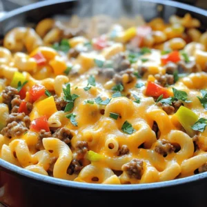 - 1 lb ground beef - 2 cups elbow macaroni - 2 cups sharp cheddar cheese, shredded - 1 medium onion, finely diced - 3 cloves garlic, minced - 1 bell pepper, chopped (any color of your choice) - 1 tablespoon Worcestershire sauce - 1 teaspoon paprika - 1 teaspoon dried oregano - Salt and pepper to taste - 4 cups beef broth - 1 can (14 oz) diced tomatoes (with juice) When I make One-Pot Beef and Cheddar Pasta, I love how simple it is. The main ingredients are easy to find. Ground beef is the base, adding rich flavor. Elbow macaroni cooks perfectly in the pot. Sharp cheddar cheese melts into a creamy sauce. Next, I add vegetables and seasonings. The onion, garlic, and bell pepper add depth. Worcestershire sauce brings a savory touch. Paprika and oregano add warmth and aroma. Salt and pepper help balance the flavors. Finally, I add liquids to the mix. Beef broth enhances the dish's heartiness. Diced tomatoes add a nice acidity. Together, these ingredients create a comforting meal. You can find the full recipe to guide you through the cooking process. Browning the beef First, heat a large pot or Dutch oven over medium heat. Add 1 pound of ground beef. Cook it for about 5 to 6 minutes. Break it apart with a spatula. Make sure it turns brown and there is no pink left. If there's extra fat, drain it from the pot. Sautéing the veggies Next, add 1 medium onion (finely diced) and 1 chopped bell pepper. Stir this mix for 3 to 4 minutes. You want the veggies to soften and smell good. After that, add 3 minced garlic cloves. Sauté for another minute. This will bring out the garlic's great flavor. Adding liquids and seasonings Now, toss in 2 cups of elbow macaroni. Pour in 4 cups of beef broth and add 1 can of diced tomatoes (with juice). Stir in 1 tablespoon of Worcestershire sauce, 1 teaspoon of paprika, and 1 teaspoon of dried oregano. Don’t forget to season with salt and pepper. Mix everything well to combine. Bringing to a boil Raise the heat to bring this mixture to a rolling boil. Once it starts boiling, reduce the heat to low. Cover the pot and let it simmer. This should take about 10 to 12 minutes. Stir occasionally to keep the pasta from sticking. You want the macaroni to be tender and to absorb most of the liquid. Stirring in cheese After the pasta cooks, remove the pot from the heat. Gradually stir in 2 cups of shredded sharp cheddar cheese. Mix until the cheese melts and makes a creamy sauce. Adjusting seasonings Now, taste your dish. Adjust the seasoning if you need to. Add extra salt and pepper to suit your taste. For a final touch, sprinkle fresh chopped parsley on top before serving. This adds a bright look and fresh flavor. For the full recipe, check out the details above! - Preventing pasta from sticking: Stir the pasta often while cooking. This helps keep it separate. You can also add a splash of oil to the pot. This keeps the pasta slick and smooth. - Perfecting flavor with seasonings: Taste as you cook. Add more salt or pepper if needed. You can also boost flavor with extra herbs. Paprika and oregano add depth. - Serving suggestions: Serve the pasta straight from the pot. This creates a cozy feel. You can also portion it into bowls for a nice touch. - Garnishing ideas: Top with extra cheddar cheese. A sprinkle of fresh parsley adds color too. This makes the dish look fresh and inviting. - Overcooking pasta: Keep an eye on the timer. Overcooked pasta turns mushy. Cook until it's just tender for the best texture. - Using low-quality cheese: Always choose sharp cheddar cheese. Higher quality cheese melts better and tastes richer. This makes your dish more delicious and creamy. For the full recipe, check the details above. Enjoy cooking! {{image_4}} You can swap ground beef for ground turkey or chicken. These meats are leaner but still tasty. They work well in this dish, keeping it light. You can also change the cheese. Try mozzarella or pepper jack for a fun twist. Each cheese adds a unique flavor to your pasta. Want to spice things up? Add jalapeños for heat. You can slice them and mix them in while cooking. They give your dish a nice kick! You can also add other vegetables. Try peas, spinach, or zucchini. These veggies boost nutrition and add color. If you need gluten-free options, use gluten-free pasta. Many brands offer great choices that taste good. For vegetarians, replace the beef with mushrooms or lentils. Both options give a hearty texture. You can still enjoy all the flavors while keeping it meat-free. To store leftovers of One-Pot Beef and Cheddar Pasta, let it cool first. Place it in a container. I recommend using airtight containers to keep it fresh. Glass or plastic containers work well. This helps prevent spills and keeps your fridge clean. You can freeze One-Pot Beef and Cheddar Pasta for longer storage. First, let it cool completely. Then, divide it into portions. Use freezer-safe bags or containers. Remove as much air as you can before sealing. To thaw, move it to the fridge overnight. For reheating, use a microwave or stovetop. Add a splash of beef broth to keep it moist. In the fridge, the pasta lasts about three to four days. If you freeze it, it can last for about three months. To ensure the best taste and quality, try to use it within this time frame. Always check for any signs of spoilage before eating. Yes, you can make One-Pot Beef and Cheddar Pasta in advance. Cook it, then let it cool. Store it in an airtight container in the fridge for up to three days. When ready to eat, just reheat on the stove or in the microwave. You can pair this pasta with a simple side salad. A green salad with lettuce, tomatoes, and cucumbers works well. Garlic bread is also a nice touch. It adds crunch and flavor to your meal. To add some heat, mix in sliced jalapeños or red pepper flakes. You can also use spicy cheese, like pepper jack. Start with a small amount and adjust to your taste. Yes! Ground turkey or chicken can work instead of beef. They will give a lighter flavor. You can also try using sausage for a richer taste. Absolutely! Swap the beef with lentils or mushrooms. Use vegetable broth instead of beef broth. You can also add more veggies like zucchini or spinach for extra nutrients. Let the pasta cool first. Then place it in an airtight container. Keep it in the fridge for about three days. You can also freeze it for up to two months. Yes! Use gluten-free elbow macaroni. Just make sure to check labels. You can still enjoy all the flavors without gluten. Add fresh herbs like basil or thyme. They add freshness and depth. You can also try different spices like cumin or chili powder for a unique twist. You can use mozzarella for a milder taste. For a sharper flavor, try gouda or havarti. Just make sure to choose cheese that melts well. Yes, you can! Brown the meat and veggies first. Then transfer them to a slow cooker. Add the liquids and cook on low for 4-6 hours. Stir in the cheese just before serving. If your pasta is mushy, it can be hard to fix. Try adding a bit of cream or cheese to help. It can mask some of the texture. Next time, keep an eye on the cooking time. This blog post covered a simple and tasty One-Pot Beef and Cheddar Pasta. We discussed key ingredients like ground beef, elbow macaroni, and delicious sharp cheddar cheese. I shared easy steps for cooking and tips to avoid common mistakes. We also explored fun variations to add more flavor and ways to store leftovers properly. Enjoy this dish any time, knowing you can adjust it to fit your taste! Happy cooking!