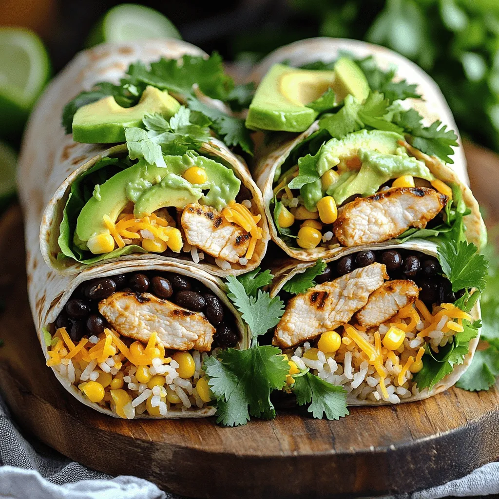 To make a tasty Copycat Chipotle Ranch Grilled Chicken Burrito, gather these key ingredients: - 2 boneless, skinless chicken breasts - 4 large whole wheat tortillas - 1 cup cooked rice (brown or white) - 1 cup canned black beans, drained and rinsed - 1 cup corn (canned or frozen) - 1 cup shredded cheddar cheese - 1 cup fresh romaine lettuce, chopped - 1 ripe avocado, sliced - 1 cup Chipotle Ranch Dressing Using fresh ingredients makes a big difference. Fresh chicken tastes better than frozen. Whole wheat tortillas add fiber. For beans, you can use dried beans if you have time to cook them. Homemade dressing lets you control the flavor, but store-bought saves time. For the chicken, you’ll need some spices for marinating: - 1 tablespoon olive oil - 1 teaspoon garlic powder - 1 teaspoon onion powder - 1 teaspoon smoked paprika - 1 teaspoon ground cumin - Salt and freshly ground pepper to taste These spices create a smoky, savory flavor. Smoked paprika adds depth, while cumin gives warmth. If you like heat, add some chili powder or cayenne pepper. You can also swap garlic powder for fresh garlic if you prefer a stronger taste. The marinade is key to juicy, flavorful chicken. To start, mix the olive oil, garlic powder, onion powder, smoked paprika, ground cumin, salt, and pepper in a bowl. This mix is your marinade. Make sure it is well combined. Add the chicken breasts and coat them fully. Cover the bowl and place it in the fridge. Let the chicken marinate for at least 30 minutes. Marinating adds great flavor and makes the chicken juicy. Next, preheat your grill to medium-high heat. Once it’s hot, place the marinated chicken on it. Grill the chicken for 6 to 7 minutes on each side. The chicken should reach an internal temperature of 165°F (75°C). After grilling, take the chicken off the heat. Allow it to rest for 5 minutes before you slice it into strips. Resting helps keep the juices in. Now, let’s warm up the tortillas. You can do this in two ways. First, use a dry skillet, and heat it on low. Warm each tortilla for about 30 seconds on both sides. Alternatively, wrap the tortillas in a damp paper towel and microwave them for a few seconds. Warm tortillas are flexible, making wrapping much easier. Time to layer your burrito! Take a warm tortilla and place it on a flat surface. In the center, add: - 1/4 cup cooked rice - 1/4 cup black beans - 1/4 cup corn - Sliced grilled chicken - 1/4 cup shredded cheddar cheese - A handful of chopped romaine lettuce - A few slices of ripe avocado - Drizzle 2 tablespoons of Chipotle Ranch Dressing Layering correctly ensures each bite is full of flavor. Adjust ingredient amounts based on what you like best. To wrap the burrito, fold the sides of the tortilla inward. Then, start rolling it from the bottom up. Make sure the filling is secure as you roll. This way, nothing spills out when you cook it. For extra crunch, grill the wrapped burritos in a hot skillet until golden brown. Serve the burritos on a large platter. Drizzle some extra Chipotle Ranch Dressing on top. Add fresh cilantro and lime wedges for a lovely touch. Enjoy your delicious burrito delight! For the complete recipe, refer to the Full Recipe section. To create the best burritos, focus on these key tips: - Marinate your chicken well. This adds depth and flavor. - Use fresh ingredients for the best taste. Fresh veggies and herbs shine. - Warm your tortillas before filling. This makes them easy to wrap. - Don’t overfill your burrito. Too much stuffing makes it hard to wrap. - Seal your burrito tightly. This helps keep all the goodness inside. Avoid these common mistakes: - Skipping marination. This can lead to bland chicken. - Using cold tortillas. Cold tortillas crack and break. - Not tasting as you go. Adjust flavors to your liking. When it comes to Chipotle Ranch Dressing, both options have pros and cons: - Homemade: You control the ingredients and flavors. It can be fresher and tastier. - Store-bought: It saves time and is easy to find. However, it may have preservatives. If you want to try making your own dressing, here’s a quick recipe: - Ingredients: - 1 cup mayonnaise - 1/4 cup buttermilk - 2 tablespoons ranch seasoning - 1 tablespoon chipotle sauce - Instructions: Mix all ingredients in a bowl. Adjust spice to taste. You can adjust this recipe for different diets: - Vegan: Swap chicken for tofu or tempeh. Use a plant-based dressing. - Gluten-free: Use corn tortillas instead of whole wheat. Want to spice things up? - Add diced jalapeños for heat. - Use spicy chipotle sauce in your dressing. - Mix in some cayenne pepper with chicken for a kick. Feel free to explore these tips and tricks to enhance your Copycat Chipotle Ranch Grilled Chicken Burrito experience. Enjoy the process and make it your own! {{image_4}} You can change the chicken in the burrito. Tofu is a great choice for a vegetarian option. If you want beef, use flank steak. For seafood lovers, shrimp works well too. Each swap brings a new taste and texture to your dish. When it comes to rice, you have options. Try cilantro lime rice for a fresh kick. Quinoa can also replace rice, adding protein and a nutty flavor. These swaps help tailor the dish to your liking. Want to turn your burrito into a bowl? It's easy! Start with your base, like rice or quinoa. Then, layer on the other ingredients. The order matters for presentation and flavor. For toppings, consider diced tomatoes, jalapeños, or corn salsa. You can also add chips for crunch. A burrito bowl is fun and lets you see all those colorful layers! You can try different sauces to spice things up. Salsa is a tangy option that adds a fresh taste. Guacamole brings creaminess and rich flavor. If you're feeling adventurous, create a fusion burrito. Mix in sauces from different cuisines. Think teriyaki or tzatziki. This way, you can enjoy global flavors all in one bite. For the full recipe, just check the section above! To keep your burritos fresh, wrap them tightly in foil or plastic wrap. This helps avoid drying out. Store them in the fridge for up to three days. If you want to meal prep, make individual burritos. This way, you can grab one each day for lunch or dinner. When reheating, the best method is to use an oven. Preheat it to 350°F (175°C). Place the burrito on a baking sheet and cover it with foil. Heat for about 15 minutes. This keeps the tortilla soft and the filling warm. You can also use a microwave. Heat on medium for 1-2 minutes, but this may make the tortilla chewy. You can freeze these burritos for later. Wrap each burrito in foil and then in a freezer bag. They can last up to three months in the freezer. To defrost, move them to the fridge overnight. For reheating, use the oven method mentioned earlier, or microwave them on medium until warmed through. Enjoy your Copycat Chipotle Ranch Grilled Chicken Burrito anytime! A Copycat Chipotle Ranch Grilled Chicken Burrito is a homemade version of the popular restaurant dish. It features grilled chicken, rice, beans, cheese, and fresh toppings, all wrapped in a tortilla. This version closely mimics the flavors of the original Chipotle burrito, especially with the zesty ranch dressing. Yes, you can prepare these burritos ahead of time. Meal prep works well for busy days. You can grill the chicken and chop the veggies a day before. Just assemble the burritos when you're ready to eat. Wrap them tightly in foil to keep them fresh. The chicken is done when it reaches an internal temperature of 165°F (75°C). Use a meat thermometer to check. If you don’t have one, cut the chicken in the thickest part. The meat should be white, not pink. Great sides to enjoy with burritos include: - Tortilla chips - Salsa - Guacamole - Fresh salads - Mexican rice These sides add flavor and texture to your meal. Yes, you can make a vegetarian version. Substitute the chicken with grilled veggies, tofu, or tempeh. Use black beans and add more cheese or avocado to keep it tasty and filling. Absolutely! You can choose from several tortilla types: - Corn tortillas - Spinach tortillas - Gluten-free tortillas - Whole wheat tortillas Each type gives a unique taste and texture. We covered key ingredients and spices for your burrito. Marinating chicken helps boost flavor. Grilling makes it juicy, while warm tortillas keep wraps intact. Proper layering enhances taste. Remember, store your leftovers right and reheat them well. Explore variations based on your diet. Have fun with sauces and toppings. Enjoy making delicious burritos that suit your taste and occasion. Now go create your perfect burrito!