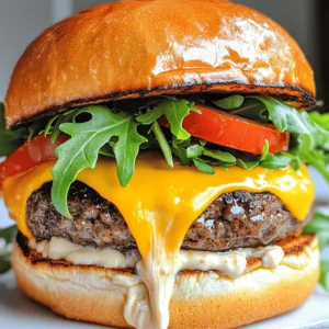 To make a tasty Garlic Parmesan Cheeseburger, you need the following main ingredients: - 1 lb ground beef (preferably an 80/20 blend for maximum juiciness) - 1/4 cup freshly grated Parmesan cheese - 2 cloves garlic, finely minced - 1 tablespoon Worcestershire sauce - 1 teaspoon onion powder - 1 teaspoon freshly ground black pepper - 1 teaspoon salt - 4 slices of sharp cheddar cheese - 4 burger buns, lightly toasted - A handful of fresh arugula or baby spinach for a fresh topping - 1 large tomato, sliced into rounds - Creamy garlic aioli (your choice: store-bought or homemade) These ingredients blend together to create a rich and savory flavor. The blend of beef and Parmesan gives each bite a juicy and cheesy kick. Garlic adds a lovely aroma, while the Worcestershire sauce brings depth to the flavor. You can elevate your burger experience with these optional add-ons: - Crispy bacon strips - Sautéed mushrooms - Avocado slices - Pickled jalapeños - Fried egg These add-ons can enhance the taste and texture. For example, bacon adds crunch, while avocado gives creaminess. Get creative and mix what you love! To make cooking easier, gather these tools: - Mixing bowl - Grill or skillet - Spatula - Meat thermometer - Basting brush for aioli Using the right tools helps you cook burgers to perfection. A grill gives a nice char, while a skillet is great for indoor cooking. A meat thermometer ensures your burgers are cooked safely. You can find the full recipe above to guide you through the cooking process. Enjoy making your Garlic Parmesan Cheeseburger! To start, you need to gather your ingredients. In a large bowl, mix the ground beef with Parmesan cheese and minced garlic. Add Worcestershire sauce, onion powder, salt, and pepper. Use your hands to blend everything gently. Overmixing can make the burgers tough, and we want them soft and juicy. Next, divide the beef mixture into four equal parts. Shape each part into a patty, making a small dent in the center. This helps keep the patties flat while they cook. Now, it’s time to cook! You can use either a grill or a skillet. Preheat your grill or skillet on medium-high heat. Once hot, add the patties carefully. Cook the first side for about 4 to 5 minutes. Don't press down on the patties; let them sear nicely. After that, flip the patties gently. Place a slice of cheddar cheese on each patty. Cook for 3 to 4 more minutes. You want them medium-rare, but cook longer if you prefer. Once the patties are done, it's time to build your burger. Lightly toast your buns until golden brown. Spread creamy garlic aioli on both the top and bottom buns. Place the cheese-topped patty on the bottom bun. Add fresh arugula or spinach and a slice of tomato on top of the patty. Finally, cap it off with the top bun. Gently press down to keep everything together. For more detailed steps, check the Full Recipe. Enjoy your tasty Garlic Parmesan Cheeseburger! To get the best burger texture, use an 80/20 blend of ground beef. This mix keeps your burgers juicy and flavorful. When mixing, handle the meat gently. Overworking it makes the burgers tough. Form each patty with a slight dent in the center. This helps them cook evenly and stay flat. Incorporate minced garlic and grated Parmesan into the meat. This adds rich flavor right from the start. Worcestershire sauce also boosts the taste. When cooking, don’t press down on the patties. This keeps the juices locked in. Top each patty with cheddar cheese right after flipping. Let it melt for extra creaminess. For a stunning presentation, use toasted burger buns. Spread a thick layer of creamy garlic aioli on each bun. Add fresh arugula or spinach for crunch. A slice of ripe tomato adds color and flavor. Serve your burgers alongside crispy fries or a fresh salad. This creates a balanced and tasty meal. For extra fun, add a pickle spear on the side. For the complete recipe, check out the Full Recipe. {{image_4}} You can change up the cheese for your Garlic Parmesan Cheeseburger. Instead of sharp cheddar, try mozzarella for a creamy touch. Blue cheese adds a bold flavor that some love. For a twist, consider Gouda or pepper jack. Toppings can also vary. Use crispy bacon for extra crunch. Avocado slices bring creaminess, while jalapeños add a kick. Top with sautéed mushrooms for an earthy taste. The choices are endless! If you want to swap the meat, ground turkey works well. It’s leaner but still tasty. For a veggie option, use black beans or chickpeas. A portobello mushroom cap makes a great burger, too. You can also find plant-based patties that imitate meat. These options keep your meal exciting and cater to different diets. Want some heat? Mix chopped jalapeños into the meat blend. You can also add hot sauce to the garlic aioli. Another option is to sprinkle cayenne pepper into the patty mix. If you love peppers, add sliced serranos on top. This way, you can enjoy a fiery Garlic Parmesan Cheeseburger that has zest and flavor. If you have extra patty mixture, store it in the fridge. Place it in an airtight container. Use it within two days for the best taste. You can also shape the mixture into patties first. Wrap each patty in plastic wrap. This keeps them fresh and ready to cook. To store cooked burgers, let them cool completely. Then, place them in a shallow container. Cover with a lid or plastic wrap. Cooked burgers last in the fridge for about three days. If you want to keep them longer, consider freezing. Freezing burgers is a smart way to meal prep. Place cooked burgers in a single layer on a baking sheet. Freeze them for about an hour. Once firm, move them to a freezer bag. Remove as much air as possible to prevent freezer burn. They can last up to three months in the freezer. When you're ready to eat, thaw in the fridge overnight and reheat. For more details, check out the Full Recipe. You cook a Garlic Parmesan Cheeseburger for about 8 to 9 minutes total. Start with 4 to 5 minutes on one side. Then flip the patty and cook for another 3 to 4 minutes. This timing gives you a juicy, medium-rare burger. Adjust the time if you want it more or less cooked. Always use a meat thermometer for best results. Aim for 160°F for safe consumption. Yes, you can use ground turkey or chicken for this recipe. Both options create a lighter burger. Ground turkey tends to be drier, so add more moisture. Consider mixing in an extra tablespoon of Worcestershire sauce or a bit of olive oil. Ground chicken is a bit juicier. You may not need to change the cooking time much, but always check for doneness. To reheat leftover burgers, use an oven or skillet. For the oven, preheat it to 350°F. Place the burger on a baking sheet and cover it with foil. Heat for about 10 minutes. If you use a skillet, heat it over medium heat. Place the burger in the skillet for about 5 minutes. This keeps the burger juicy and warm without drying it out. In this blog post, we explored the key ingredients for a tasty Garlic Parmesan Cheeseburger. I shared step-by-step cooking instructions and tips for the perfect burger. We also looked at fun variations and smart storage methods. Making your own burgers can be easy and fun. With these details, you can create a delicious meal that impresses. Enjoy experimenting with flavors and ingredients to find your favorite combination. Happy cooking!