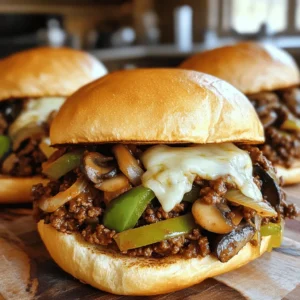 - 1 lb ground beef - 1 cup onions, finely chopped - 1 cup green bell pepper, finely chopped - 1 cup mushrooms, finely chopped - 2 cloves garlic, minced When making Philly Cheesesteak Sloppy Joes, I start with ground beef. It gives a nice base for the dish. I then chop one cup each of onions, green bell peppers, and mushrooms. These veggies add flavor and texture. Finally, I use two cloves of minced garlic for an aromatic touch. - 1 tablespoon soy sauce - 1 tablespoon Worcestershire sauce - 1 teaspoon freshly ground black pepper - 1 teaspoon salt - 1 teaspoon Italian seasoning Next, I add condiments and spices. A tablespoon of soy sauce and Worcestershire sauce brings depth to the beef. I also add a teaspoon each of black pepper, salt, and Italian seasoning. These seasonings are key to balancing the flavors. - 1 cup provolone cheese, shredded - 4 sturdy hamburger buns For the ultimate cheesy goodness, I use one cup of shredded provolone cheese. It melts beautifully over the beef. Lastly, I choose four sturdy hamburger buns. They hold up well against the juicy filling. You can find the complete recipe in the Full Recipe section. This mix of ingredients makes for a tasty and easy meal that everyone will love! 1. Heat 2 tablespoons of olive oil in a large skillet over medium heat. 2. Add 1 cup of finely chopped onions, 1 cup of green bell pepper, and 1 cup of mushrooms. Sauté the veggies for 5-7 minutes. Stir often until the veggies are soft and the onions are clear. 3. Next, add 2 cloves of minced garlic. Cook for 1-2 minutes until you smell the garlic. Be careful not to burn it. 1. Add 1 pound of ground beef to the skillet. Use a spatula to break it apart. 2. Cook the beef for 8-10 minutes until it's brown and no pink remains. 3. Drain the fat from the skillet. Then, pour in 1 tablespoon of soy sauce, 1 tablespoon of Worcestershire sauce, 1 teaspoon of black pepper, 1 teaspoon of salt, and 1 teaspoon of Italian seasoning. Stir well to mix everything. 1. Lower the heat to simmer and sprinkle 1 cup of shredded provolone cheese over the beef. 2. Cover the skillet for 3-5 minutes until the cheese melts. 3. While the cheese melts, toast 4 sturdy hamburger buns in another skillet or under a broiler until they are golden brown. 4. Spoon the cheesy beef mixture onto the toasted buns. Add toppings like pickles or hot sauce if you like. For the full recipe, check the details above! To make your Philly cheesesteak sloppy joes taste amazing, adjust the seasoning to your liking. Start with the recipe's basic amounts, then tweak as needed. Fresh ingredients are key. Use fresh onions, peppers, and mushrooms for the best flavor. They make a big difference in taste and texture. Watch closely when cooking garlic. It can burn quickly. Add it after your veggies are soft. This way, it stays fragrant and rich. For even beef browning, break it up with a spatula. Stir often to avoid clumps. Cook until it turns brown and no pink shows. For a beautiful finish, garnish your sloppy joes with fresh parsley. This adds a pop of color and freshness. Serve them on a large platter. Pair with crunchy potato chips or a fresh salad. This completes your meal and makes it look inviting. Don't forget to check out the Full Recipe for more details! {{image_4}} You can easily change the meat in this recipe. Ground turkey or chicken works great. These options make the dish lighter but still tasty. Cheese is flexible too. Try using cheddar, mozzarella, or even pepper jack for a spicy kick. Each cheese brings its own unique flavor, making your meal exciting. Toppings can add a nice crunch. Crispy pickles or fried onions work well. You can also add fresh lettuce or sliced tomatoes for freshness. If you like heat, adjust your spice level. Add jalapeños or a dash of hot sauce. This change can make your Philly cheesesteak sloppy joes more exciting. Pair your sloppy joes with fun sides. Potato chips or a fresh salad are great choices. They add texture and balance to the meal. You can use different bread too. Try hoagie rolls or even a baguette for a twist. Each bread type can change the experience of your meal. For the full recipe, check out the detailed instructions above. To keep your Philly cheesesteak sloppy joes fresh, place them in an airtight container. This method helps keep the flavors intact. Store them in the fridge right after they cool down. They will last about 3 to 4 days. If you want to enjoy them longer, consider freezing. If you choose to freeze your sloppy joes, let them cool completely first. Transfer the mixture into a freezer-safe container. You can also use freezer bags, which save space. Make sure to remove as much air as possible. They can stay frozen for up to 3 months. When you’re ready to eat, thaw them in the fridge overnight. For reheating, warm them on the stove over low heat. This keeps the texture nice and prevents drying out. Making Philly cheesesteak sloppy joes ahead is a smart move. You can cook the beef mixture in advance and store it. Portion out the mixture for easy meals during the week. Use small containers for single servings. This way, you just need to heat and serve. You can prep the buns separately. Toast them fresh for the best taste. Enjoy this meal anytime with little effort! Sloppy Joes have a fun and tasty history. Some say they started in the 1930s at a café in Sioux City, Iowa. The café’s name was "Sloppy Joe's," and they served meat on bread. The dish caught on fast and became a favorite in homes across America. It’s an easy meal that many love, thanks to its messy and hearty style. Yes, you can make Philly Cheesesteak Sloppy Joes ahead of time. Cook the beef and veggie mix and let it cool. Then, store it in an airtight container in the fridge. It will stay fresh for about three days. When ready to eat, just reheat it on the stove or in the microwave. This method saves time and makes meal prep a breeze. Absolutely! This recipe is great for meal prep. You can portion the beef mixture into containers. It also freezes well, so you can save some for later. Just make sure to cool it down before freezing. When you want to enjoy it, thaw in the fridge overnight and reheat. This way, you can have a quick and tasty meal ready any time. For the full recipe, check out the details above! This blog post shared a delicious Sloppy Joe recipe with helpful tips. You learned about key ingredients like ground beef, onions, and cheese. The step-by-step instructions made cooking easy. I offered tricks to perfect flavor and presentation. Plus, you discovered fun variations and how to store leftovers. In the end, this dish is perfect for any meal. Enjoy making it your own!
