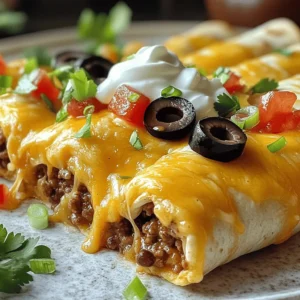 - 1 lb ground beef - 1 packet taco seasoning - 1 cup water - 2 cups shredded cheddar cheese - 4 large flour tortillas - 1 cup refried beans - 1 cup sour cream - 1/2 cup diced tomatoes - 1/4 cup chopped green onions - 1/4 cup sliced black olives (optional) - Salsa for topping The ingredients for the Taco Bell Beefy Melt Burrito come together easily. You need ground beef, taco seasoning, and water to make the tasty filling. This mixture brings flavor and warmth to every bite. Next, you add the cheese, tortillas, and refried beans. The cheese melts perfectly, creating a creamy texture inside the burrito. Flour tortillas hold everything together, making the burrito easy to enjoy. For toppings, you can personalize your burrito. Sour cream adds a cool touch. Diced tomatoes and green onions bring freshness. If you like, you can add black olives for extra flavor. Salsa on top makes each bite burst with taste. This combination of ingredients will give you a satisfying meal. You can find the Full Recipe for more details on cooking this delicious dish. - First, heat a large skillet over medium heat. - Add 1 lb of ground beef into the skillet. Cook it until it’s browned. - Use a spatula to break the beef into smaller pieces. This takes about 5-7 minutes. - After browning, drain extra fat from the skillet. - Next, add 1 packet of taco seasoning and 1 cup of water. - Stir well to mix the seasoning with the beef. - Let the mixture simmer for about 5 minutes until it thickens. - While the beef simmers, warm 4 large flour tortillas. - Place them on a dry skillet over medium heat. - Heat each tortilla for about 30 seconds on each side. - This makes the tortillas soft and easy to fold. - Lay one warm tortilla flat on a clean surface. - Spread a generous spoonful of 1 cup of refried beans in the center. - Add a good amount of the seasoned beef on top of the beans. - Sprinkle 2 cups of shredded cheddar cheese over the beef. - Add a dollop of 1 cup of sour cream next. - Top with 1/2 cup of diced tomatoes and 1/4 cup of chopped green onions. - If you like, add 1/4 cup of sliced black olives too. - Fold the sides of the tortilla inward to hold the filling. - Roll the tortilla from the bottom tightly to secure everything inside. - Repeat this for the other tortillas until all the filling is used. - To make the burritos crispy, place them seam-side down in the same skillet. - Cook for about 2 minutes on each side. - Look for a nice golden brown color for the perfect finish. - Serve these tasty burritos warm, drizzled with salsa for extra flavor. You can find the Full Recipe for more details and guidance to enjoy this meal! To get the best burrito, cooking time matters. For optimal browning, pan-sear your burritos for about 2 minutes on each side. This gives them a nice, crispy exterior. When you roll your burrito, keep the filling tight. Start by folding the sides in first. Then, roll from the bottom up. This helps prevent any spillage during cooking. Want to boost the flavor? Try adding a pinch of cumin or chili powder to the beef mixture. These spices add depth and warmth. You can also drizzle hot sauce inside the burrito for extra kick. For toppings, consider adding sliced jalapeños for heat or diced avocado for creaminess. Fresh cilantro can brighten the flavor, too. Adjust toppings to your taste and enjoy the burst of flavors! {{image_4}} You can make a tasty vegetarian version of the Beefy Melt Burrito. Just switch the ground beef with lentils or beans. Lentils cook fast and add protein. Black beans or pinto beans work well too. This change keeps the burrito filling and tasty. Cheese makes the burrito creamy and rich. You can explore different flavors by using pepper jack or a Mexican blend cheese. Pepper jack adds a bit of spice and melts well. A Mexican blend cheese gives a nice mix of flavors. Each cheese choice brings a unique twist. Want more heat? You can adjust the spice level easily. Add diced jalapeños or a dash of hot sauce to the beef mixture. You can also sprinkle some crushed red pepper on top. This way, you can enjoy the burrito just how you like it. To keep your burritos fresh, wrap each one in foil or plastic wrap. Place them in an airtight container. Store them in the fridge for up to three days. If you want to keep the flavors locked in, use a vacuum-sealed bag. This helps prevent them from drying out. For longer storage, freeze the burritos. Wrap each one tightly in foil. Then, put them in a freezer bag, making sure to remove as much air as possible. You can freeze them for up to three months. When you’re ready to eat, just thaw them in the fridge overnight. To reheat your burritos, use the oven for the best texture. Preheat the oven to 350°F (175°C). Place the burrito on a baking sheet and cover it with foil. Heat for about 15-20 minutes. This way, the burrito stays warm inside and gets crispy outside. You can also use a microwave, but it might make the tortilla soft. For a quick fix, microwave for 1-2 minutes, checking often. Enjoy your tasty beefy melt burrito! You can make your burrito special by switching up the ingredients. Here are some ideas: - Add Protein: Try chicken, turkey, or even tofu. - Change the Cheese: Use pepper jack or mozzarella for a different taste. - Extra Veggies: Add bell peppers, corn, or jalapeños for more texture. - Sauces: Drizzle some hot sauce or guacamole for extra flavor. - Fresh Herbs: Sprinkle cilantro or parsley to brighten it up. A typical Taco Bell Beefy Melt Burrito has around 440 calories. However, this can change based on your choices. For instance: - Extra Cheese: Adds about 100 calories. - Sour Cream: Adds around 60 calories. - Veggies: Usually low in calories, but worth counting. To add heat, consider these tips: - Hot Sauce: A splash of your favorite hot sauce can work wonders. - Jalapeños: Fresh or pickled jalapeños will kick up the spice. - Spicy Taco Seasoning: Use a spicier blend when cooking the beef. - Chili Flakes: Sprinkle chili flakes in the beef mixture for an added kick. You can find the full recipe [here](#). It has all the details you need to make these tasty burritos right at home! You learned how to make a tasty burrito with simple steps. First, cook the beef, then layer your favorite ingredients in a tortilla. Don’t forget the tips for perfecting your rolls and adding flavors. You can also try vegetarian options or different cheeses. For storage, remember to refrigerate or freeze properly to enjoy later. Try customizing each burrito to fit your taste. Have fun making this dish, and enjoy every bite!